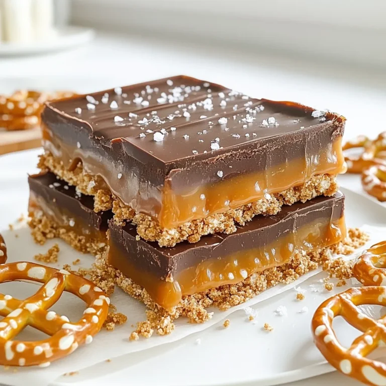 - 2 Tassen Mini-Brezel - 1 Tasse Graham-Cracker-Brösel - 1/2 Tasse ungesalzene Butter, geschmolzen Diese Zutaten bilden die Basis für die Riegel. Die Mini-Brezel bringen einen tollen Knusperfaktor. Die Graham-Cracker-Brösel fügen eine süße Note hinzu. Die ungesalzene Butter sorgt für die perfekte Bindung. - 1/4 Tasse brauner Zucker - 400 g gesüßte Kondensmilch - 1 Tasse Karamellsauce Brauner Zucker gibt den Riegeln eine reiche Süße. Die gesüßte Kondensmilch sorgt für eine cremige Textur. Karamellsauce bringt das volle Geschmackserlebnis. Du kannst fertige Sauce benutzen oder sie selbst machen. - 1 Tasse halbbitterschokoladenstückchen - Meersalz zum Bestreuen Halbbitterschokoladenstückchen schmecken wunderbar und schmelzen leicht. Das Meersalz hebt die süßen Aromen hervor. Wenn du die Riegel fertig hast, streue das Salz gleichmäßig darüber. - Vermenge 2 Tassen Mini-Brezel, 1 Tasse Graham-Cracker-Brösel, 1/2 Tasse geschmolzene Butter und 1/4 Tasse braunen Zucker. - Rühre die Zutaten gut um. Die Mischung sollte eine feuchte Sandkonsistenz haben. - Lege eine 23x23 cm große Backform mit Backpapier aus. - Gib die Brezel-Mischung in die Form und drücke sie mit einem Spatel oder deinen Händen fest. Achte darauf, eine gleichmäßige Schicht zu schaffen. - Erhitze in einem Topf 400 g gesüßte Kondensmilch und 1 Tasse Karamellsauce bei mittlerer Hitze. - Rühre, bis die Mischung glatt ist. Gieße die Karamellmischung gleichmäßig über die Brezelbasis. - Stelle die Form für etwa 30 Minuten in den Kühlschrank. So wird die Karamellschicht fest. - Schmelze in einer mikrowellengeeigneten Schüssel 1 Tasse halbbitterschokoladenstückchen in 30-Sekunden-Intervallen. Rühre nach jedem Intervall um, bis die Schokolade glatt ist. - Gieße die geschmolzene Schokolade gleichmäßig über die Karamellschicht. Verteile sie sanft für eine gleichmäßige Schicht. - Streue eine Prise Meersalz über die Schokolade, um die Aromen zu verstärken. - Hebe die Riegel mit dem Backpapier aus der Form. - Schneide sie in quadratische Stücke und richte sie an. Du kannst sie auf einem Holzbrett präsentieren, garniert mit ganzen Brezeln und Karamell-Drizzle. Um die perfekte Konsistenz zu erreichen, achte darauf, die Mischung gut zu vermengen. Die Mischung sollte eine feuchte Sandkonsistenz haben. Wenn sie zu trocken ist, füge etwas geschmolzene Butter hinzu. Um die Mischung festzudrücken, benutze die Rückseite eines Spatels oder deine Hände. Das sorgt für eine feste Basis. Du kannst die Karamellschicht anpassen. Nutze selbstgemachte Karamellsauce für einen frischeren Geschmack. Das gibt den Riegeln eine besondere Note. Wenn du keine gesüßte Kondensmilch magst, probiere Kokosmilch oder Hafermilch. Diese Alternativen sind lecker und gesund. Beim Schmelzen der Schokolade ist die Mikrowellenmethode sehr effektiv. Stelle die Schokoladenstückchen in eine mikrowellengeeignete Schüssel. Schmelze die Schokolade in 30-Sekunden-Intervallen und rühre zwischendurch um. Das sorgt dafür, dass die Schokolade gleichmäßig schmilzt. Alternativ kannst du ein Wasserbad nutzen. Stelle eine hitzebeständige Schüssel über einen Topf mit simmerndem Wasser. So schmilzt die Schokolade sanft und bleibt glatt. {{image_4}} Um deine No-Bake Salted Caramel Pretzel Bars noch leckerer zu machen, kannst du neue Aromen ausprobieren. Eine Erdnussbutter-Karamell-Mischung ist eine großartige Idee. Mische einfach Erdnussbutter in die Karamellschicht. Das gibt den Riegeln eine tolle Note. Alternativ kannst du zartbittere Schokolade statt halbbittersüßer Schokolade verwenden. Diese Schokolade hat einen starken Geschmack und passt gut zum Karamell. Wenn du oder jemand, für den du kochst, Allergien hat, sind hier einige sichere Optionen. Verwende glutenfreie Brezeln, um die Riegel für alle zugänglich zu machen. Achte darauf, dass die Zutaten wirklich glutenfrei sind. Zudem kannst du milchfreie Schokolade wählen, um die Riegel vegan zu machen. Es gibt viele leckere Sorten auf dem Markt, die perfekt passen. Die Präsentation macht viel aus! Du kannst die Portionen kreativ anrichten. Lege die Riegel auf ein Holzbrett und füge ganze Brezeln hinzu. Ein zusätzlicher Karamell-Drizzle macht das Ganze noch schöner. Du kannst die Riegel auch mit einer Kugel Eis oder einem Klecks Sahne servieren. Das sorgt für einen tollen Kontrast zu den süßen Riegeln. Um die No-Bake Salted Caramel Pretzel Bars frisch zu halten, gibt es zwei Hauptoptionen. - Kühlschranklagerung: Die Riegel bleiben im Kühlschrank am besten. Das Karamell und die Schokolade bleiben so fest. Legen Sie die Riegel in einen luftdichten Behälter. So vermeiden Sie, dass sie Gerüche aus dem Kühlschrank aufnehmen. - Raumtemperatur der Riegel: Wenn Sie die Riegel bei Raumtemperatur lagern, sollten Sie sie in einem kühlen, trockenen Ort aufbewahren. Achten Sie darauf, dass sie nicht direkter Sonneneinstrahlung ausgesetzt sind. Dies kann die Schokolade zum Schmelzen bringen. Die Haltbarkeit der Riegel hängt von der Lagerung ab. - Tipps zur Frischhaltung: Wenn Sie die Riegel im Kühlschrank aufbewahren, halten sie bis zu zwei Wochen frisch. Stellen Sie sicher, dass der Behälter gut verschlossen ist. So bleiben die Riegel saftig und lecker. - Anzeichen für Verderb: Wenn Sie eine Veränderung in der Farbe oder einen unangenehmen Geruch bemerken, sind die Riegel nicht mehr gut. Auch eine klebrige Textur kann ein Zeichen für Verderb sein. Das Einfrieren ist eine gute Option, wenn Sie die Riegel länger aufbewahren möchten. - Riegel einfrieren: Schneiden Sie die Riegel zuerst in Stücke. Wickeln Sie jedes Stück in Frischhaltefolie ein. Legen Sie die eingewickelten Riegel in einen Gefrierbeutel. So vermeiden Sie Gefrierbrand. - Tipps zum Auftauen: Zum Auftauen legen Sie die Riegel einfach in den Kühlschrank. Lassen Sie sie dort über Nacht. So bleiben sie frisch und lecker. Vermeiden Sie das Auftauen bei Zimmertemperatur, um die Schokolade nicht zu schmelzen. Die Riegel sind im Kühlschrank bis zu einer Woche haltbar. Stelle sicher, dass du sie in einem luftdichten Behälter aufbewahrst. So bleiben sie frisch und lecker. Wenn du sie länger aufbewahren möchtest, friere sie ein. Ja, du kannst die Riegel glutenfrei machen. Verwende glutenfreie Mini-Brezel und glutenfreie Graham-Cracker-Brösel. Diese Anpassungen machen die Riegel für glutenempfindliche Personen geeignet. Achte darauf, die Zutaten gut zu prüfen. Ja, du kannst die Zubereitung verdoppeln. Verwende einfach eine größere Backform. Achte darauf, die Karamellmischung gut zu kochen, damit sie gleichmäßig fest wird. Wenn du die Zutaten verdoppeln möchtest, rechne mit etwa 30 Minuten mehr Kühlen. Um die Schokolade gleichmäßig zu verteilen, gieße sie in der Mitte der Karamellschicht. Verwende einen Spatel, um sie sanft zu verteilen. Achte darauf, dass die Schokolade nicht zu heiß ist, damit sie nicht die Karamellschicht schmilzt. Zusammenfassend haben wir die Zutaten für die leckeren Riegel besprochen. Wir haben die Schritt-für-Schritt-Anleitung durchgegangen. Zusätzlich habe ich Tipps gegeben, um die Konsistenz zu perfektionieren. Variationen und Lagerungsmöglichkeiten erhöhen den Genuss. Die Zubereitung macht Spaß und die Ergebnisse sind köstlich. Probiere diese Riegel aus und teile sie mit Freunden. Sie werden es lieben!
