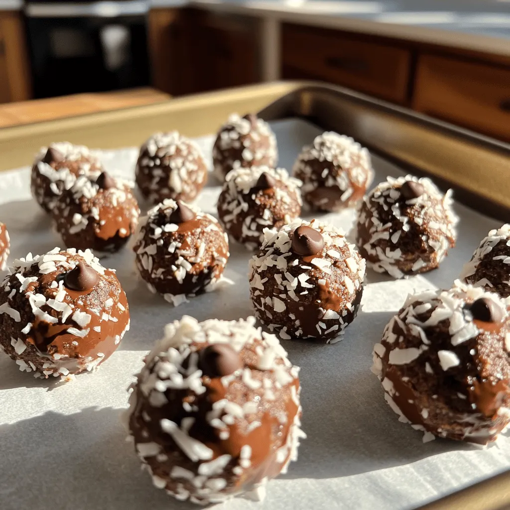 Um diese leckeren Energie-Bites zu machen, benötigst du: - 1 Tasse Haferflocken (gerollt) - 1/2 Tasse Mandelbutter - 1/3 Tasse Honig oder Ahornsirup - 1/4 Tasse ungesüßtes Kakaopulver - 1/2 Tasse ungesüßte Kokosraspeln - 1/4 Tasse Mini-Schokoladenstückchen - 1 Teelöffel Vanilleextrakt - Eine Prise Meersalz Jede Zutat hat ihre eigenen Vorzüge. - Haferflocken: Sie liefern Ballaststoffe und helfen, den Blutzucker stabil zu halten. - Mandelbutter: Sie enthält gesunde Fette, die gut für das Herz sind. - Honig oder Ahornsirup: Diese natürlichen Süßstoffe bieten Energie und Antioxidantien. - Kakaopulver: Es hat viele Antioxidantien und kann die Stimmung heben. - Kokosraspeln: Diese sind reich an MCT-Fetten, die schnell Energie liefern. - Mini-Schokoladenstückchen: Sie machen die Bites süßer und leckerer. - Vanilleextrakt: Er fügt ein tolles Aroma hinzu und kann die Stimmung verbessern. - Meersalz: Es hebt den Geschmack hervor und kann den Elektrolythaushalt unterstützen. Wenn du keine bestimmten Zutaten hast, gibt es einfache Alternativen: - Erdnussbutter anstelle von Mandelbutter: Das gibt einen anderen, aber ebenso leckeren Geschmack. - Agavendicksaft anstelle von Honig: Eine gute Option für Veganer. - Kakaonibs anstelle von Mini-Schokoladenstückchen: Diese sind weniger süß, aber sehr schokoladig. - Geriebene Mandeln anstelle von Kokosraspeln: Das sorgt für einen anderen Textur- und Geschmacksansatz. Mit diesen Zutaten und Alternativen kannst du deine eigenen No Bake Chocolate Coconut Energy Bites kreieren! Um die Energie-Bites zuzubereiten, brauchst du nur eine große Schüssel. Gib alle Zutaten in die Schüssel. Das sind die Haferflocken, Mandelbutter, Honig oder Ahornsirup, Kakaopulver, Kokosraspeln, Schokoladenstückchen, Vanilleextrakt und das Salz. Mische alles gut durch. Ich finde es toll, die Hände zu benutzen, um die Mischung zu vermengen. Es macht Spaß und sorgt für eine gleichmäßige Konsistenz. Wenn die Mischung zu trocken wirkt, füge einen kleinen Löffel Honig oder Wasser hinzu. Das hilft, die Zutaten besser zu verbinden. Du kannst auch eine Gabel verwenden, um alles zu vermischen. Achte darauf, dass du alle Zutaten gut vermischst. Das sorgt für den besten Geschmack in deinen Energie-Bites. Nimm etwa einen Esslöffel der Mischung. Rolle es zwischen deinen Handflächen zu einer kleinen Kugel. Wiederhole das, bis alle Bites geformt sind. Lege die Kugeln auf ein Backblech oder einen Teller. Danach kommen sie für mindestens 30 Minuten in den Kühlschrank. So werden sie fest. Bewahre die Bites in einem luftdichten Behälter auf. So bleiben sie bis zu einer Woche frisch. Um die perfekte Konsistenz der Energie-Bites zu erreichen, ist es wichtig, die Zutaten gut zu vermischen. Die Mischung sollte dick und klebrig sein. Wenn sie zu trocken ist, füge mehr Mandelbutter oder Honig hinzu. Diese Zutaten sorgen für die nötige Feuchtigkeit. Wenn die Mischung zu feucht ist, kannst du mehr Haferflocken oder Kokosraspeln einarbeiten. So erhältst du die gewünschte Form und Textur. Ein häufiger Fehler ist, die Zutaten nicht gut genug zu vermischen. Wenn du die Mischung nicht gleichmäßig machst, formen die Bites nicht gut. Achte darauf, dass du alles gründlich vermischt. Ein weiteres Problem ist, dass die Bites nicht genug kühlen. Wenn du sie nicht lange genug im Kühlschrank lässt, bleiben sie weich. Stelle sicher, dass sie mindestens 30 Minuten kühlen, damit sie fest werden. Um die Kugeln am besten zu rollen, nimm etwa einen Esslöffel der Mischung. Befeuchte deine Hände leicht, damit die Mischung nicht kleben bleibt. Rolle die Mischung zwischen deinen Handflächen zu einer kleinen Kugel. Wenn die Kugeln nicht perfekt sind, ist das okay! Sie können alle eine eigene Form haben. Das macht sie einzigartig und handgemacht. {{image_4}} Für mehr Geschmack kannst du verschiedene Schokoladenarten nutzen. Zartbitter- oder Vollmilchschokolade bringt eine andere Note. Weißer Schokolade gibt eine süße Ergänzung. Auch mit Kakaonibs kannst du experimentieren. Sie fügen eine knusprige Textur hinzu. Wenn du die Kokosraspeln magst, probiere geröstete Kokosraspeln aus. Sie bringen einen tollen Crunch und ein intensives Aroma. Nüsse sind eine fantastische Ergänzung. Mandeln, Walnüsse oder Cashews passen gut zu den Bissen. Hacke sie grob und mische sie unter die anderen Zutaten. Trockenfrüchte wie Cranberries oder Datteln geben eine süße Note. Sie sind auch eine gute Quelle für Ballaststoffe. Achte darauf, die Menge anzupassen, damit die Energie-Bites nicht zu feucht werden. Du kannst auch mit verschiedenen Süßungsmitteln experimentieren. Agavendicksaft oder Kokosblütenzucker sind gute Alternativen. Sie beeinflussen den Geschmack und die Süße. Wenn du es weniger süß magst, verwende weniger Honig oder Sirup. So kannst du die Bites nach deinem Geschmack anpassen. Um die No Bake Chocolate Coconut Energy Bites frisch zu halten, lagere sie in einem luftdichten Behälter. Stelle den Behälter in den Kühlschrank. Die Kälte hilft, die Bites fest und lecker zu halten. Achte darauf, dass sie nicht mit anderen Lebensmitteln in Berührung kommen, um Gerüche zu vermeiden. Im Kühlschrank bleiben die Energie-Bites bis zu einer Woche frisch. Du kannst sie auch länger aufbewahren, aber nach einer Woche kann der Geschmack etwas nachlassen. Am besten, du überprüfst sie regelmäßig, um sicherzugehen, dass sie gut bleiben. Wenn du die Bites länger aufbewahren möchtest, friere sie ein. Lege die Kugeln auf ein Backblech und friere sie für etwa eine Stunde. Danach kannst du sie in einen Gefrierbeutel oder einen luftdichten Behälter umfüllen. So bleiben sie bis zu drei Monate frisch. Wenn du sie essen möchtest, lasse sie einfach im Kühlschrank auftauen. No Bake Chocolate Coconut Energy Bites halten bis zu einer Woche im Kühlschrank. Bewahre sie in einem luftdichten Behälter auf. So bleiben sie frisch und lecker. Wenn du einige länger aufbewahren möchtest, friere sie ein. Das Einfrieren hilft, die Konsistenz zu erhalten und sie bleiben bis zu drei Monate gut. Ja, du kannst diese Energie-Bites vegan machen. Ersetze einfach den Honig durch Ahornsirup. Alle anderen Zutaten sind bereits vegan. Mandelbutter ist eine tolle, gesunde Wahl. Du kannst auch Erdnussbutter oder Cashewbutter verwenden, je nach Geschmack. Diese Energie-Bites sind nahrhaft und bieten viele Vorteile. Sie enthalten Haferflocken, die Ballaststoffe liefern. Diese Ballaststoffe helfen der Verdauung und halten dich satt. Die Kokosraspeln bieten gesunde Fette. Mandelbutter liefert Proteine und Nährstoffe. Schokolade kann sogar Antioxidantien enthalten. Diese Snacks sind also nicht nur lecker, sondern auch gesund! Diese Anleitung zeigte, wie du leckere No Bake Chocolate Coconut Energy Bites machst. Wir haben die besten Zutaten und ihre Vorteile besprochen. Du hast gelernt, wie du die perfekte Konsistenz erreichst und welche Tipps dir helfen, Fehler zu vermeiden. Denk daran, dass du die Bites nach deinem Geschmack variieren kannst. Probiere die verschiedenen Lagerungstipps aus, um die Bites frisch zu halten. Diese kleinen Snacks sind nicht nur gesund, sondern auch einfach herzustellen. Viel Spaß beim Ausprobieren!