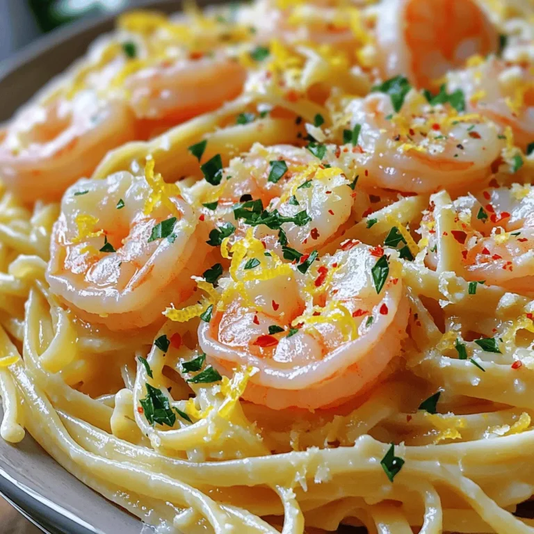 Für Zitronen-Knoblauch-Garnelen-Linguine brauchst du frische Zutaten. Hier sind die Hauptzutaten: - 225 g Linguine-Nudeln - 450 g große Garnelen, geschält und entdarmt - 4 Knoblauchzehen, fein gehackt - 2 Esslöffel Olivenöl - 1 Esslöffel Butter - Abgeriebene Schale und Saft von 1 Zitrone Diese Zutaten bringen einen tollen Geschmack in dein Gericht. Die Garnelen sind die Hauptdarsteller, und der Knoblauch gibt viel Aroma. Die Gewürze und Kräuter sind wichtig für den Geschmack. Hier sind sie: - 1/2 Teelöffel rote Pfefferflocken (nach Geschmack anpassen) - Salz und Pfeffer nach Geschmack - 60 g frische Petersilie, gehackt Die roten Pfefferflocken fügen etwas Schärfe hinzu. Salz und Pfeffer helfen, die Aromen zu verstärken. Die frische Petersilie bringt Frische und Farbe ins Gericht. Für das Servieren brauchst du auch etwas Käse. Hier ist, was du benötigst: - Frisch geriebener Parmesan Der Parmesan macht das Gericht noch leckerer. Er gibt einen cremigen und salzigen Geschmack, der perfekt zu den Garnelen passt. Koche die Linguine in einem großen Topf. Verwende sprudelndes, gesalzenes Wasser. Halte dich an die Anweisungen auf der Verpackung. Koche die Nudeln al dente. Bevor du sie abgießt, bewahre 120 ml Nudelwasser auf. Gieße die Nudeln ab und stelle sie beiseite. Erhitze in einer großen Pfanne Olivenöl und Butter. Stelle die Hitze auf mittel bis hoch ein. Füge den fein gehackten Knoblauch hinzu. Gib die roten Pfefferflocken dazu. Brate alles für etwa 30 Sekunden an, bis es gut riecht. Gib die Garnelen in die Pfanne. Würze sie mit Salz und Pfeffer. Brate die Garnelen 2-3 Minuten auf einer Seite. Wenn sie rosa sind, wende sie. Brate die andere Seite 1-2 Minuten. Reduziere nun die Hitze. Füge den reservierten Zitronensaft und die abgeriebene Zitronenschale hinzu. Gib einige Esslöffel des Nudelwassers dazu. Beginne mit ein paar Löffeln und füge mehr hinzu, wenn nötig. Gib die gekochten Linguine in die Pfanne. Mische alles gut, damit die Nudeln die Soße aufnehmen. Wenn es zu trocken scheint, füge mehr Nudelwasser hinzu. Rühre die gehackte Petersilie unter. Schmecke nach Belieben mit Salz, Pfeffer oder Zitronensaft ab. Richte die Linguine-Garnelen-Mischung auf Tellern an. Garniere mit frisch geriebenem Parmesan und zusätzlicher Petersilie. Ein häufiger Fehler ist, die Linguine zu lange zu kochen. Achte darauf, sie al dente zu garen. Das gibt den Nudeln einen schönen Biss. Ein weiterer Fehler ist, die Garnelen zu lange in der Pfanne zu lassen. Sie werden zäh und trocken. Gar die Garnelen nur, bis sie rosa sind. Um die perfekte Soße zu erreichen, beginne mit etwas Nudelwasser. Füge nach und nach mehr hinzu, bis die Soße die richtige Konsistenz hat. Zu viel Wasser kann die Soße wässrig machen. Die Mischung muss cremig und leicht sein. Plane deine Schritte gut. Koche die Nudeln, während du die Garnelen anbrätst. So sparst du Zeit. Halte alle Zutaten bereit. Das macht das Kochen einfacher. Wenn du alles vorbereitet hast, läuft der Prozess glatt und schnell. {{image_4}} Wenn Sie keine Garnelen mögen, gibt es viele Optionen. Hähnchenbrust ist eine tolle Wahl. Sie können auch Lachs oder Jakobsmuscheln verwenden. Für einen leichten Geschmack können Sie auch Tofu ausprobieren. Jedes Protein passt gut zur Zitronen-Knoblauch-Soße. Achten Sie darauf, die Garzeit anzupassen. Für eine vegetarische Version verwenden Sie Gemüse. Zucchini, Paprika oder Brokkoli sind perfekt. Diese Gemüsesorten bieten Farbe und Geschmack. Sie können auch Kichererbsen hinzufügen. Diese machen das Gericht nahrhaft und sättigend. Vergessen Sie nicht das Olivenöl und den Knoblauch. Diese Zutaten geben dem Gericht einen tollen Geschmack. Seien Sie kreativ mit zusätzlichen Zutaten! Fügen Sie geschälte Tomaten für etwas Süße hinzu. Sie können auch Spinat oder Erbsen verwenden. Diese geben einen frischen Geschmack und mehr Textur. Wenn Sie es schärfer mögen, probieren Sie frische Chilis. Auch Nüsse wie Pinienkerne bieten einen tollen Crunch. Experimentieren Sie mit Kräutern wie Basilikum oder Oregano für einen neuen Twist. Um die Reste von Zitronen-Knoblauch-Garnelen-Linguine frisch zu halten, lagere sie in einem luftdichten Behälter. Stelle sicher, dass die Nudeln und Garnelen gut abgekühlt sind, bevor du sie hineinlegst. So vermeidest du, dass sie matschig werden. Wenn du keinen luftdichten Behälter hast, kannst du auch Frischhaltefolie verwenden. Wenn du die Reste aufwärmen möchtest, nutze eine Pfanne oder die Mikrowelle. In der Pfanne erhitzt du etwas Olivenöl und fügst die Linguine hinzu. Rühre sie bei mittlerer Hitze, bis sie warm sind. Für die Mikrowelle gib die Linguine in eine Schüssel. Füge einen Spritzer Wasser hinzu, decke die Schüssel ab und erwärme sie in Intervallen von 30 Sekunden, bis sie heiß ist. Im Kühlschrank halten sich die Reste etwa 3 Tage. Achte darauf, die Reste schnell zu kühlen. Für eine längere Lagerung kannst du die Linguine einfrieren. Sie bleiben im Gefrierfach bis zu 3 Monate frisch. Stelle sicher, dass du die Linguine in einem gefrierfesten Behälter oder einem Beutel aufbewahrst. Vor dem Servieren taue sie im Kühlschrank auf und wärme sie wie oben beschrieben auf. Du kannst die Reste der Zitronen-Knoblauch-Garnelen-Linguine 2 bis 3 Tage im Kühlschrank aufbewahren. Stelle sicher, dass du sie in einem luftdichten Behälter aufbewahrst. So bleiben die Aromen frisch und lecker. Ja, du kannst die Garnelen durch Hähnchenbrust oder Tofu ersetzen. Hähnchen sollte in kleine Stücke geschnitten und gleich gebraten werden. Tofu kann in Würfel geschnitten und leicht angebraten werden. Beide Optionen geben dir eine andere, aber ebenso köstliche Mahlzeit. Ja, du kannst dieses Rezept glutenfrei machen. Ersetze einfach die Linguine durch glutenfreie Pasta. Achte darauf, die Kochzeiten zu überprüfen, da glutenfreie Nudeln unterschiedlich kochen können. So genießt du das Gericht ohne Gluten und es bleibt lecker. Zusammenfassend haben wir die Hauptzutaten für Zitronen-Knoblauch-Garnelen-Linguine besprochen. Ich habe die Schritt-für-Schritt-Anleitung zum Kochen erklärt. Außerdem haben wir wichtige Tipps gegeben, um häufige Fehler zu vermeiden. Variationen zeigen, wie vielseitig das Gericht ist. Zum Schluss erinnere ich an die richtige Lagerung der Reste. Teste das Rezept aus und finde deinen eigenen Twist. Viel Spaß beim Kochen!