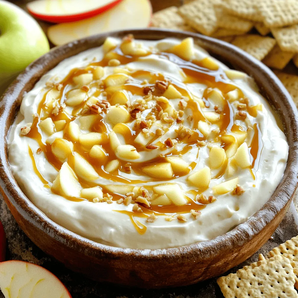 Für diesen Dip brauchst du einige einfache Zutaten. Hier sind sie: - 225 g Frischkäse, weichgestellt - 60 g Puderzucker - 60 g brauner Zucker - 1 TL Vanilleextrakt - 1 TL Zimt - 240 g Sauerrahm - 1 große Apfel, fein gehackt (jede Sorte) - 120 ml Karamellsauce Diese Zutaten machen den Dip cremig und süß. Der Frischkäse gibt die Basis. Der Puderzucker und der braune Zucker bringen die Süße. Vanilleextrakt und Zimt fügen einen tollen Geschmack hinzu. Sauerrahm sorgt für die perfekte Konsistenz. Die Wahl des Apfels ist wichtig. Ich empfehle, einen knackigen Apfel zu wählen. Sorten wie Granny Smith oder Honeycrisp sind ideal. Sie bieten eine schöne Balance zwischen Süße und Säure. Das macht den Dip noch leckerer. Du kannst auch andere Sorten verwenden, je nach deinem Geschmack. Frische Äpfel geben den besten Geschmack. Achte darauf, dass sie fest und saftig sind. Für die Garnitur kannst du noch mehr Geschmack und Textur hinzufügen. Hier sind einige Vorschläge: - Gehackte Nüsse (Walnüsse oder Pekannüsse) - Zusätzliche Karamellsauce zum Drizzeln Diese Zutaten geben dem Dip einen tollen Crunch. Außerdem sehen sie schön aus. Du kannst kreativ sein und deine eigenen Ideen hinzufügen. Zuerst nimmst du 225 g Frischkäse aus dem Kühlschrank. Lass ihn etwa 15 Minuten bei Raumtemperatur stehen. So wird er weich und lässt sich leicht verarbeiten. Dann gibst du den Frischkäse in eine große Rührschüssel. Mit einem Handmixer rührst du ihn auf mittlerer Stufe glatt und cremig. Jetzt ist es Zeit für die anderen Zutaten. Füge 60 g Puderzucker, 60 g braunen Zucker, 1 TL Vanilleextrakt und 1 TL Zimt hinzu. Mixe alles gut, bis es eine gleichmäßige Masse ergibt. Danach nimmst du 240 g Sauerrahm und hebst ihn vorsichtig unter die Mischung. Du willst, dass alles schön homogen und glatt ist. Schließlich schneidest du einen großen Apfel fein und mischst ihn unter den Dip. So erhältst du den besten Geschmack und die perfekte Textur. Jetzt kommt der spannende Teil: das Servieren! Fülle die Mischung in eine Servierschüssel. Mache in der Mitte eine kleine Vertiefung. Drizzle 120 ml Karamellsauce in die Vertiefung und rundherum. Das sieht toll aus und schmeckt noch besser. Du kannst auch gehackte Nüsse darüber streuen für einen extra Crunch. Serviere den Dip mit Apfelscheiben, Graham-Crackern oder Brezelstangen. So wird dein Karamell-Apfel-Cheesecake-Dip ein Hit! Um den Dip extra cremig zu machen, achte darauf, dass der Frischkäse weich ist. Lass ihn eine Stunde bei Raumtemperatur stehen. So lässt er sich leicht mixen. Ein Handmixer hilft, die Zutaten gut zu vermengen. Rühre den Sauerrahm sorgfältig unter. So bleibt die Mischung glatt und luftig. Ein häufiger Fehler ist, den Frischkäse nicht weich genug zu lassen. Das führt zu Klumpen im Dip. Achte darauf, die Zutaten in der richtigen Reihenfolge hinzuzufügen. Mische die trockenen Zutaten zuerst. So verteilen sich die Aromen gleichmäßig. Rühre die Äpfel erst zuletzt unter. Dadurch bleiben sie knackig. Die Süße kannst du leicht anpassen. Probiere zuerst die Mischung, bevor du die Karamellsauce hinzufügst. Wenn du es süßer magst, füge mehr Puderzucker hinzu. Für weniger Süße nimm einfach weniger Karamellsauce. Gehackte Nüsse können auch etwas Crunch und einen anderen Geschmacksakzent bieten. {{image_4}} Du kannst den Dip ganz einfach mit anderen Früchten anpassen. Zum Beispiel passen Birnen toll zu Karamell und Frischkäse. Du kannst auch Beeren wie Himbeeren oder Erdbeeren verwenden. Diese Früchte bringen eine frische Note in den Dip. Achte darauf, die Früchte klein zu schneiden, damit sie gut im Dip verteilt sind. Du kannst sogar eine Mischung aus verschiedenen Früchten ausprobieren, um neue Geschmäcker zu entdecken! Für Schokoladenfans empfehle ich, etwas Kakao oder geschmolzene Schokolade in die Mischung zu geben. Das verleiht dem Dip einen reichen Geschmack. Wenn du Erdnussbutter magst, füge einfach einen Esslöffel hinzu. Das gibt dem Dip eine cremige, nussige Note. Diese Variationen machen den Karamell-Apfel-Cheesecake-Dip noch spannender. Du kannst auch mit verschiedenen Kombinationen experimentieren, um deinen Lieblingsgeschmack zu finden. Eine vegane Version ist ebenfalls möglich. Ersetze den Frischkäse durch veganen Frischkäse. Nutze pflanzlichen Sauerrahm und achte darauf, dass die Karamellsauce vegan ist. Diese Anpassungen machen den Dip für alle zugänglich. Du wirst überrascht sein, wie gut der vegane Dip schmeckt. Auch hier kannst du mit verschiedenen Früchten und Aromen variieren, um deinen perfekten veganen Dip zu kreieren. Um den Karamell-Apfel-Cheesecake-Dip frisch zu halten, lege ihn in einen luftdichten Behälter. So bleibt der Geschmack gut erhalten. Stelle sicher, dass der Dip gut abgedeckt ist, um ein Austrocknen zu vermeiden. Im Kühlschrank hält sich der Dip etwa drei bis fünf Tage. Nach dieser Zeit kann der Geschmack nachlassen. Achte darauf, ihn vor dem Servieren gut umzurühren, damit die Konsistenz wieder cremig wird. Du kannst den Dip auch einfrieren, wenn du ihn länger aufbewahren möchtest. Fülle ihn in einen gefrierfesten Behälter. Achte darauf, etwas Platz oben zu lassen, da sich der Dip beim Einfrieren ausdehnt. Der Dip bleibt bis zu drei Monate im Gefrierfach. Zum Auftauen lege ihn einfach über Nacht in den Kühlschrank. Rühre ihn gut durch, bevor du ihn servierst. Du kannst den Dip bis zu fünf Tage im Kühlschrank aufbewahren. Achte darauf, ihn in einem luftdichten Behälter zu lagern. So bleibt er frisch und lecker. Vor dem Servieren solltest du ihn kurz umrühren, um die cremige Konsistenz wiederherzustellen. Ja, du kannst die Karamellsauce ganz einfach selbst herstellen. Du brauchst Zucker, Butter und Sahne. Erhitze den Zucker in einem Topf, bis er schmilzt. Füge dann die Butter hinzu und rühre gut um. Gieße die Sahne langsam dazu und rühre, bis alles gut vermischt ist. Lass die Sauce abkühlen, bevor du sie verwendest. Für den Dip eignen sich viele Snacks. Apfelscheiben sind perfekt, da sie frisch und knackig sind. Graham-Cracker geben einen tollen Crunch. Brezelstangen bieten eine salzige Note. Du kannst auch Kekse oder sogar Löffel verwenden, um den Dip zu genießen. Der Karamell-Apfel-Cheesecake-Dip vereint frische Äpfel, cremigen Frischkäse und süße Karamellsauce. Ich habe gezeigt, wie man die Zutaten auswählt und richtig zubereitet. Auch Tipps für die ideale Konsistenz und häufige Fehler stehen bereit. Variationen mit anderen Früchten oder veganen Optionen bringen Abwechslung. Mit den Aufbewahrungshinweisen bleibt der Dip länger frisch. Probier diese einfache und leckere Mischung aus, um deine Gäste zu beeindrucken!