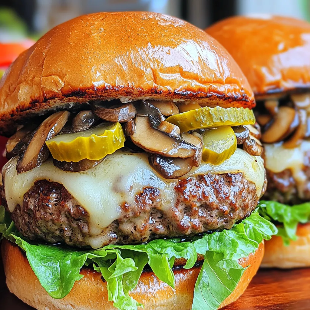 Um die besten Pilz-Swiss-gefüllten Burger zu machen, brauchen wir einige wichtige Zutaten: - 450 g Rinderhackfleisch (80/20) - 1 Tasse geriebener Schweizer Käse - 1 Tasse Champignons, fein gehackt - 2 Knoblauchzehen, gehackt - 1 kleine Zwiebel, fein gehackt - 1 Esslöffel Worcestershiresauce - 1/2 Teelöffel schwarzer Pfeffer - 1/2 Teelöffel Salz - Burgerbrötchen - Kopfsalat, Tomatenscheiben und Gewürzgurken zum Belegen - Olivenöl zum Anbraten Diese Zutaten geben den Burgern ihren tollen Geschmack. Das Rinderhackfleisch sorgt für die Basis. Der Schweizer Käse verleiht jedem Biss einen cremigen Genuss. Falls du keine frischen Zutaten hast, gibt es gute Alternativen. Du kannst gefrorene Champignons verwenden. Diese sind oft schon geschnitten und erleichtern die Zubereitung. Für die Zwiebel kannst du Zwiebelpulver nutzen. Das gibt auch Geschmack. Wenn du keinen Schweizer Käse magst, probiere Gouda oder Cheddar. Diese Käse schmelzen gut und haben einen eigenen Geschmack. Der Käse hat eine zentrale Rolle in diesem Rezept. Er sorgt nicht nur für den Geschmack, sondern auch für die saftige Füllung. Der geschmolzene Käse gibt den Burgern eine besondere Note. Die Gewürze wie Pfeffer und Salz sind wichtig. Sie heben den Geschmack des Fleisches und der Pilze hervor. Worcestershiresauce bringt zusätzliche Tiefe in die Mischung. Es ist eine kleine Menge, aber der Effekt ist groß. Mit diesen Zutaten kannst du köstliche Pilz-Swiss-gefüllte Burger zubereiten, die sicher jedem schmecken. Zuerst erhitze ich 1 Esslöffel Olivenöl in einer Pfanne. Ich stelle die Hitze auf mittel. Dann gebe ich die fein gehackte Zwiebel in die Pfanne. Ich brate sie an, bis sie durchsichtig ist, das dauert etwa 3-4 Minuten. Jetzt kommt der gehackte Knoblauch und die Champignons dazu. Ich sautiere alles, bis die Pilze ihr Wasser abgeben. Das dauert ungefähr 5-7 Minuten. Wenn die Mischung fertig ist, nehme ich sie vom Herd und lasse sie etwas abkühlen. In einer großen Schüssel vermenge ich jetzt das Rinderhackfleisch mit der abgekühlten Pilzmischung. Ich füge auch Worcestershiresauce, schwarzen Pfeffer und Salz hinzu. Es ist wichtig, dass ich alles vorsichtig mische. Ich vermeide es, das Fleisch zu stark zu verkneten, damit die Burger zart bleiben. Dann teile ich die Mischung in 4 gleich große Portionen. Ich forme jede Portion zu einer flachen Patty. In die Mitte jeder Patty gebe ich etwa 1/4 Tasse geriebenen Schweizer Käse. Ich falte die Ränder der Patty um den Käse, damit er gut eingehüllt ist. Danach forme ich die Patty erneut, um eine gleichmäßige Form zu schaffen. Ich heize jetzt meinen Grill oder eine Pfanne auf mittelhohe Hitze vor. Die Burger brate ich etwa 5-6 Minuten auf jeder Seite. So erreiche ich einen mittleren Gargrad. Wenn ich meine gewünschte Garstufe erreicht habe, nehme ich die Burger vom Grill. In der letzten Minute röste ich die Burgerbrötchen, bis sie goldbraun sind. Sobald die Burger durchgegart sind, lasse ich sie ein paar Minuten ruhen. So kann der Käse gut schmelzen. Schließlich stelle ich die Burger auf die gerösteten Brötchen und belege sie nach Belieben mit frischem Kopfsalat, Tomatenscheiben und Gewürzgurken. Um die perfekte Garstufe zu erreichen, nutzen Sie ein Fleischthermometer. Für einen mittleren Gargrad sollte das Innere der Burger 70 Grad Celsius erreichen. Lassen Sie die Burger nach dem Braten einige Minuten ruhen. So bleibt der Käse schön geschmolzen und das Fleisch saftig. Formen Sie die Patties gleichmäßig. Teilen Sie das Fleisch in vier Portionen. Drücken Sie jede Portion in eine flache Scheibe. Das Zentrum sollte etwas dicker sein. Fügen Sie den Käse in die Mitte und falten Sie die Ränder über den Käse. Drücken Sie die Ränder gut zusammen. So bleibt der Käse beim Braten im Patty. Eine schöne Präsentation macht jeden Burger besonders. Servieren Sie die Burger auf einem rustikalen Holzbrett. Garnieren Sie mit frischen Kräutern wie Petersilie oder Schnittlauch. Nutzen Sie bunte Zutaten wie Tomaten und Salat. So wird der Burger nicht nur lecker, sondern auch ein echter Hingucker. {{image_4}} Wenn du eine vegetarische Version der Pilz-Swiss-Burger machen möchtest, gibt es viele Optionen. Du kannst zum Beispiel schwarze Bohnen oder Kichererbsen verwenden. Diese Zutaten sind nahrhaft und bieten einen tollen Geschmack. Kombiniere sie mit den gleichen Gewürzen und Käse. So bekommst du einen herzhaften Burger, der auch ohne Fleisch lecker ist. Du kannst auch gegrillte Auberginen oder Zucchini verwenden. Sie geben eine schöne Textur und einen tollen Geschmack. Schweizer Käse ist klassisch für diese Burger, aber du kannst auch andere Käsesorten ausprobieren. Cheddar bringt einen scharfen Geschmack. Gouda schmilzt gut und hat einen süßen Geschmack. Wenn du etwas Würziges magst, probiere Blauschimmelkäse. Er gibt den Burgern einen besonderen Kick. Denke daran, dass der Käse gut schmelzen sollte. So bekommst du die perfekte Füllung in deinem Burger. Die richtigen Toppings machen deine Burger noch besser. Frischer Kopfsalat und Tomatenscheiben sind immer eine gute Wahl. Sie bringen Frische und Crunch. Gewürzgurken fügen einen tollen sauren Geschmack hinzu. Du kannst auch Avocado oder Jalapeños hinzufügen, wenn du es schärfer magst. Für die Saucen sind Barbecue-Sauce und Knoblauch-Dip sehr beliebt. Sie sorgen für zusätzlichen Geschmack und machen jeden Biss besonders. Experimentiere mit verschiedenen Kombinationen, um deinen Lieblingsgeschmack zu finden. Wenn Sie Burger übrig haben, lassen Sie sie abkühlen. Wickeln Sie sie in Frischhaltefolie oder legen Sie sie in einen luftdichten Behälter. So bleiben sie frisch. Lagern Sie die Reste im Kühlschrank. Sie sind bis zu drei Tage haltbar. Um die Burger aufzuwärmen, nutzen Sie eine Pfanne oder den Grill. Erhitzen Sie sie bei mittlerer Hitze. Wenden Sie sie regelmäßig, damit sie gleichmäßig warm werden. Sie können auch die Mikrowelle verwenden. In diesem Fall legen Sie die Burger auf einen Teller und decken Sie sie ab. Dies hilft, die Feuchtigkeit zu bewahren. Frische Zutaten wie das Rinderhackfleisch sollten im Kühlschrank gelagert werden. Sie sind meist ein bis zwei Tage haltbar. Champignons und Käse halten sich ebenfalls gut im Kühlschrank. Verwenden Sie sie innerhalb von fünf bis sieben Tagen für den besten Geschmack. Achten Sie darauf, sie in der Originalverpackung oder in einem luftdichten Behälter aufzubewahren. Um die Burger schmackhaft und saftig zu halten, ist die Wahl des Rinderhackfleischs wichtig. Ich empfehle, mindestens 20% Fettanteil zu nutzen. Dieses Fleisch bleibt saftig beim Kochen. Fügen Sie auch die angebratenen Pilze und Zwiebeln hinzu. Diese geben Feuchtigkeit und Geschmack. Achten Sie darauf, die Burger nicht zu lange zu braten. Ein mittlerer Gargrad bringt die besten Ergebnisse. Lassen Sie die Burger nach dem Braten ruhen. So bleibt der Käse schön geschmolzen. Ja, Sie können gefrorenes Rinderhack verwenden! Achten Sie darauf, das Fleisch vollständig aufzutauen, bevor Sie es zubereiten. Am besten ist es, das Fleisch über Nacht im Kühlschrank auftauen zu lassen. Dies sorgt für gleichmäßiges Garen. Es kann sein, dass gefrorenes Fleisch mehr Wasser abgibt. Daher sollten Sie die Burger eventuell etwas länger braten. Prüfen Sie die Garstufe, um das beste Ergebnis zu erzielen. Dieses Rezept für Pilz-Swiss-gefüllte Burger stammt aus der kreativen amerikanischen Küche. Die Kombination von Rindfleisch und Schweizer Käse ist sehr beliebt. Pilze bringen einen herzhaften Geschmack und eine tolle Textur. Viele Köche haben dieses Rezept im Laufe der Jahre angepasst. Es gibt viele Variationen, aber die Grundidee bleibt. Die Verwendung von frischen Zutaten macht den Unterschied! Pilz-Swiss-gefüllte Burger bieten viele leckere Varianten. Wir haben die Hauptzutaten und deren Alternativen besprochen. Die richtige Zubereitung macht den Burger besonders saftig. Tipps zum Formen und Präsentieren helfen dir beim perfekten Burger. Vergiss nicht, die Resteverwertung zu beachten. Dieser Burger ist nicht nur schmackhaft, sondern auch vielseitig. Sei kreativ beim Ausprobieren von Toppings und Saucen. Mit diesen Hinweisen bist du gut gerüstet, um viele Burger zu genießen. Viel Spaß beim Grillen und Schlemmen!