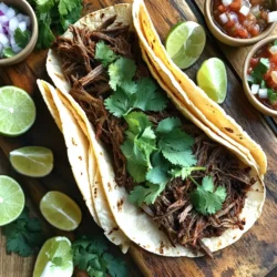 Für die Zubereitung von Barbacoa-Rindfleisch brauchst du: - 1,1 kg Rinderbraten (Chuck Roast), von Fett befreit und in große Stücke geschnitten - 1 Esslöffel Olivenöl - 4 Knoblauchzehen, fein gehackt - 1 kleine Zwiebel, gewürfelt - 2-3 Chipotle-Paprika in Adobosauce, fein gehackt - 120 ml Rinderbrühe - 60 ml Limettensaft Diese Zutaten sorgen für einen kräftigen und reichen Geschmack. Das Rindfleisch ist der Star des Gerichts. Die Gewürze sind entscheidend für den Geschmack: - 1 Esslöffel gemahlener Kreuzkümmel - 1 Esslöffel getrockneter Oregano - 1 Teelöffel schwarzer Pfeffer - 1 Teelöffel Salz - Frischer Koriander, gehackt (zum Garnieren) Diese Gewürze bringen die Aromen zusammen. Sie machen dein Barbacoa-Rindfleisch besonders lecker. Für die Tacos empfehle ich: - Maistortillas Maistortillas passen perfekt zum Barbacoa-Rindfleisch. Sie sind weich und nehmen die Säfte gut auf. Du kannst auch andere Tortilla-Varianten probieren, wenn du magst. Zuerst erhitze das Olivenöl in einer großen Pfanne. Stelle die Hitze auf mittel bis hoch. Füge die Rinderstücke hinzu und brate sie rundherum an. Dies dauert etwa 4 bis 5 Minuten. Das Fleisch sollte schön braun sein. Nimm das Fleisch aus der Pfanne und stelle es beiseite. Jetzt bereite die Gewürzmischung vor. In den Slow Cooker gib den gehackten Knoblauch, die gewürfelte Zwiebel, Chipotle-Paprika, Kreuzkümmel, Oregano, schwarzen Pfeffer und Salz. Rühre alles gut durch, damit sich die Zutaten gleichmäßig verteilen. Lege die angebratenen Rinderstücke auf die Gewürzmischung im Slow Cooker. Gieße die Rinderbrühe und den Limettensaft über das Fleisch. Achte darauf, dass das Fleisch gut bedeckt ist. Setze den Deckel auf den Slow Cooker. Stelle ihn auf niedrig für 8 Stunden oder hoch für 4 Stunden ein. Das Fleisch wird zart und lässt sich leicht zerkleinern. Nach dem Kochen nimm das Fleisch aus dem Slow Cooker. Zerkleinere das Fleisch mit zwei Gabeln. Gib das zerkleinerte Fleisch zurück in den Slow Cooker. Mische es gut mit dem Saft, um den Geschmack zu intensivieren. Erhitze die Maistortillas in einer trockenen Pfanne bei mittlerer Hitze. Dies dauert etwa 30 Sekunden auf jeder Seite. Die Tortillas sollten biegsam sein. Lege eine Portion des Barbacoa-Rindfleischs in jede Tortilla. Garniere sie mit frischem Koriander. Du kannst auch gewürfelte Zwiebeln, Salsa oder Avocado hinzufügen. Serviere die Tacos auf einem rustikalen Holzbrett. Füge Limettenviertel und gehackte Zwiebeln in kleinen Schüsseln hinzu. So können die Gäste ihre Tacos nach Belieben anpassen. Um dein Barbacoa-Rezept zu perfektionieren, achte auf die Qualität des Fleisches. Wähle einen gut marmorierten Rinderbraten. Das Fett sorgt für Geschmack und Zartheit. Auch die Gewürze sind wichtig. Lass die Mischung gut in das Fleisch einziehen. Du kannst das Barbacoa auch über Nacht marinieren. So wird der Geschmack noch intensiver. Ein häufiger Fehler ist das Überkochen des Fleisches. Achte darauf, die Garzeit nicht zu überschreiten. Wenn das Fleisch zu lange kocht, wird es trocken. Ein weiterer Fehler ist das Ignorieren der Flüssigkeitsmenge. Stelle sicher, dass das Fleisch gut mit Brühe und Limettensaft bedeckt ist. Das hilft, das Fleisch saftig zu halten. Für eine einladende Präsentation serviere die Tacos auf einem rustikalen Holzbrett. Platziere Limettenviertel und gehackte Zwiebeln in kleinen Schüsseln daneben. So können Gäste ihre Tacos nach Belieben anpassen. Frischer Koriander gibt den Tacos einen schönen Farbkontrast und zusätzlichen Geschmack. {{image_4}} Wenn du eine fleischlose Option möchtest, probiere Jackfruit! Sie hat eine ähnliche Konsistenz wie das Rindfleisch. Du kannst die Jackfruit mit den gleichen Gewürzen kochen. Verwende die Chipotle-Paprika und Limettensaft für den tollen Geschmack. Eine andere leckere Wahl ist der Tempeh. Er nimmt die Aromen gut auf und ist voll mit Proteinen. Maistortillas sind klassisch, aber du kannst auch Weizentortillas verwenden. Sie sind weich und leicht zu rollen. Für etwas mehr Crunch, probiere Tortilla-Chips. Sie sind perfekt für einen Taco-Salat. Eine glutenfreie Option sind Tortillas aus Reis oder Blumenkohl. Diese Alternativen machen deine Tacos einzigartig. Garnierungen machen Tacos noch besser! Probiere frisch gehackten Koriander für einen frischen Geschmack. Avocado oder Guacamole bringen Cremigkeit. Füge gewürfelte Zwiebeln oder Salsa für etwas Schärfe hinzu. Du kannst auch Käse wie Cotija oder Cheddar verwenden. Für einen besonderen Kick, füge eingelegte Jalapeños hinzu. Experimentiere mit verschiedenen Kombinationen und finde deinen Favoriten! Um Rindfleischreste richtig zu lagern, lass sie zuerst abkühlen. Wickel das Fleisch dann fest in Frischhaltefolie oder lege es in einen luftdichten Behälter. So bleibt es frisch. Du kannst die Reste bis zu drei Tage im Kühlschrank aufbewahren. Achte darauf, das Fleisch vor dem Servieren gut zu prüfen. Wenn du das Barbacoa länger aufbewahren möchtest, friere es ein. Teile das zerkleinerte Fleisch in Portionen auf. Leg das Fleisch in Gefrierbeutel oder luftdichte Behälter. Achte darauf, die Luft gut herauszudrücken, bevor du sie verschließt. Im Gefrierschrank hält Barbacoa bis zu drei Monate. Um die Reste wieder zu erwärmen, nimm das Fleisch aus dem Kühlschrank oder Gefrierschrank. Wenn es gefroren ist, lass es zuerst im Kühlschrank auftauen. Erhitze das Barbacoa in einem Topf bei mittlerer Hitze. Füge etwas Rinderbrühe hinzu, um es saftig zu halten. Rühre regelmäßig um, bis es heiß ist. Du kannst auch die Mikrowelle benutzen. Erwärme das Fleisch in kurzen Intervallen, bis es gleichmäßig warm ist. Du kannst Barbacoa bis zu 4 Tage im Kühlschrank aufbewahren. Stelle sicher, dass das Fleisch in einem luftdichten Behälter ist. So bleibt es frisch und lecker. Wenn du es länger aufbewahren möchtest, friere es ein. Das ist eine gute Idee, um den Geschmack zu bewahren. Ja, das kannst du! Um Barbacoa im Ofen zu machen, heize ihn auf 150 Grad vor. Brate das Fleisch zuerst an, wie im Rezept beschrieben. Lege dann alles in einen großen Bräter. Füge die Flüssigkeiten hinzu und decke den Bräter gut ab. Lasse das Fleisch 3 bis 4 Stunden garen, bis es zart ist. Für eine Party kannst du das Barbacoa im Voraus zubereiten. Koche es einfach einen Tag früher und lagere es im Kühlschrank. Am Tag der Party erhitze das Fleisch in einem Topf. Erwärme auch die Tortillas kurz in der Pfanne. So sind sie warm und frisch. Stelle dann alle Beläge bereit, damit sich jeder seine Tacos selbst machen kann. Barbacoa ist ein leckeres Gericht, das vielfältige Möglichkeiten bietet. Ich habe Zutaten, Zubereitung, Tipps und Variationen für dich zusammengefasst. Du kannst dein Rezept anpassen und Gäste beeindrucken. Vermeide häufige Fehler und präsentiere deine Tacos kreativ. Denk daran, wie du Reste aufbewahrst und wie lange sie frisch bleiben. Mit diesen Informationen bist du bestens gewappnet, um köstliche Barbacoa-Tacos zuzubereiten. Begeistere dich selbst und andere mit dieser einfachen Anleitung!