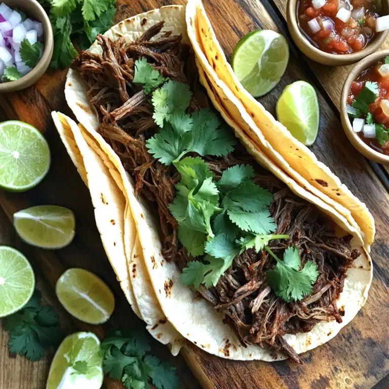 Für die Zubereitung von Barbacoa-Rindfleisch brauchst du: - 1,1 kg Rinderbraten (Chuck Roast), von Fett befreit und in große Stücke geschnitten - 1 Esslöffel Olivenöl - 4 Knoblauchzehen, fein gehackt - 1 kleine Zwiebel, gewürfelt - 2-3 Chipotle-Paprika in Adobosauce, fein gehackt - 120 ml Rinderbrühe - 60 ml Limettensaft Diese Zutaten sorgen für einen kräftigen und reichen Geschmack. Das Rindfleisch ist der Star des Gerichts. Die Gewürze sind entscheidend für den Geschmack: - 1 Esslöffel gemahlener Kreuzkümmel - 1 Esslöffel getrockneter Oregano - 1 Teelöffel schwarzer Pfeffer - 1 Teelöffel Salz - Frischer Koriander, gehackt (zum Garnieren) Diese Gewürze bringen die Aromen zusammen. Sie machen dein Barbacoa-Rindfleisch besonders lecker. Für die Tacos empfehle ich: - Maistortillas Maistortillas passen perfekt zum Barbacoa-Rindfleisch. Sie sind weich und nehmen die Säfte gut auf. Du kannst auch andere Tortilla-Varianten probieren, wenn du magst. Zuerst erhitze das Olivenöl in einer großen Pfanne. Stelle die Hitze auf mittel bis hoch. Füge die Rinderstücke hinzu und brate sie rundherum an. Dies dauert etwa 4 bis 5 Minuten. Das Fleisch sollte schön braun sein. Nimm das Fleisch aus der Pfanne und stelle es beiseite. Jetzt bereite die Gewürzmischung vor. In den Slow Cooker gib den gehackten Knoblauch, die gewürfelte Zwiebel, Chipotle-Paprika, Kreuzkümmel, Oregano, schwarzen Pfeffer und Salz. Rühre alles gut durch, damit sich die Zutaten gleichmäßig verteilen. Lege die angebratenen Rinderstücke auf die Gewürzmischung im Slow Cooker. Gieße die Rinderbrühe und den Limettensaft über das Fleisch. Achte darauf, dass das Fleisch gut bedeckt ist. Setze den Deckel auf den Slow Cooker. Stelle ihn auf niedrig für 8 Stunden oder hoch für 4 Stunden ein. Das Fleisch wird zart und lässt sich leicht zerkleinern. Nach dem Kochen nimm das Fleisch aus dem Slow Cooker. Zerkleinere das Fleisch mit zwei Gabeln. Gib das zerkleinerte Fleisch zurück in den Slow Cooker. Mische es gut mit dem Saft, um den Geschmack zu intensivieren. Erhitze die Maistortillas in einer trockenen Pfanne bei mittlerer Hitze. Dies dauert etwa 30 Sekunden auf jeder Seite. Die Tortillas sollten biegsam sein. Lege eine Portion des Barbacoa-Rindfleischs in jede Tortilla. Garniere sie mit frischem Koriander. Du kannst auch gewürfelte Zwiebeln, Salsa oder Avocado hinzufügen. Serviere die Tacos auf einem rustikalen Holzbrett. Füge Limettenviertel und gehackte Zwiebeln in kleinen Schüsseln hinzu. So können die Gäste ihre Tacos nach Belieben anpassen. Um dein Barbacoa-Rezept zu perfektionieren, achte auf die Qualität des Fleisches. Wähle einen gut marmorierten Rinderbraten. Das Fett sorgt für Geschmack und Zartheit. Auch die Gewürze sind wichtig. Lass die Mischung gut in das Fleisch einziehen. Du kannst das Barbacoa auch über Nacht marinieren. So wird der Geschmack noch intensiver. Ein häufiger Fehler ist das Überkochen des Fleisches. Achte darauf, die Garzeit nicht zu überschreiten. Wenn das Fleisch zu lange kocht, wird es trocken. Ein weiterer Fehler ist das Ignorieren der Flüssigkeitsmenge. Stelle sicher, dass das Fleisch gut mit Brühe und Limettensaft bedeckt ist. Das hilft, das Fleisch saftig zu halten. Für eine einladende Präsentation serviere die Tacos auf einem rustikalen Holzbrett. Platziere Limettenviertel und gehackte Zwiebeln in kleinen Schüsseln daneben. So können Gäste ihre Tacos nach Belieben anpassen. Frischer Koriander gibt den Tacos einen schönen Farbkontrast und zusätzlichen Geschmack. {{image_4}} Wenn du eine fleischlose Option möchtest, probiere Jackfruit! Sie hat eine ähnliche Konsistenz wie das Rindfleisch. Du kannst die Jackfruit mit den gleichen Gewürzen kochen. Verwende die Chipotle-Paprika und Limettensaft für den tollen Geschmack. Eine andere leckere Wahl ist der Tempeh. Er nimmt die Aromen gut auf und ist voll mit Proteinen. Maistortillas sind klassisch, aber du kannst auch Weizentortillas verwenden. Sie sind weich und leicht zu rollen. Für etwas mehr Crunch, probiere Tortilla-Chips. Sie sind perfekt für einen Taco-Salat. Eine glutenfreie Option sind Tortillas aus Reis oder Blumenkohl. Diese Alternativen machen deine Tacos einzigartig. Garnierungen machen Tacos noch besser! Probiere frisch gehackten Koriander für einen frischen Geschmack. Avocado oder Guacamole bringen Cremigkeit. Füge gewürfelte Zwiebeln oder Salsa für etwas Schärfe hinzu. Du kannst auch Käse wie Cotija oder Cheddar verwenden. Für einen besonderen Kick, füge eingelegte Jalapeños hinzu. Experimentiere mit verschiedenen Kombinationen und finde deinen Favoriten! Um Rindfleischreste richtig zu lagern, lass sie zuerst abkühlen. Wickel das Fleisch dann fest in Frischhaltefolie oder lege es in einen luftdichten Behälter. So bleibt es frisch. Du kannst die Reste bis zu drei Tage im Kühlschrank aufbewahren. Achte darauf, das Fleisch vor dem Servieren gut zu prüfen. Wenn du das Barbacoa länger aufbewahren möchtest, friere es ein. Teile das zerkleinerte Fleisch in Portionen auf. Leg das Fleisch in Gefrierbeutel oder luftdichte Behälter. Achte darauf, die Luft gut herauszudrücken, bevor du sie verschließt. Im Gefrierschrank hält Barbacoa bis zu drei Monate. Um die Reste wieder zu erwärmen, nimm das Fleisch aus dem Kühlschrank oder Gefrierschrank. Wenn es gefroren ist, lass es zuerst im Kühlschrank auftauen. Erhitze das Barbacoa in einem Topf bei mittlerer Hitze. Füge etwas Rinderbrühe hinzu, um es saftig zu halten. Rühre regelmäßig um, bis es heiß ist. Du kannst auch die Mikrowelle benutzen. Erwärme das Fleisch in kurzen Intervallen, bis es gleichmäßig warm ist. Du kannst Barbacoa bis zu 4 Tage im Kühlschrank aufbewahren. Stelle sicher, dass das Fleisch in einem luftdichten Behälter ist. So bleibt es frisch und lecker. Wenn du es länger aufbewahren möchtest, friere es ein. Das ist eine gute Idee, um den Geschmack zu bewahren. Ja, das kannst du! Um Barbacoa im Ofen zu machen, heize ihn auf 150 Grad vor. Brate das Fleisch zuerst an, wie im Rezept beschrieben. Lege dann alles in einen großen Bräter. Füge die Flüssigkeiten hinzu und decke den Bräter gut ab. Lasse das Fleisch 3 bis 4 Stunden garen, bis es zart ist. Für eine Party kannst du das Barbacoa im Voraus zubereiten. Koche es einfach einen Tag früher und lagere es im Kühlschrank. Am Tag der Party erhitze das Fleisch in einem Topf. Erwärme auch die Tortillas kurz in der Pfanne. So sind sie warm und frisch. Stelle dann alle Beläge bereit, damit sich jeder seine Tacos selbst machen kann. Barbacoa ist ein leckeres Gericht, das vielfältige Möglichkeiten bietet. Ich habe Zutaten, Zubereitung, Tipps und Variationen für dich zusammengefasst. Du kannst dein Rezept anpassen und Gäste beeindrucken. Vermeide häufige Fehler und präsentiere deine Tacos kreativ. Denk daran, wie du Reste aufbewahrst und wie lange sie frisch bleiben. Mit diesen Informationen bist du bestens gewappnet, um köstliche Barbacoa-Tacos zuzubereiten. Begeistere dich selbst und andere mit dieser einfachen Anleitung!