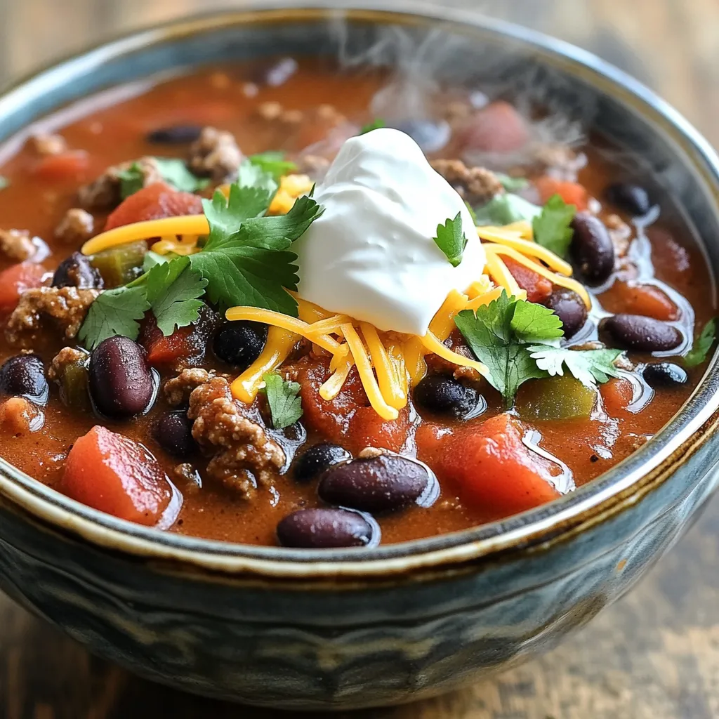 Für ein köstliches Slow Cooker Beef Black Bean Chili brauchen wir einige einfache Zutaten. Hier ist, was du benötigst: - 680 g gemahlenes Rindfleisch - 1 Dose (425 g) schwarze Bohnen, abgespült und abgetropft - 1 Dose (425 g) Kidney-Bohnen, abgespült und abgetropft - 1 Dose (800 g) gewürfelte Tomaten (mit Saft) - 1 mittelgroße Zwiebel, grob gehackt - 2 Knoblauchzehen, fein gehackt - 1 roter Paprika, gewürfelt - 240 ml Rinderbrühe Diese Zutaten bilden die Basis deines Chilis. Das Rindfleisch gibt dem Gericht seine herzhaftigkeit. Die Bohnen fügen Protein und Textur hinzu. Tomaten sorgen für eine saftige Basis. Die richtigen Gewürze machen den Geschmack besonders. Hier sind die Gewürze, die du brauchst: - 2 Esslöffel Chili-Pulver - 1 Esslöffel Kreuzkümmel - 1 Teelöffel geräuchertes Paprika-Pulver - 1 Teelöffel Oregano - ½ Teelöffel Cayenne-Pfeffer (optional, für Schärfe) - Salz und Pfeffer nach Geschmack Chili-Pulver bringt die Schärfe. Kreuzkümmel fügt eine warme Note hinzu. Das geräucherte Paprika-Pulver gibt dem Gericht einen rauchigen Geschmack. Um dein Chili noch besser zu machen, kannst du einige Toppings hinzufügen. Hier sind einige Vorschläge: - Frischer Koriander, grob gehackt - Sauerrahm (zum Servieren, optional) - Geriebener Käse (zum Servieren, optional) Sauerrahm macht das Chili cremig. Koriander bringt Frische. Käse schmilzt schön und sorgt für einen leckeren Biss. Du kannst auch Tortilla-Chips oder Reis als Beilage servieren. Zuerst erhitze ich Olivenöl in einer großen Pfanne. Bei mittlerer Hitze gebe ich die grob gehackte Zwiebel und den feingehackten Knoblauch hinzu. Ich brate sie, bis die Zwiebel glasig ist, was etwa 3-4 Minuten dauert. Danach füge ich das gemahlene Rindfleisch hinzu. Ich brate es an, bis es braun ist. Dabei zerdrücke ich das Fleisch mit einem Spatel. Nach 5-7 Minuten lasse ich überschüssiges Fett ab. Jetzt gebe ich die Rindfleischmischung in den Slow Cooker. Ich füge die gewürfelten Tomaten mit ihrem Saft dazu. Dann kommen die abgespülten schwarzen Bohnen und Kidney-Bohnen hinein. Als nächstes gebe ich den gewürfelten roten Paprika, Chili-Pulver, Kreuzkümmel, geräuchertes Paprika-Pulver, Oregano und Cayenne-Pfeffer dazu. Ich gieße die Rinderbrühe hinein und rühre alles gut um. Zum Schluss würze ich mit Salz und Pfeffer nach Geschmack. Ich decke den Slow Cooker ab und stelle ihn auf niedrige Temperatur für 6-8 Stunden oder auf hohe Temperatur für 3-4 Stunden. Kurz vor dem Servieren rühre ich das Chili um und prüfe die Gewürze. Wenn nötig, passe ich Salz und Pfeffer an. Ich serviere das Chili heiß, garniert mit frischem Koriander. Ein Klecks Sauerrahm und geriebener Käse machen das Gericht perfekt. Um das Chili perfekt abzuschmecken, probiere es während des Kochens. Beginne mit einer Prise Salz. Füge dann nach und nach mehr hinzu, bis es gut schmeckt. Du kannst auch Pfeffer hinzufügen. Für mehr Tiefe, nutze auch etwas geräuchertes Paprika-Pulver. Wenn du es schärfer magst, gib Cayenne-Pfeffer hinzu. Achte darauf, die Gewürze 30 Minuten vor dem Servieren zu überprüfen. So kannst du sicherstellen, dass das Aroma klar und stark ist. Verwende immer frische Zutaten. Das verbessert den Geschmack. Stelle den Slow Cooker auf die richtige Temperatur. Für intensiven Geschmack, koche das Chili auf niedriger Stufe für 6-8 Stunden. Wenn du es eilig hast, kann die hohe Stufe für 3-4 Stunden genutzt werden. Rühre das Chili 30 Minuten vor dem Servieren um. Das hilft, die Gewürze gleichmäßig zu verteilen. Ein häufiger Fehler ist, das Chili zu wenig zu würzen. Beginne mit einer moderaten Menge und passe nach dem Kochen an. Ein weiterer Fehler ist, die Bohnen zu früh hinzuzufügen. Füge sie erst in der letzten Stunde hinzu, damit sie nicht zerfallen. Achte auch darauf, das überschüssige Fett vom Rindfleisch zu entfernen. Das macht das Chili leichter und gesünder. {{image_4}} Wenn du eine vegetarische Variante des Chili möchtest, ersetze das Rindfleisch. Nutze stattdessen 680 g gehackte Pilze oder Linsen. Diese geben eine tolle Textur und Geschmack. Du kannst auch mehr Bohnen hinzufügen. Zum Beispiel, verwende zusätzlich schwarze Bohnen oder weiße Bohnen. Das sorgt für eine reichhaltige Proteinquelle. Wenn du es schärfer magst, füge mehr Cayenne-Pfeffer hinzu. Du kannst auch frische Jalapeños oder Chipotle-Paprika verwenden. Diese bringen eine rauchige Note ins Chili. Experimentiere mit verschiedenen Chili-Sorten. Zum Beispiel, Ancho oder Pasilla bringen interessante Aromen. Vergiss nicht, die Gewürze nach deinem Geschmack anzupassen! Um das Chili noch leckerer zu machen, füge zusätzliche Zutaten hinzu. Paprika, Zucchini oder Karotten passen gut. Diese Gemüse bringen mehr Farbe und Nährstoffe. Du kannst auch schwarze Oliven oder Mais hinzufügen. Sie sorgen für eine süße Note und mehr Textur. Wenn du nach mehr Geschmack suchst, probiere einen Schuss Limettensaft oder frische Kräuter wie Petersilie. Um dein Slow Cooker Beef Black Bean Chili frisch zu halten, lagere es in einem luftdichten Behälter. Lass es zuerst auf Raumtemperatur abkühlen. Dann decke es gut ab. Im Kühlschrank bleibt es 3 bis 4 Tage genießbar. Überprüfe vor dem Essen, ob es noch gut riecht und aussieht. Wenn du mehr Chili gemacht hast, kannst du es einfrieren. Teile das Chili in Portionen auf. Verwende gefriergeeignete Behälter oder Beutel. Achte darauf, die Luft gut herauszudrücken. Das Chili hält sich bis zu 3 Monate im Gefrierfach. Beschrifte die Behälter mit Datum und Inhalt. Um Reste aufzuwärmen, nimm eine Portion aus dem Kühlschrank oder Gefrierfach. Bei Kühlschrank-Resten kannst du es in einem Topf auf mittlerer Hitze erhitzen. Rühre öfter um, bis es heiß ist. Bei gefrorenem Chili lass es zuerst im Kühlschrank auftauen. Dann erhitze es wie oben beschrieben. Serviere das Chili heiß und füge frischen Koriander und Sauerrahm hinzu, wenn du magst. Chili kann im Kühlschrank bis zu 4 Tage aufbewahrt werden. Achte darauf, es in einem luftdichten Behälter zu lagern. Wenn du es länger lagern möchtest, friere es ein. Im Gefrierschrank hält sich Chili bis zu 3 Monate. Stelle sicher, dass du es in portionsgerechten Behältern einfrierst. So kannst du es leicht auftauen und genießen. Ja, du kannst das Rezept leicht glutenfrei machen. Verwende glutenfreie Brühe und stelle sicher, dass die Gewürze keine versteckten Glutenquellen enthalten. Es gibt auch glutenfreies Chili-Pulver. Achte darauf, dass alle Zutaten, die du verwendest, als glutenfrei gekennzeichnet sind. So kannst du das Chili genießen, ohne dir Sorgen zu machen. Es gibt viele Alternativen zu Rindfleisch. Du kannst gemahlenes Hähnchen oder Pute verwenden. Auch eine Mischung aus Linsen oder schwarzen Bohnen ist möglich. Diese Optionen machen das Gericht leichter und bieten einen tollen Geschmack. Probiere es aus, um deinen eigenen Twist hinzuzufügen! In diesem Blogpost haben wir die Essenz eines köstlichen Slow Cooker Beef Black Bean Chili erkundet. Wir sahen uns die Hauptzutaten, Gewürze und leckere Toppings an. Die Schritt-für-Schritt-Anleitung führte dich durch die Zubereitung und Kochmethoden. Zudem gab ich dir Tipps zum perfekten Abschmecken und zur Verwendung des Slow Cookers. Denk daran, dass Optionen wie vegetarische Varianten und die richtige Lagerung wichtig sind. Nutze deine neuen Kenntnisse, um Chilis nach deinen Wünschen zu gestalten und genieße die Vielfalt!