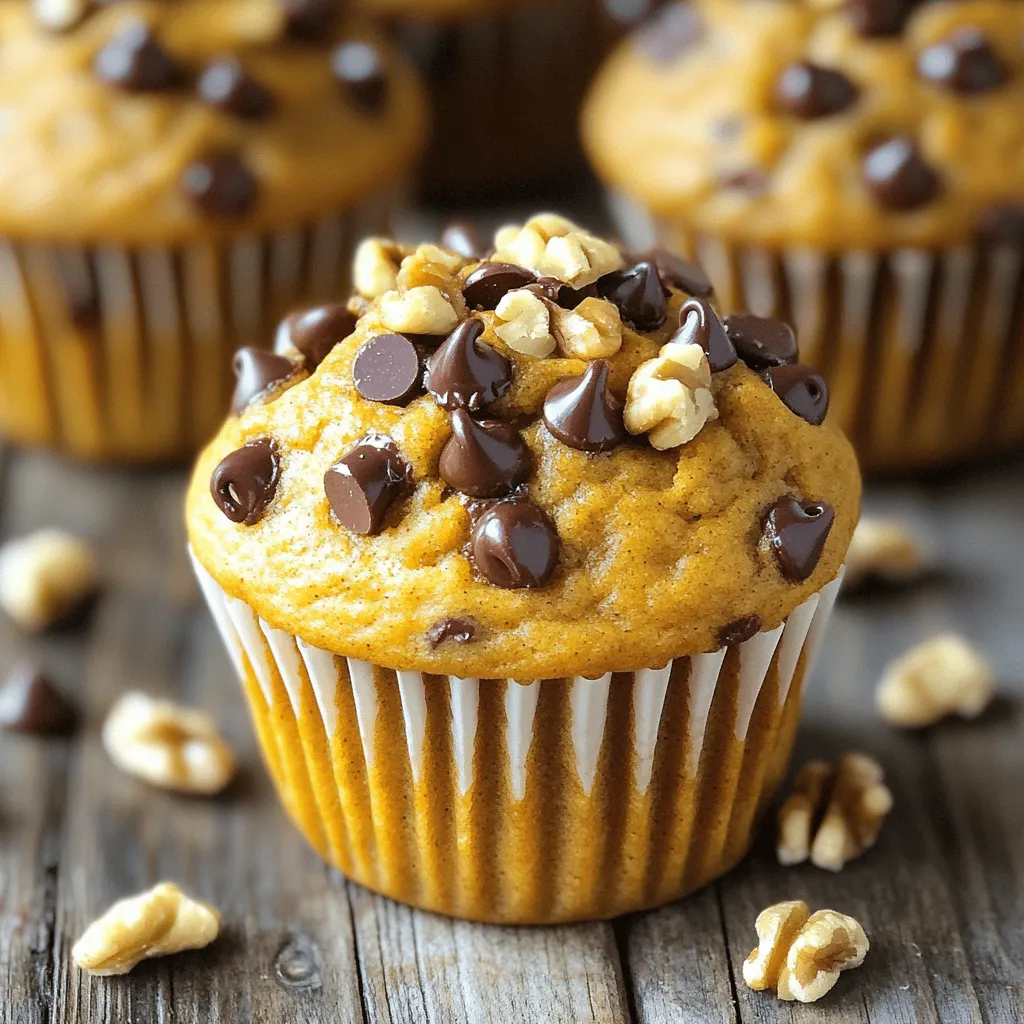 - Weizenmehl: Wir verwenden 1 ½ Tassen Weizenmehl. Es gibt den Muffins Struktur und hilft ihnen, beim Backen zu steigen. - Kürbispüree: Eine Tasse Kürbispüree aus der Dose bringt viel Geschmack. Es macht die Muffins weich und feucht. - Zuckerarten: Wir nutzen ½ Tasse braunen Zucker und ½ Tasse weißen Zucker. Der braune Zucker gibt einen tiefen, karamellartigen Geschmack. - Eier und Pflanzenöl: Zwei große Eier und ½ Tasse Pflanzenöl sorgen für eine gute Bindung. Sie machen die Muffins saftig und köstlich. - Gewürze: Wir fügen 1 Teelöffel Zimt und ½ Teelöffel Muskatnuss hinzu. Diese Gewürze geben den Muffins eine warme Note, die perfekt zur Kürbiszeit passt. - Schokoladenstückchen und Walnüsse: Die halbsüßen Schokoladenstückchen und ¼ Tasse gehackte Walnüsse (optional) bringen einen knusprigen Biss und eine süße Überraschung. Sie machen jeden Biss besonders lecker. Heize deinen Ofen auf 175°C vor. Das sorgt für gleichmäßiges Backen. Nimm ein Muffinblech und lege Papierförmchen hinein. Alternativ kannst du das Blech gut mit Backspray einfetten. So bleiben die Muffins nicht kleben. Nehme eine große Rührschüssel. Mische 1 ½ Tassen Weizenmehl mit 1 Teelöffel Natron, ½ Teelöffel Backpulver, ½ Teelöffel Salz, 1 Teelöffel gemahlenem Zimt und ½ Teelöffel gemahlener Muskatnuss. Rühre alles gut durch. So verteilen sich die Gewürze gleichmäßig. In einer anderen Schüssel vermenge 1 Tasse Kürbispüree, ½ Tasse braunen Zucker, ½ Tasse Zucker, ½ Tasse Pflanzenöl, 2 große Eier und 1 Teelöffel Vanilleextrakt. Rühre, bis die Mischung glatt ist. Achte darauf, dass es keine Klumpen gibt. Füge die trockenen Zutaten nach und nach zur feuchten Mischung hinzu. Rühre sanft, bis alles gerade so vermischt ist. Achte darauf, nicht zu viel zu rühren. Das macht die Muffins fluffig. Hebe ½ Tasse Schokoladenstückchen und optional ¼ Tasse gehackte Walnüsse vorsichtig unter den Teig. Teile den Teig gleichmäßig auf die Förmchen auf. Jedes Förmchen sollte etwa ¾ voll sein. Backe die Muffins für 18 bis 20 Minuten. Überprüfe mit einem Zahnstocher, ob sie durch sind. Lass die Muffins 5 Minuten im Blech abkühlen. Danach kannst du sie auf ein Kuchengitter legen, um vollständig abzukühlen. Um die besten Muffins zu backen, mische den Teig richtig. Beginne, indem du die trockenen Zutaten gut kombinierst. Wenn du das Mehl, Natron, Backpulver, Salz und Gewürze vermischst, wird alles gleichmäßig verteilt. Dies sorgt für gleichmäßigen Aufgang und einen guten Geschmack. Beim Mischen der feuchten Zutaten, vermenge das Kürbispüree, Eier und Zucker gut. Achte darauf, dass die Mischung glatt ist. Wenn du die trockenen und feuchten Zutaten kombinierst, rühre nur kurz. Zu viel Rühren macht die Muffins trocken und hart. Du willst sie leicht und fluffig haben. Vermeide trockene Muffins, indem du die Backzeit im Auge behältst. Die Muffins sind fertig, wenn ein Zahnstocher sauber herauskommt. Lass sie nicht zu lange im Ofen. Wenn du das Gefühl hast, sie sind fertig, nimm sie raus. Die Anrichtung der Muffins kann den Unterschied machen. Serviere sie auf einem schönen Teller. Dies zieht die Blicke an und sorgt für Vorfreude. Du kannst die Muffins auch mit etwas Puderzucker bestäuben. Eine Prise Zimt ist auch eine tolle Idee. Garnierungsoptionen sind wichtig. Du kannst die Muffins mit gehackten Nüssen oder Schokoladenstückchen dekorieren. Dies macht sie noch ansprechender. Denke daran, dass das Auge mitisst. So machst du jedes Muffin zu einem kleinen Kunstwerk. {{image_4}} Möchtest du glutenfreie Muffins machen? Das ist einfach! Ersetze das Weizenmehl mit einer glutenfreien Mischung. Du kannst auch Mandelmehl oder Hafermehl verwenden. Achte darauf, dass die Mischung gut bindet. Glutenfreie Mehle brauchen oft mehr Flüssigkeit. Das Kürbispüree hilft dabei, die Feuchtigkeit zu halten. Du kannst auch etwas mehr Öl oder Wasser hinzufügen. So bleibt der Teig geschmeidig und die Muffins werden fluffig. Du kannst die Muffins nach deinem Geschmack anpassen! Füge zusätzliche Gewürze hinzu, um mehr Tiefe zu schaffen. Zum Beispiel passen Ingwer oder Muskatnuss gut zu Kürbis. Ein Teelöffel von jedem Gewürz kann den Geschmack stark verbessern. Hast du Lust auf eine besondere Note? Kombiniere verschiedene Zutaten! Zum Beispiel kannst du getrocknete Cranberries oder Äpfel hinzufügen. Diese Zutaten sorgen für mehr Textur und süße. Du kannst auch Nüsse wie Pecannüsse oder Mandeln verwenden, um den Muffins mehr Crunch zu geben. Muffins sind am besten frisch, doch du kannst sie auch lagern. Du kannst sie bei Raumtemperatur aufbewahren. Stelle sicher, dass sie in einem luftdichten Behälter sind. So bleiben sie weich und lecker. Wenn du sie im Kühlschrank aufbewahrst, halten sie länger. Aber achte darauf, dass sie nicht austrocknen. Ein luftdichter Behälter ist auch hier wichtig. Muffins sollten nicht mit anderen stark riechenden Lebensmitteln gelagert werden. So bleibt ihr Geschmack unverändert. Wie lange sind die Muffins frisch? Bei Raumtemperatur bleiben sie bis zu drei Tage gut. Im Kühlschrank halten sie bis zu einer Woche. Das Einfrieren ist eine tolle Option. Du kannst die Muffins bis zu drei Monate einfrieren. Wickel sie gut in Frischhaltefolie ein. Danach lege sie in einen Gefrierbeutel. So schützen sie sich vor Frostbrand. Zum Auftauen leg die Muffins einfach bei Raumtemperatur für ein paar Stunden. Du kannst sie auch kurz in die Mikrowelle legen. So schmecken sie fast wie frisch gebacken. Um den Teig optimal aufzubewahren, mache Folgendes: - Stelle den Teig in eine große Schüssel. - Decke die Schüssel mit Frischhaltefolie ab. - Lagere den Teig im Kühlschrank. So bleibt der Teig frisch. Du kannst ihn bis zu 24 Stunden aufbewahren. Wenn du bereit bist zu backen, hole den Teig aus dem Kühlschrank. Lass ihn 15 Minuten bei Raumtemperatur stehen, bevor du ihn verwendest. Ja, du kannst Kürbispüree einfach selbst machen. Hier ist eine schnelle Anleitung: 1. Schneide einen kleinen Hokkaido-Kürbis in zwei Hälften. 2. Entferne die Kerne mit einem Löffel. 3. Lege die Hälften mit der Schnittfläche nach unten auf ein Backblech. 4. Backe den Kürbis bei 190°C für etwa 40 Minuten, bis er weich ist. 5. Lass ihn abkühlen. 6. Löffele das Fruchtfleisch in eine Schüssel. 7. Püriere das Fruchtfleisch mit einem Mixer oder Pürierstab. Fertig ist dein Kürbispüree! Um die Muffins wieder aufzuwärmen, gehe so vor: - Heize den Ofen auf 160°C vor. - Lege die Muffins auf ein Backblech. - Erwärme sie für etwa 5-7 Minuten. Alternativ kannst du eine Mikrowelle nutzen: - Lege einen Muffin auf einen Teller. - Erwärme ihn für 10-15 Sekunden. So schmecken die Muffins fast wie frisch gebacken! Diese Anleitung hat alle wichtigen Schritte für köstliche Muffins abgedeckt. Wir haben die Hauptzutaten, wie Weizenmehl und Kürbispüree, besprochen. Du lernst, wie du sie richtig zubereitest und backst. Mit Tipps zum Mischen und Lagern hast du das Wissen für perfekte Ergebnisse. Variationen, wie glutenfreie Muffins, erweitern deine Möglichkeiten. Jetzt liegt es an dir, kreativ zu werden und eigene Muffins zu backen! Viel Spaß beim Ausprobieren!