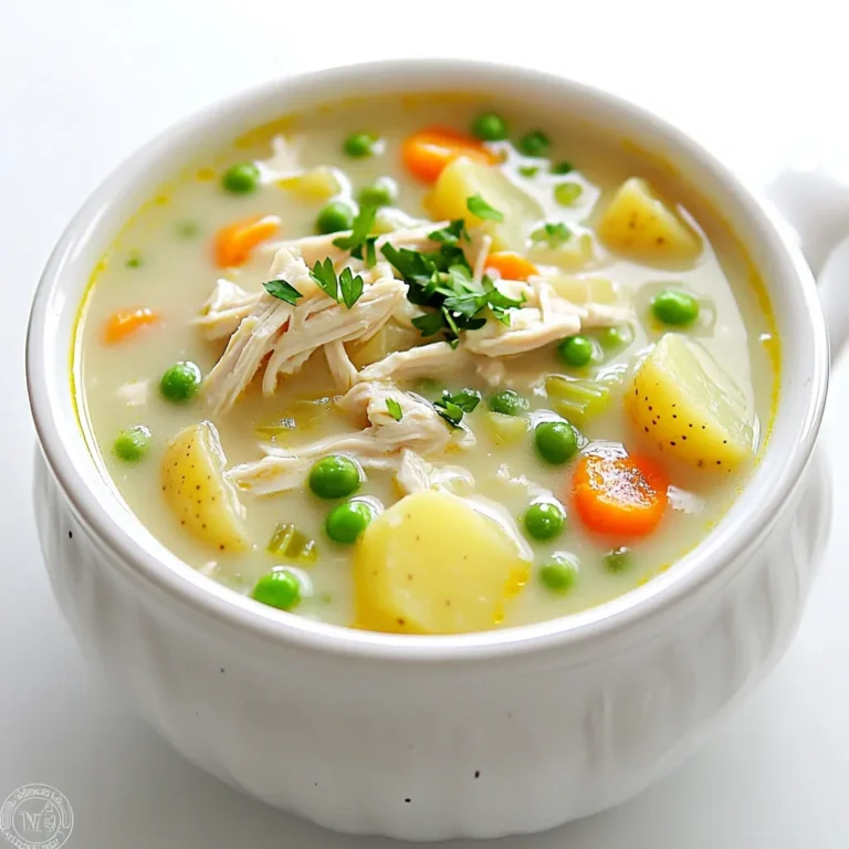 Für die Slow Cooker Hähnchen-Pie-Suppe benötigst du: - 2 Tassen gekochtes Hähnchen, zerrupft - 4 Tassen fettfreie Hühnerbrühe - 1 Tasse Karotten, gewürfelt - 1 Tasse Sellerie, gewürfelt - 1 Tasse gefrorene Erbsen - 1 Tasse Kartoffeln, gewürfelt (Yukon Gold oder Russet) - 1 mittelgroße Zwiebel, gewürfelt - 3 Knoblauchzehen, fein gehackt Diese Zutaten bilden die Basis der Suppe. Das zerrupfte Hähnchen gibt einen herzhaften Geschmack. Die Hühnerbrühe sorgt für eine leckere Flüssigkeit. Das Gemüse bringt Frische und Farbe in die Suppe. Die Suppe wird durch diese Gewürze und Verdickungsmittel perfekt: - 1 Teelöffel getrockneter Thymian - 1 Teelöffel getrockneter Rosmarin - 1 Teelöffel Zwiebelpulver - 1 Teelöffel Knoblauchpulver - 1/4 Tasse Allzweckmehl (optional, zum Andicken) Thymian und Rosmarin fügen einen aromatischen Touch hinzu. Zwiebel- und Knoblauchpulver verstärken die Aromen. Wenn du es cremiger magst, kannst du das Allzweckmehl verwenden, um die Suppe dicker zu machen. Um der Suppe eine schöne, cremige Konsistenz zu geben, brauchst du: - 1 Tasse Schlagsahne - 1/2 Tasse gefrorener Mais - Frische Petersilie, gehackt (zum Garnieren) Die Schlagsahne sorgt für eine reichhaltige Cremigkeit. Der gefrorene Mais bringt eine süße Note. Die frische Petersilie ist perfekt zum Garnieren und fügt Farbe hinzu. Zuerst bereite ich alle Zutaten vor. Ich nehme das gekochte Hähnchen und zerrupfe es in kleine Stücke. Dann schneide ich das Gemüse. Die Karotten, den Sellerie, die Kartoffeln und die Zwiebel würfle ich klein. Ich hacke auch den Knoblauch fein. Alle Gewürze und die Brühe stehen bereit, wenn ich loslege. Jetzt ist es Zeit, den Slow Cooker einzurichten. Ich gebe das zerrupfte Hähnchen in den Slow Cooker. Dann füge ich die Hühnerbrühe hinzu. Als Nächstes kommen die gewürfelten Karotten, der Sellerie, die Kartoffeln, die Erbsen, der gefrorene Mais, die Zwiebel und der Knoblauch hinein. Ich rühre alles gut um, damit sich die Aromen vermischen. Dann würze ich die Mischung mit Salz und Pfeffer nach meinem Geschmack. Nun wähle ich die Kochzeit. Ich kann die Suppe entweder auf niedriger Stufe für 6-7 Stunden oder auf hoher Stufe für 3-4 Stunden kochen. Während des Garprozesses schaue ich gelegentlich nach, ob alles gut kocht und die Gemüse weich werden. Wenn ich eine dickere Suppe möchte, mische ich das Allzweckmehl mit etwas Wasser. Das gebe ich in die Suppe etwa 30 Minuten vor dem Ende der Kochzeit. Um die Suppe noch cremiger zu machen, füge die Schlagsahne rechtzeitig hinzu. Das macht die Textur wunderbar. Wenn du eine dickere Suppe möchtest, kannst du Allzweckmehl nutzen. Mische es mit etwas Wasser, um eine glatte Paste zu machen. Rühre diese Paste in die Suppe während der letzten Kochzeit ein. So wird die Suppe schön und sämig. Die Gewürze kannst du ganz nach deinem Geschmack anpassen. Magst du es würziger? Füge etwas mehr Thymian oder Rosmarin hinzu. Du kannst auch frische Kräuter verwenden, wenn du magst. Für zusätzliche Zutaten probiere frisches Gemüse wie Paprika oder Spinat. Diese verleihen der Suppe mehr Farbe und Geschmack. Die Suppe schmeckt toll mit knusprigem Brot oder weichen Brötchen. So kannst du die leckere Brühe gut genießen. Für eine ansprechende Präsentation fülle die Suppe in schöne Schalen. Garniere sie mit frisch gehackter Petersilie. Das gibt einen schönen Farbkontrast und sieht lecker aus! {{image_4}} Sie können die Zutaten Ihrer Suppe leicht ändern. Verwenden Sie verschiedene Gemüsesorten, um neue Geschmäcker zu entdecken. Zum Beispiel können Sie Süßkartoffeln oder grüne Bohnen hinzufügen. Auch Blumenkohl oder Brokkoli passen gut in die Suppe. Sie können auch alternative Proteine verwenden. Pute ist eine gute Option, wenn Sie etwas anderes möchten. Für eine vegetarische Version können Sie Tofu oder Kichererbsen verwenden. So bleibt das Gericht gesund und lecker. Die Slow Cooker Hähnchen-Pie-Suppe hat viele regionale Varianten. In einigen Regionen fügen die Leute Mais oder Paprika hinzu. Diese Zutaten bringen eine süße Note ins Spiel. In anderen Gebieten verwenden die Köche lokale Kräuter, die den Geschmack verbessern. Saisonale Zutaten sind auch wichtig. Im Sommer können frische Erbsen verwendet werden, während im Winter Wurzelgemüse besser geeignet ist. Diese Anpassungen machen die Suppe noch besser. Die Gewürze sind entscheidend für den Geschmack. Sie können bestimmte Kräuter leicht austauschen. Zum Beispiel passt Oregano gut zu dieser Suppe. Für eine schärfere Version können Sie etwas Cayennepfeffer oder Paprika hinzufügen. Diese Gewürze bringen einen schönen Kick. Experimentieren Sie mit den Gewürzen, um Ihre perfekte Suppe zu finden. So wird jede Portion einzigartig und spannend. Um Reste der Suppe gut zu lagern, füllen Sie sie in einen luftdichten Behälter. Lassen Sie die Suppe zuerst auf Raumtemperatur abkühlen. So vermeiden Sie eine Überhitzung im Kühlschrank. Die maximale Haltbarkeit im Kühlschrank beträgt etwa 3 bis 4 Tage. Achten Sie darauf, die Suppe gut zu verpacken, um Gerüche zu vermeiden. Möchten Sie die Suppe länger aufbewahren? Dann frieren Sie sie ein. Teilen Sie die Suppe in Portionen auf und füllen Sie sie in gefriergeeignete Behälter oder Beutel. Lassen Sie etwas Platz, da sich die Suppe beim Einfrieren ausdehnt. Zum Auftauen legen Sie die gefrorene Suppe einfach über Nacht in den Kühlschrank. Erwärmen Sie sie dann auf dem Herd oder in der Mikrowelle, bis sie heiß ist. Haben Sie noch Reste übrig? Sie können die Suppe auch kreativ verwenden. Mischen Sie sie mit Reis oder Pasta für ein schnelles Gericht. Oder verwenden Sie sie als Basis für einen Auflauf. Die Möglichkeiten sind endlos! Die Slow Cooker Hähnchen-Pie-Suppe hält sich im Kühlschrank bis zu fünf Tage. Lagern Sie die Suppe in einem luftdichten Behälter. Achten Sie darauf, die Suppe gut abzukühlen, bevor Sie sie in den Kühlschrank stellen. So bleibt der Geschmack frisch und die Konsistenz gut. Wenn Sie die Suppe länger aufbewahren möchten, können Sie sie auch einfrieren. Im Gefrierschrank hält sie bis zu drei Monate. Erwärmen Sie die gefrorene Suppe langsam auf niedriger Stufe, um den Geschmack zu bewahren. Ja, Sie können Geflügelersatz verwenden. Vegetarische Optionen sind eine gute Wahl. Sie können zum Beispiel Tofu oder Seitan nehmen. Diese Produkte haben eine ähnliche Textur wie Hähnchen. Auch Kichererbsen oder Linsen sind tolle Alternativen. Diese passen gut zu den anderen Zutaten. Achten Sie darauf, die Gewürze anzupassen, um den vollen Geschmack zu erhalten. Die besten Beilagen für die Suppe sind knuspriges Brot oder weiche Brötchen. Diese passen gut zur cremigen Konsistenz der Suppe. Ein frischer Salat bringt einen leichten Kontrast. Auch ein Stück Obst als Dessert rundet das Essen ab. Wenn Sie etwas mehr möchten, probieren Sie einen herzhaften Auflauf oder eine Quiche. Um die Suppe würziger zu machen, können Sie mehr Gewürze hinzufügen. Fügt eine Prise Cayennepfeffer oder Paprika hinzu. Das bringt mehr Wärme in die Suppe. Sie können auch frische Kräuter wie Petersilie oder Basilikum verwenden. Diese geben frischen Geschmack. Ein Spritzer Zitronensaft am Ende sorgt für einen tollen Kick. Probieren Sie, die Gewürze nach Ihrem Geschmack zu verändern! Diese blogpost hat dir gezeigt, wie du eine leckere Hähnchen-Pie-Suppe machst. Du hast gelernt, welche Zutaten du brauchst und wie du sie zubereitest. Tipps für Anpassungen und Variationen machen das Rezept flexibel. Du kannst die Suppe einfach lagern und Reste kreativ nutzen. Denke daran, deine Gewürze nach Geschmack anzupassen. Experimentiere mit neuen Zutaten, um dein eigenes perfektes Rezept zu finden. Viel Spaß beim Kochen!