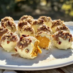 Für meine No-Bake Pumpkin Cheesecake Truffles brauche ich die folgenden Hauptzutaten: - 1 Tasse Kürbispüree - 225 g Frischkäse, weich gerührt - 65 g Puderzucker - 1 Teelöffel Vanilleextrakt - 2 Tassen Graham-Cracker-Krümel Diese Zutaten machen die Trüffel cremig und lecker. Das Kürbispüree gibt den Trüffeln einen tollen Herbstgeschmack. Der Frischkäse sorgt für die nötige Cremigkeit. Puderzucker süßt und Vanilleextrakt bringt einen feinen Geschmack. Für den perfekten Geschmack füge ich folgende Gewürze hinzu: - 1 Teelöffel gemahlener Zimt - 1/4 Teelöffel gemahlene Muskatnuss - 1/4 Teelöffel gemahlener Ingwer - Eine Prise Meersalz Diese Gewürze bringen Wärme und Tiefe in die Trüffel. Zimt ist ein Muss für den Herbst. Muskatnuss und Ingwer geben ein schönes Aroma. Das Meersalz hebt die Aromen hervor und macht die Trüffel noch schmackhafter. Falls du einige Zutaten nicht hast, gibt es gute Alternativen. - Anstelle von Frischkäse kannst du veganen Frischkäse verwenden. - Für einen anderen Süßstoff kannst du Honig oder Ahornsirup nutzen. - Anstelle von Graham-Crackern kannst du Kekse wie Digestive-Kekse verwenden. Diese Alternativen sind einfach zu finden. Sie können die Trüffel auch etwas anders und spannend machen. Experimentiere mit den Zutaten, um deinen eigenen Geschmack zu finden! Um die Käseschicht zu machen, nimm eine große Schüssel. Gib das Kürbispüree, den weichen Frischkäse, den Puderzucker und den Vanilleextrakt hinein. Mische alles mit einem Handmixer oder einem Löffel gut zusammen. Die Mischung sollte glatt und cremig sein. Füge nun die Gewürze hinzu: Zimt, Muskatnuss, Ingwer und eine Prise Meersalz. Rühre alles gut um, damit die Gewürze gleichmäßig verteilt sind. Jetzt ist es Zeit, die Graham-Cracker-Krümel hinzuzufügen. Arbeite sie nach und nach ein, bis ein fester Teig entsteht. Möglicherweise musst du mit den Händen kneten, um alles gut zu vermengen. Sobald der Teig fertig ist, stelle die Schüssel für etwa 30 Minuten in den Kühlschrank. Dies hilft, die Mischung fester zu machen, damit du sie leichter formen kannst. Nach dem Kühlen nimm etwa einen Esslöffel der Mischung. Rolle diese Portion zwischen deinen Händen zu einer kleinen Kugel. Wiederhole diesen Schritt, bis du alle Trüffel geformt hast. Achte darauf, dass alle Kugeln gleich groß sind, damit sie gleichmäßig aussehen. Jetzt kommt der spaßige Teil! Schmelze die weißen Schokoladenstückchen in einer Schüssel. Tauche jede Trüffel vorsichtig in die geschmolzene Schokolade. Lass die überschüssige Schokolade abtropfen, bevor du die Trüffel weiterverarbeitest. Wälze die schokoladigen Trüffel sofort in den gehackten Pekannüssen. Dies gibt den Trüffeln einen tollen Crunch und extra Geschmack. Setze die fertigen Trüffel auf ein Backblech, das mit Backpapier ausgelegt ist. Lass sie mindestens eine Stunde im Kühlschrank, damit sie fest werden. Um die richtige Konsistenz zu erreichen, achte auf die Mischung. Der Frischkäse muss weich sein. Das Kürbispüree sollte frisch und cremig sein. Mische alles gut, bis es glatt ist. Füge die Graham-Cracker-Krümel langsam hinzu. Wenn die Masse zu klebrig ist, kannst du mehr Krümel einarbeiten. Sie sollte formbar, aber nicht bröckelig sein. Kühle die Mischung für 30 Minuten im Kühlschrank. So wird sie einfacher zu rollen. Ein häufiges Problem ist, dass die Trüffel zu weich werden. Das passiert, wenn die Mischung nicht genug kühlt. Wenn die Trüffel nicht gut zusammenhalten, kann es an zu wenig Krümeln liegen. Achte darauf, genug hinzuzufügen. Wenn die Schokolade nicht gut haftet, tauche die Trüffel nicht zu lange ein. Lass sie kurz abtropfen, bevor du sie in die Nüsse wälzt. Um die Trüffel schön zu servieren, benutze einen dekorativen Teller. Platziere die Trüffel in Mini-Papierförmchen. Das sieht festlich aus und macht die Trüffel leicht zu greifen. Du kannst die Trüffel auch leicht mit Zimtzucker bestäuben. Das gibt einen tollen zusätzlichen Geschmack. Diese kleinen Details machen deine Trüffel zu einem echten Hingucker! {{image_4}} Du kannst deine Trüffel mit verschiedenen Schokoladensorten variieren. Probiere Zartbitterschokolade für einen intensiveren Geschmack. Eine Mischung aus weißer und Zartbitterschokolade gibt einen tollen Kontrast. Du kannst auch Vollmilchschokolade verwenden, wenn du es süßer magst. Achte darauf, die Schokolade gut zu schmelzen, um eine gleichmäßige Schicht zu erhalten. Experimentiere mit den Schokoladensorten, um deine perfekte Kombination zu finden. Füge deiner Trüffelmischung mehr Geschmack hinzu! Du kannst gehackte Schokolade oder Karamellstückchen einmischen. Ein Spritzer Ahornsirup bringt eine süße Note. Auch geriebene Orangenschale kann ein frisches Aroma verleihen. Für einen besonderen Kick kannst du eine Prise Cayennepfeffer verwenden. Diese neuen Zutaten machen die Trüffel noch spannender und leckerer. Wenn du eine Low-Carb-Option suchst, verwende Mandelmehl statt Graham-Crackern. Für die vegane Version ersetze den Frischkäse durch veganen Frischkäse oder Kokoscreme. Auch die Schokolade sollte vegan sein. Zuckeralternativen wie Stevia oder Erythrit sind ideal, um den Puderzucker zu ersetzen. Diese Varianten sind gesund und schmackhaft! Um die Trüffel frisch zu halten, lege sie in einen luftdichten Behälter. Stelle sicher, dass der Behälter gut verschlossen ist. So bleiben die Aromen erhalten und die Trüffel bleiben weich. Im Kühlschrank halten sich die Trüffel bis zu einer Woche. Achte darauf, sie in der Originalverpackung oder in einem Behälter zu lassen. So bleiben sie vor Feuchtigkeit geschützt. Wenn du sie länger aufbewahren möchtest, überprüfe regelmäßig, ob sie noch gut sind. Du kannst die Trüffel auch einfrieren. Lege sie auf ein Backblech und friere sie für eine Stunde ein. Danach kannst du sie in einen Gefrierbeutel geben. So bleiben sie bis zu drei Monate frisch. Zum Auftauen lege sie einfach für einige Stunden in den Kühlschrank. So bleiben sie weich und lecker. Die Trüffel halten im Kühlschrank etwa eine Woche. Lagern Sie sie in einem luftdichten Behälter. Wenn Sie sie länger aufbewahren möchten, frieren Sie sie ein. So bleiben sie frisch und lecker für bis zu drei Monate. Ja, Sie können die Trüffel ohne Frischkäse machen. Nutzen Sie stattdessen griechischen Joghurt oder eine pflanzliche Creme. Diese Alternativen verleihen den Trüffeln eine cremige Textur. Achten Sie darauf, die Süße anzupassen, wenn Sie eine weniger süße Zutat wählen. Die besten Getränke zu diesen Trüffeln sind heiße Getränke. Ein cremiger Kaffee oder ein gewürzter Chai passen gut. Auch ein Glas Apfelsaft oder ein leichter Rotwein kann die Aromen ergänzen. Experimentieren Sie mit verschiedenen Optionen und finden Sie Ihre Lieblingskombination! In diesem Artikel haben wir alles zu Trüffeln behandelt. Wir sahen die Hauptzutaten und die Gewürze, die den perfekten Geschmack bringen. Die Schritt-für-Schritt-Anleitung zeigt, wie man die Käseschicht zubereitet und die Trüffel formt. Tipps und Tricks helfen bei der Konsistenz und Präsentation. Variationen mit verschiedenen Schokoladen und sogar Low-Carb-Optionen machen das Rezept spannend. Letztlich sind die Lagerungshinweise wichtig, damit die Trüffel frisch bleiben. Nun bist du bereit, deine eigenen Trüffel zu machen und deine Lieben zu beeindrucken. Viel Spaß beim Ausprobieren!