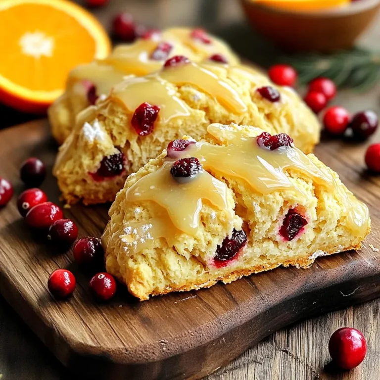 Für die Scones benötigst du folgende Zutaten: - 2 Tassen Weizenmehl - 1/3 Tasse Kristallzucker - 1 Esslöffel Backpulver - 1/2 Teelöffel Salz - 1/2 Tasse kalte, ungesalzene Butter, gewürfelt - 1/2 Tasse getrocknete Cranberries - Schale von 1 Orange - 1/2 Tasse Buttermilch - 1 großes Ei - 1 Teelöffel Vanilleextrakt Diese Zutaten sorgen für den perfekten Geschmack und die richtige Textur der Scones. Das Mehl bildet die Basis, während Zucker und Backpulver für den süßen und leichten Biss sorgen. Die Butter macht die Scones zart und flauschig. Für den Guss, der den Scones einen besonderen Glanz verleiht, brauchst du: - 1 Tasse Puderzucker - 2 Esslöffel frischer Orangensaft - 1 Teelöffel Orangenschale Dieser Guss bringt eine frische Note und ergänzt die Aromen der Scones. Der Puderzucker sorgt für die süße, während der Orangensaft und die Schale den fruchtigen Geschmack verstärken. Falls du einige Zutaten nicht zur Hand hast, kannst du sie einfach ersetzen. Hier sind einige Optionen: - Weizenmehl kann durch Dinkelmehl ersetzt werden. - Buttermilch kann auch durch normale Milch oder pflanzliche Milch ersetzt werden. - Du kannst die Cranberries durch andere getrocknete Früchte wie Rosinen oder Kirschen ersetzen. Diese Ersetzungen geben dir die Freiheit, die Scones nach deinem Geschmack anzupassen. Sei kreativ und finde die Kombinationen, die dir am besten gefallen! Heizen Sie Ihren Ofen auf 200°C vor. Dies sorgt für gleichmäßiges Backen. Legen Sie ein Backblech mit Backpapier aus. So kleben die Scones nicht fest. Nehmen Sie eine große Schüssel. Geben Sie 2 Tassen Weizenmehl, 1/3 Tasse Kristallzucker, 1 Esslöffel Backpulver und 1/2 Teelöffel Salz hinein. Mischen Sie alles gut. Dies ist die Basis für Ihre Scones. Fügen Sie 1/2 Tasse kalte, ungesalzene Butter hinzu. Die Butter sollte gewürfelt sein. Mischen Sie sie mit einem Teigmischer oder Ihren Fingern ein. Sie wollen eine grobe Krümelstruktur erreichen. So wird der Teig flauschig. In einer separaten Schüssel verquirlen Sie 1/2 Tasse Buttermilch, 1 großes Ei und 1 Teelöffel Vanilleextrakt. Dies bringt Feuchtigkeit und Geschmack in die Scones. Gießen Sie die feuchten Zutaten in die trockenen. Mischen Sie vorsichtig, bis alles verbunden ist. Seien Sie vorsichtig, nicht zu übermischen. Geben Sie den Teig auf eine bemehlte Fläche. Formen Sie ihn zu einem 2,5 cm dicken Kreis. Schneiden Sie ihn in Keile oder verwenden Sie einen Ausstecher. Legen Sie die Scones auf das Backblech. Backen Sie sie 15-20 Minuten bis sie goldbraun sind. Während die Scones backen, mischen Sie 1 Tasse Puderzucker, 2 Esslöffel frischen Orangensaft und 1 Teelöffel Orangenschale in einer Schüssel. Rühren Sie alles gut um, bis die Glasur glatt ist. Lassen Sie die Scones nach dem Backen etwas abkühlen. Träufeln Sie dann die Glasur über die warmen Scones. Um die perfekte Konsistenz für Ihre Scones zu erreichen, ist es wichtig, die Butter kalt zu verwenden. Kalte Butter sorgt für einen lockeren Scone. Mischen Sie die Butter mit den trockenen Zutaten, bis die Mischung krümelig ist. Achten Sie darauf, die feuchten Zutaten vorsichtig unterzuheben. Mischen Sie nur so lange, bis alles gerade so verbunden ist. Übermischen kann zu harten Scones führen. Lagern Sie die Scones in einem luftdichten Behälter. So bleiben sie frisch und weich. Bei Raumtemperatur sind sie 2 bis 3 Tage haltbar. Wenn Sie die Scones länger aufbewahren möchten, legen Sie sie in den Kühlschrank. Dort bleiben sie etwa eine Woche frisch. Ein häufiger Fehler ist, die Zutaten zu stark zu mischen. Dies kann die Scones hart machen. Ein weiterer Fehler ist, die Scones nicht lange genug zu backen. Achten Sie darauf, sie goldbraun zu backen. Verwenden Sie außerdem frische Zutaten. Alte Backpulver oder Butter können den Geschmack beeinträchtigen. {{image_4}} Wenn Sie Cranberries nicht mögen oder keine zur Hand haben, gibt es viele Alternativen. Sie können getrocknete Kirschen, Rosinen oder sogar kleine Stücke frischer Äpfel verwenden. Diese Zutaten bringen einen süßen Geschmack in die Scones. Auch Nüsse wie Walnüsse oder Pekannüsse fügen eine knusprige Textur hinzu. Die Glasur kann mit vielen Aromen variiert werden. Anstelle von Orangensaft können Sie Zitronensaft verwenden. Das gibt den Scones eine frische Note. Für einen schokoladigen Touch, mixen Sie Kakaopulver in die Glasur. Fügen Sie auch ein wenig Zimt hinzu, um die Wärme des Geschmacks zu steigern. Für eine gesündere Option können Sie Vollkornmehl anstelle von Weißmehl verwenden. Das gibt den Scones mehr Ballaststoffe. Reduzieren Sie den Zucker oder verwenden Sie Honig als Süßungsmittel. Fügen Sie auch Samen wie Chia oder Leinsamen hinzu, um die Nährstoffe zu steigern. So genießen Sie die Scones ohne schlechtes Gewissen. Jede Portion dieser Cranberry Orange Glazed Scones hat etwa 200 Kalorien. Dies ist eine gute Zahl für einen Snack oder ein leichtes Frühstück. Die Scones sind sättigend, aber nicht zu schwer. Diese Scones bieten einige wichtige Nährstoffe. Hier sind die Hauptbestandteile: - Eisen: Hilft bei der Bildung von roten Blutkörperchen. - Kalzium: Gut für starke Knochen und Zähne. - Ballaststoffe: Unterstützen eine gesunde Verdauung. - Vitamin C: Fördert das Immunsystem und die Hautgesundheit. Die Kombination aus Mehl, Butter und Cranberries macht sie nahrhaft und lecker. Diese Scones enthalten einige häufige Allergene: - Weizen: Für Menschen mit Zöliakie nicht geeignet. - Milch: Die Buttermilch ist ein Milchprodukt. - Eier: Diese sind in der Rezeptur enthalten. Für glutenfreie Varianten kann man glutenfreies Mehl verwenden. Veganer können die Eier und Buttermilch durch pflanzliche Alternativen ersetzen. Achten Sie immer auf die Zutaten, um sicherzugehen, dass sie zu Ihrer Diät passen. Scones sind frisch am besten. Sie bleiben bei Raumtemperatur zwei bis drei Tage gut. Lagern Sie sie in einem luftdichten Behälter. So bleiben sie weich und lecker. Wenn Sie sie kühler lagern, können sie bis zu einer Woche halten. Ja, Sie können die Scones im Voraus machen. Bereiten Sie den Teig bis zur Formung der Scones vor. Wickeln Sie den Teig in Frischhaltefolie ein. Lagern Sie ihn dann im Kühlschrank für bis zu 24 Stunden. Backen Sie die Scones einfach, wenn Sie bereit sind. Um Scones einzufrieren, formen Sie sie zuerst. Legen Sie die ungebackenen Scones auf ein Backblech. Frieren Sie sie für etwa eine Stunde ein. Danach können Sie sie in einen Gefrierbeutel umfüllen. Sie können die gefrorenen Scones direkt im Ofen backen. Backen Sie sie einfach ein paar Minuten länger. Scones sind einfach lecker und vielseitig. Ich habe die wichtigsten Zutaten und Schritte erklärt. Du hast gelernt, wie man die ideale Konsistenz erreicht und häufige Fehler vermeidet. Variationen wie gesunde Alternativen machen Scones spannend. Denke auch an die Nährwerte, um gut zu essen. Mit diesen Tipps bist du bereit, köstliche Scones zu backen. Viel Spaß beim Ausprobieren und Genießen!
