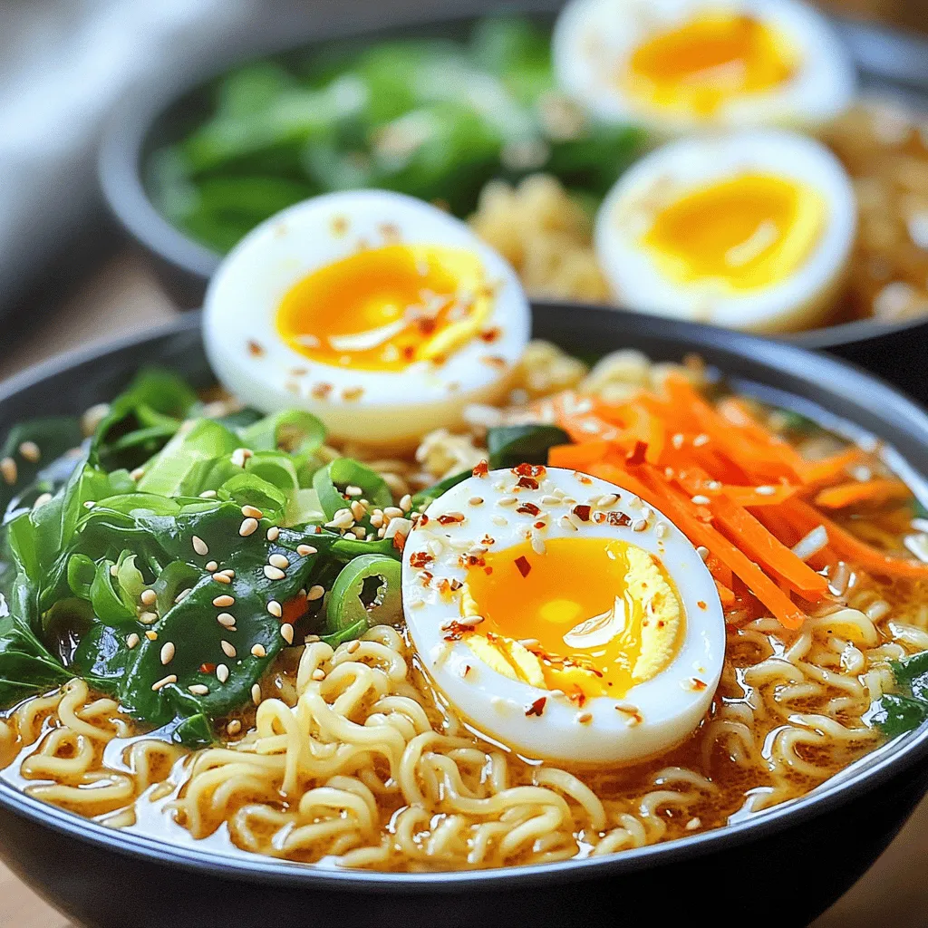 Um Chili Garlic Ramen zu machen, benötigen Sie ein paar wichtige Zutaten. Hier ist die Liste: - 2 Packungen Instant-Ramen-Nudeln - 4 Tassen Hühner- oder Gemüsebrühe - 2 Esslöffel Sojasauce - 1 Esslöffel Sesamöl - 5 Knoblauchzehen, fein gehackt - 1 Esslöffel frischer Ingwer, gerieben - 2 Esslöffel Chilipaste (nach persönlicher Schärfewahl anpassen) - 1 Teelöffel Zucker - 1 Tasse frischer Babyspinat - 1 kleine Karotte, in feine Streifen geschnitten Diese Zutaten geben dem Gericht seinen tollen Geschmack und die richtige Schärfe. Die Brühe sorgt für die Basis, während die Ramen-Nudeln für die Sättigung sorgen. Zusätzlich zu den Hauptzutaten können Sie noch einige tolle Garnierungen hinzufügen: - 2 frisch gekochte Eier (optional) - Sesamsamen zum Garnieren Das halbierte Ei bringt eine schöne Farbe und einen cremigen Geschmack. Sesamsamen fügen einen tollen Crunch hinzu. Wenn Sie keine bestimmten Zutaten haben, gibt es gute Alternativen: - Anstelle von Hühnerbrühe können Sie Gemüsebrühe verwenden. - Verwenden Sie statt Sojasauce Tamari für eine glutenfreie Option. - Chilipaste kann durch Sriracha ersetzt werden, wenn Sie es schärfer mögen. Diese Alternativen helfen Ihnen, das Rezept nach Ihren Wünschen anzupassen. Genießen Sie es, kreativ zu sein! Um die Brühe zu machen, erhitze ich das Sesamöl in einem Topf. Ich füge dann den gehackten Knoblauch und den geriebenen Ingwer hinzu. Diese Zutaten brate ich für 1-2 Minuten an, bis sie gut riechen. Dann kommt die Chilipaste dazu. Ich mische auch einen Teelöffel Zucker ein. Diese Mischung lasse ich noch eine Minute kochen, bis sie leicht blubbert. Nun gieße ich die Hühner- oder Gemüsebrühe und die Sojasauce hinein. Ich bringe alles zum Köcheln und lasse die Aromen für etwa 5 Minuten arbeiten. Während die Brühe kocht, koche ich die Instant-Ramen-Nudeln. Ich befolge die Anweisungen auf der Verpackung. Sobald die Nudeln fertig sind, gieße ich sie ab und stelle sie beiseite. Es ist wichtig, die Nudeln nicht zu lange zu kochen, damit sie nicht matschig werden. Jetzt ist es Zeit, alles zusammenzubringen. Ich füge die julienned Karottenstreifen und den frischen Babyspinat in die Brühe. Diese lasse ich für 2-3 Minuten garen, bis der Spinat welkt und die Karotten weich sind. Dann rühre ich die vorbereiteten Ramen-Nudeln in die Brühe ein. Ich achte darauf, dass alles gut vermengt ist. Schließlich teile ich die Ramen gleichmäßig auf Schüsseln auf. Wenn ich mag, gebe ich ein halbiertes Frischgekochtes Ei und einige Sesamsamen oben drauf. Das sieht nicht nur gut aus, sondern schmeckt auch lecker! Um den Geschmack der Ramen zu intensivieren, nutzen wir frische Zutaten. Frischer Knoblauch und Ingwer bringen viel Aroma. Ich empfehle, die Knoblauchzehen richtig klein zu hacken. Je feiner, desto besser. Auch die Chilipaste ist wichtig. Verwende eine gute Qualität, um den echten Geschmack zu bekommen. Du kannst auch etwas mehr Zucker hinzufügen. Der Zucker balanciert die Schärfe und sorgt für eine runde Geschmacksnote. Die Brühe sollte nicht zu wässrig sein. Achte darauf, dass du die Brühe lange genug köcheln lässt. Fünf Minuten reichen aus, damit sich die Aromen gut verbinden. Wenn die Brühe zu dünn ist, kannst du die Hitze erhöhen. Lass sie einfach ein wenig länger köcheln. Das gibt dir die perfekte Konsistenz. Füge zum Schluss die Ramen-Nudeln hinzu, um die Brühe nicht zu verdünnen. Die Schärfe ist sehr wichtig in diesem Rezept. Du kannst die Chilipaste nach deinem eigenen Geschmack anpassen. Wenn du es schärfer magst, füge mehr Chilipaste hinzu. Ich empfehle, mit einem Esslöffel zu beginnen. Schmecke die Brühe ab, bevor du mehr hinzufügst. Du kannst auch frische Chilischoten oder Chiliflocken für mehr Schärfe verwenden. So machst du die Ramen genau nach deinem Geschmack! {{image_4}} Wenn Sie eine vegetarische Option möchten, ersetzen Sie die Hühnerbrühe durch Gemüsebrühe. Diese Brühe bringt einen reichen Geschmack. Fügen Sie auch mehr Gemüse hinzu. Brokkoli, Paprika und Zucchini sind großartige Optionen. Diese Gemüsesorten geben den Ramen Textur und Farbe. Möchten Sie mehr Protein? Fügen Sie Tofu hinzu. Schneiden Sie den Tofu in Würfel und braten Sie ihn leicht an. Er passt perfekt zu den Aromen. Auch Kichererbsen sind eine tolle Wahl. Sie machen die Ramen nahrhafter und sättigender. Für ein veganes Chili Garlic Ramen verwenden Sie alle pflanzlichen Zutaten. Nehmen Sie Tofu oder Kichererbsen als Proteinquelle. Verwenden Sie Gemüsebrühe und lassen Sie die Eier weg. Das Gericht bleibt lecker und gesund. Experimentieren Sie mit verschiedenen Gemüsesorten. Karotten, Spinat und Erbsen bringen frische Aromen und Farben in Ihr Ramen. Wenn du Reste von deinem Chili Garlic Ramen hast, lass sie zuerst abkühlen. Fülle die Ramen mit Brühe in einen luftdichten Behälter. So bleiben sie frisch. Du kannst sie im Kühlschrank für bis zu drei Tage aufbewahren. Achte darauf, die Eier separat zu lagern, damit sie nicht gummiartig werden. Um die Ramen wieder aufzuwärmen, gib sie in einen Topf. Füge etwas frische Brühe hinzu, um die Konsistenz zu verbessern. Erwärme die Mischung bei mittlerer Hitze. Rühre gelegentlich um, damit die Ramen gleichmäßig heiß werden. Du kannst auch die Mikrowelle nutzen. Stelle die Ramen in eine mikrowellengeeignete Schüssel, decke sie ab und erhitze sie in Intervallen von 30 Sekunden. Die meisten Zutaten halten sich gut. Frischer Spinat bleibt im Kühlschrank etwa drei bis fünf Tage frisch. Knoblauch und Ingwer sind ungeöffnet mehrere Wochen haltbar. Sojasauce und Sesamöl können Monate halten, wenn sie richtig gelagert werden. Achte darauf, die Zutaten immer an einem kühlen, dunklen Ort zu lagern. Die Zubereitung von Chili Garlic Ramen dauert insgesamt 20 Minuten. Die Vorbereitungszeit beträgt etwa 10 Minuten. Während dieser Zeit kannst du die Brühe und die anderen Zutaten zusammenstellen. Die Kochzeit für die Brühe ist etwa 5 Minuten. Das ist schnell und einfach! Ja, du kannst die Ramen-Nudeln im Voraus kochen. Koche sie nach den Anweisungen auf der Verpackung. Danach kannst du sie in einem luftdichten Behälter im Kühlschrank aufbewahren. Wenn du sie später verwendest, musst du sie nur aufwärmen. Achte darauf, sie nicht zu lange zu kochen, damit sie nicht matschig werden. Zu Chili Garlic Ramen passen viele Beilagen. Hier sind einige tolle Optionen: - Gekochte Eier: Halbiere sie für ein schönes Aussehen. - Frühlingszwiebeln: Sie geben einen frischen Geschmack. - Sesamsamen: Sie sorgen für einen tollen Crunch. - Chiliflocken: Sie fügen extra Schärfe hinzu. - Frisches Gemüse: Zum Beispiel Brokkoli oder Erbsen. Diese Beilagen machen dein Gericht noch leckerer und schöner! Um Chili Garlic Ramen zuzubereiten, haben wir die Hauptzutaten und ihre Alternativen erkundet. Ich habe dir eine einfache Schritt-für-Schritt-Anleitung gegeben, um die Brühe und die Nudeln perfekt hinzubekommen. Du hast auch wertvolle Tipps zur Geschmacksintensität und Konsistenz erhalten. Variationen für Vegetarier und vegane Optionen sind wichtig, um jeden Geschmack zu treffen. Halte die Reste richtig lagern und einfach wieder aufwärmen. Probiere es aus und genieße dein selbstgemachtes Ramen!