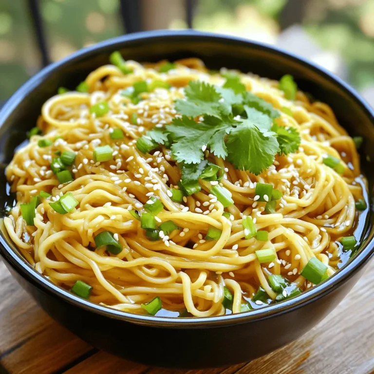 Für diese leckeren Sesam-Knoblauch-Nudeln brauchst du einige wichtige Zutaten. Hier ist die Liste: - 230 g frische oder getrocknete Nudeln (Spaghetti oder Reisnudeln) - 3 Esslöffel Sesamöl - 4 Knoblauchzehen, fein gehackt - 2 Esslöffel Sojasauce (oder Tamari für glutenfrei) - 1 Esslöffel Reisessig - 1 Esslöffel Honig oder Ahornsirup - 1 Teelöffel Chiliflocken (optional für Schärfe) - 2 Frühlingszwiebeln, in Ringe geschnitten - 1 Esslöffel Sesamsamen - Frischer Koriander zur Garnitur Diese Zutaten machen die Nudeln so aromatisch und lecker. Das Sesamöl bringt einen nussigen Geschmack, während der Knoblauch für Würze sorgt. Wenn du andere Nudeln verwenden möchtest, sind hier einige Vorschläge: - Reisnudeln - Udon-Nudeln - Vollkornspaghetti Jede dieser Optionen bringt ihren eigenen Geschmack mit. Experimentiere und finde heraus, was dir am besten gefällt. Um deinen Nudeln noch mehr Geschmack zu verleihen, probiere diese Zusätze: - Gemüse wie Brokkoli oder Paprika - Gehackte Erdnüsse für Crunch - Sriracha für zusätzliche Schärfe Diese Zutaten geben deinen Nudeln eine neue Dimension. Sei kreativ und passe das Rezept an deinen Geschmack an. Zuerst bringst du einen großen Topf mit gesalzenem Wasser zum Kochen. Füge die Nudeln hinzu. Du kannst frische oder getrocknete Nudeln verwenden. Egal, ob Spaghetti oder Reisnudeln, sie funktionieren gut. Koche die Nudeln gemäß der Packungsanweisung al dente. Das dauert meist nur 5 bis 7 Minuten. Danach gießt du die Nudeln ab. Spüle sie unter kaltem Wasser ab, um den Garprozess zu stoppen. Während die Nudeln kochen, bereite die Sauce vor. Nimm eine kleine Schüssel. Gib das Sesamöl, den fein gehackten Knoblauch, die Sojasauce und den Reisessig hinein. Füge dann Honig oder Ahornsirup hinzu. Wenn du es scharf magst, streue Chiliflocken dazu. Rühre alles gut um und stelle die Sauce beiseite. Jetzt kommt der spannende Teil. Erhitze eine große Pfanne bei mittlerer Hitze. Gieße die vorbereitete Sauce hinein und erwärme sie für 1-2 Minuten. Sobald die Sauce warm ist, füge die gekochten Nudeln dazu. Mische alles gut durch, damit die Nudeln gleichmäßig mit der Sauce überzogen sind. Jetzt kannst du die geschnittenen Frühlingszwiebeln und Sesamsamen hinzufügen. Vermenge alles gut und gare es für weitere 1-2 Minuten, bis alles heiß ist. Serviere die Nudeln in einer Schüssel und garniere sie mit frischem Koriander. Um die besten Nudeln zu bekommen, solltest du die Packungsanweisung beachten. Bring Wasser in einem großen Topf zum Kochen. Gib dazu etwas Salz ins Wasser. Füge die Nudeln hinzu und koche sie bis sie al dente sind. Das bedeutet, sie sind weich, aber haben noch einen kleinen Biss. Nach dem Kochen, gieße die Nudeln ab und spüle sie kurz mit kaltem Wasser. So stoppt der Kochprozess. Du kannst das Rezept leicht anpassen. Wenn du es scharf magst, füge mehr Chiliflocken hinzu. Für einen süßeren Geschmack kannst du mehr Honig oder Ahornsirup verwenden. Du kannst auch andere Zutaten wie Gemüse oder Proteine hinzufügen. Brokkoli, Karotten oder Hühnchen passen gut. Sei kreativ und finde deine Lieblingskombination! Die Sauce ist der Schlüssel zu diesen Nudeln. Experimentiere mit den Mengen der Zutaten. Mehr Sesamöl gibt einen intensiveren Geschmack. Füge auch etwas Sojasauce hinzu, wenn du es würziger magst. Du kannst sogar frische Kräuter wie Koriander oder Minze einrühren. Sie bringen einen frischen Geschmack. Erwärme die Sauce nur kurz, damit sie nicht zu heiß wird. So bleibt der Knoblauch aromatisch und lecker. {{image_4}} Du kannst die Sesam-Knoblauch-Nudeln leicht vegetarisch machen. Statt Honig nutze einfach Ahornsirup. Für einen zusätzlichen Geschmack, füge geröstete Erdnüsse oder Cashewkerne hinzu. Diese Nüsse geben dir einen tollen Crunch und sind sehr lecker. Wenn du glutenfrei kochen möchtest, nimm Reisnudeln. Diese sind weich und nehmen die Sauce gut auf. Verwende Tamari statt der normalen Sojasauce. Tamari ist glutenfrei und passt perfekt zu diesen Nudeln. Um die Nudeln bunter und nahrhafter zu machen, kannst du Gemüse hinzufügen. Brokkoli, Karotten oder Zucchini sind gute Optionen. Brate das Gemüse einfach kurz in der Pfanne, bevor du die Nudeln und die Sauce hinzufügst. So hast du ein gesundes und schmackhaftes Gericht! Die Sesam-Knoblauch-Nudeln sind einfach aufzubewahren. Lass die Nudeln zuerst abkühlen. Du kannst sie in einen luftdichten Behälter geben. Achte darauf, dass der Behälter gut verschlossen ist. So bleiben die Nudeln frisch und lecker. Wenn du die Nudeln nicht sofort isst, mache die Sauce separat. So bleibt der Geschmack besser. Im Kühlschrank halten sich die Nudeln etwa 3 bis 4 Tage. Stelle sicher, dass die Nudeln gut verpackt sind. Wenn du die Sauce getrennt aufbewahrst, bleibt sie bis zu einer Woche frisch. Vor dem Servieren kannst du die Nudeln einfach aufwärmen. Benutze eine Pfanne oder die Mikrowelle, um sie zu erwärmen. So schmecken sie fast wie frisch zubereitet. Das Einfrieren ist auch eine gute Option. Du kannst die Nudeln und die Sauce zusammen einfrieren. Fülle die Mischung in einen gefrierfesten Behälter. Achte darauf, dass du die Luft herausdrückst, bevor du den Behälter schließt. So vermeidest du Frostschäden. Die gefrorenen Nudeln halten sich bis zu drei Monate. Um sie wieder aufzutauen, lasse sie im Kühlschrank über Nacht. Danach einfach aufwärmen und genießen! Die Zubereitung dieser Nudeln dauert insgesamt nur 15 Minuten. Die Vorbereitungszeit beträgt etwa 5 Minuten. Die Kochzeit für die Nudeln hängt von ihrer Art ab, meistens sind es jedoch nur 8 bis 10 Minuten. Ja, du kannst die Nudeln im Voraus zubereiten. Koche sie einfach und spüle sie mit kaltem Wasser ab. So stoppst du den Garprozess. Bewahre die gekochten Nudeln in einem luftdichten Behälter im Kühlschrank auf. Sie sind so bis zu drei Tage haltbar. Wenn du bereit bist zu essen, erhitze sie einfach in der Pfanne mit etwas Sesamöl. Diese Nudeln sind sehr vielseitig. Du kannst sie mit verschiedenen Beilagen servieren, wie zum Beispiel: - Gedünstetem Gemüse wie Brokkoli oder Karotten - Gegrilltem Hähnchen oder Tofu für mehr Protein - Frischem Salat für einen knackigen Kontrast - Eingelegtem Gemüse für zusätzliche Aromen Jede dieser Beilagen passt gut zu den Sesam-Knoblauch-Nudeln und macht das Gericht noch spannender. Die Sesam-Knoblauch-Nudeln sind einfach zuzubereiten und bieten viele Variationen. Wir haben die Hauptzutaten, verschiedene Nudeltypen und optionale Zusätze für besseres Aroma besprochen. Die Schritt-für-Schritt-Anleitung zeigt, wie man die Nudeln perfekt kocht und die Sauce zubereitet. Mit Tipps für die ideale Konsistenz und Lagerung hast du viel gelernt. Diese Nudeln sind anpassbar und für jeden Geschmack geeignet. Jetzt liegt es an dir, kreativ zu werden und dieses Gericht auszuprobieren!