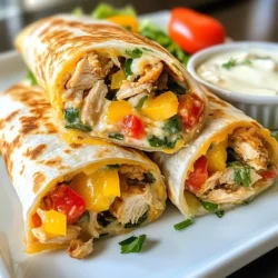 Die Hauptzutaten sind einfach und frisch. Du brauchst: - 2 Tassen gekochtes, zerrissenes Hühnchen - 1 große rote Paprika, gewürfelt - 1 große gelbe Paprika, gewürfelt - 1 Tasse Ranch-Dressing - 1 Tasse geriebener Cheddar-Käse - 4 große Weizentortillas Diese Zutaten bilden die Basis für einen leckeren Burrito. Das zerrissene Hühnchen sorgt für Protein. Die Paprika bringt Farbe und einen süßen Geschmack. Für den Geschmack benötigst du: - 1 Teelöffel Knoblauchpulver - 1 Teelöffel Zwiebelpulver - ½ Teelöffel geräuchertes Paprika - Salz und Pfeffer nach Geschmack Diese Gewürze fügen Tiefe hinzu. Das Ranch-Dressing bindet alles zusammen und sorgt für Cremigkeit. Du kannst auch einige optionale Zutaten verwenden: - 1 Tasse Babyspinat - Zusätzlicher Cheddar-Käse für mehr Geschmack Der Babyspinat bringt einen gesunden Crunch. Extra Käse macht die Burritos noch besser. Fühle dich frei, deine eigenen Ideen hinzuzufügen! {{ingredient_image_2}} Zuerst musst du alle Zutaten gut mischen. Nimm eine große Schüssel. Füge das zerrissene Hühnchen, die gewürfelten roten und gelben Paprika, das Ranch-Dressing, Knoblauchpulver, Zwiebelpulver und geräuchertes Paprika hinzu. Das Dressing macht die Mischung cremig und lecker. Rühre alles gut um, damit jeder Bissen voll Geschmack ist. Vergiss nicht, mit Salz und Pfeffer zu würzen. Das gibt den Burritos den richtigen Kick. Jetzt ist es Zeit, die Tortillas zu füllen. Lege eine große Weizentortilla auf eine saubere Fläche. Wenn du magst, füge eine Handvoll Babyspinat in die Mitte hinzu. Das gibt einen frischen Geschmack. Dann nimm etwa eine Tasse der Hühnchen-Paprika-Mischung und lege sie in die Mitte der Tortilla. Falte die Seiten der Tortilla über der Füllung zusammen. Rolle die Tortilla dann fest von unten nach oben auf, um den Burrito zu formen. Wiederhole diesen Schritt mit den anderen Tortillas. Für einen extra Crunch kannst du die Burritos rösten. Erhitze eine Pfanne bei mittlerer Hitze. Lege jeden Burrito in die Pfanne und röste ihn für 2-3 Minuten auf jeder Seite. Achte darauf, dass sie goldbraun und knusprig sind. Das Rösten bringt den Geschmack der Füllung noch besser zur Geltung. Nach dem Rösten schneide die Burritos schräg in der Mitte durch, um sie besser zu servieren. Um einen perfekten Burrito zu rollen, lege die Tortilla flach vor dich. Füge in die Mitte die Füllung hinzu, aber achte darauf, nicht zu viel zu nehmen. Klappe die Seiten der Tortilla über die Füllung. Beginne dann, die Tortilla von unten nach oben aufzurollen. Halte alles fest, aber nicht zu fest. So bleibt die Füllung drin. Wähle frische Paprika für dein Rezept. Achte auf glänzende Haut und knackige Textur. Rote und gelbe Paprika bieten süßen Geschmack. Sie bringen auch Farbe in deine Burritos. Wenn du etwas mehr Würze magst, probiere grüne Paprika. Sie sind etwas bitterer, aber das kann gut schmecken. Bereite deine Burritos im Voraus vor, um Zeit zu sparen. Du kannst die Füllung einen Tag vorher machen. Lagere sie im Kühlschrank. Wenn du die Burritos ganz machst, bewahre sie in Folie eingewickelt auf. So bleiben sie frisch. Zum Aufwärmen einfach im Ofen oder in der Mikrowelle erwärmen. So hast du immer ein schnelles und leckeres Essen bereit. Pro Tipps Frische Zutaten: Verwenden Sie frisches Gemüse und hochwertiges Hühnchen für den besten Geschmack und die beste Textur. Variationen: Fügen Sie zusätzliches Gemüse wie Zucchini oder Mais hinzu, um die Nährstoffe zu erhöhen und den Burritos mehr Geschmack zu verleihen. Würze anpassen: Experimentieren Sie mit verschiedenen Gewürzen wie Kreuzkümmel oder Chili-Pulver, um den Burritos einen zusätzlichen Kick zu geben. Vorrat anlegen: Bereiten Sie eine größere Menge vor und frieren Sie einige Burritos ein, um sie später schnell aufwärmen und genießen zu können. {{image_4}} Für eine vegetarische Variante tauschen Sie das Hühnchen gegen Bohnen oder Reis aus. Schwarze Bohnen sind eine tolle Wahl. Sie liefern Protein und Ballaststoffe. Mischen Sie die Bohnen mit Paprika und Ranch-Dressing. Fügen Sie auch etwas Mais hinzu, um die Textur zu verbessern. Dies gibt Ihrem Burrito mehr Geschmack und macht ihn bunt. Möchten Sie es schärfer? Fügen Sie frische oder eingelegte Jalapeños hinzu. Schneiden Sie sie in kleine Stücke und mischen Sie sie in die Füllung. Sie bringen eine schöne Schärfe in jeden Biss. Wenn Sie es noch schärfer mögen, verwenden Sie auch scharfe Salsa. Das gibt Ihrem Burrito einen zusätzlichen Kick. Die Saucen können viel ausmachen. Probieren Sie verschiedene Dressings oder Salsas aus. Eine würzige Salsa verde ist perfekt für einen frischen Geschmack. Auch Guacamole passt gut dazu. Servieren Sie die Burritos mit einem kleinen Salat oder frischen Gemüsesticks. So haben Sie eine gesunde Beilage, die den Burritos gut ergänzt. Bewahren Sie die Burritos im Kühlschrank auf. Legen Sie sie in einen luftdichten Behälter. So bleiben sie frisch. Genießen Sie die Burritos innerhalb von drei Tagen. Bei längerer Lagerung können sie an Geschmack verlieren. Wenn Sie mehr Burritos machen, frieren Sie sie ein. Wickeln Sie jeden Burrito in Folie ein. Legen Sie die eingewickelten Burritos in einen Gefrierbeutel. So bleiben sie bis zu drei Monate haltbar. Beschriften Sie den Beutel mit dem Datum. So wissen Sie, wann Sie sie gemacht haben. Um die Reste aufzuwärmen, nehmen Sie einen Burrito heraus. Sie können ihn in der Mikrowelle oder in der Pfanne aufwärmen. In der Mikrowelle dauert es etwa zwei Minuten. In der Pfanne rösten Sie ihn 5 Minuten bei mittlerer Hitze. So wird die Tortilla wieder knusprig. Fügen Sie etwas frisches Ranch-Dressing hinzu, um den Geschmack zu verstärken. Um die Burritos gesünder zu machen, können Sie einige einfache Änderungen vornehmen. Verwenden Sie Vollkorn-Tortillas anstelle von weißen Tortillas. Diese sind reich an Ballaststoffen. Fügen Sie mehr Gemüse hinzu, wie Zucchini oder Brokkoli. Das erhöht die Nährstoffe. Reduzieren Sie die Menge an Ranch-Dressing oder wählen Sie eine leichte Version. Ein fettfreies Dressing kann auch gut schmecken. Wenn Sie das Hühnchen ersetzen möchten, probieren Sie Bohnen oder Linsen. Diese sind proteinreich und gesund. Ja, Sie können andere Käsesorten verwenden. Cheddar ist klassisch, aber auch Gouda oder Monterey Jack passen gut. Feta-Käse bringt eine salzige Note. Mozzarella macht die Burritos cremig und zieht beim Essen. Versuchen Sie auch eine Mischung aus verschiedenen Käsesorten für mehr Geschmack. Es ist wichtig, die Käsesorten zu wählen, die Sie mögen. Experimentieren Sie gerne und finden Sie Ihre Lieblingskombination. Die Burritos sind im Kühlschrank etwa drei bis vier Tage haltbar. Lagern Sie sie in einem luftdichten Behälter. Wenn Sie die Burritos einfrieren, halten sie bis zu drei Monate. Wickeln Sie sie gut ein, um Gefrierbrand zu vermeiden. Zum Aufwärmen können Sie die Burritos in der Mikrowelle oder im Ofen erwärmen. Achten Sie darauf, sie gleichmäßig zu erhitzen, damit sie nicht austrocknen. Die Zutaten für Hühnchen-Bell-Paprika-Ranch-Burritos sind simpel und lecker. Wir haben die Hauptzutaten und Gewürze besprochen. Du lernst, wie man die Burritos step-by-step zubereitet. Tipps helfen dir, perfekte Burritos zu rollen und sie im Voraus zu machen. Variationen wie die vegetarische oder scharfe Version bringen Abwechslung. Denk dran, wie du sie lagerst und aufwärmst. Experimentiere und finde deinen eigenen Lieblingsstil. Mit all diesen Ideen kannst du köstliche Burritos zubereiten, die immer schmecken. Viel Spaß beim Kochen!