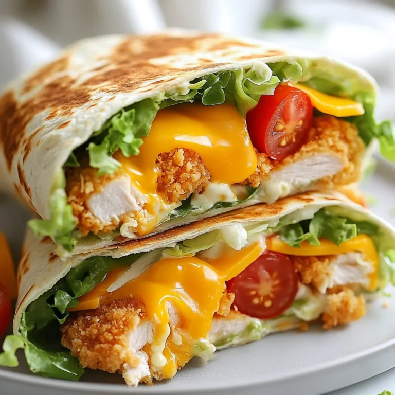 - 2 große Mehl-Tortillas - 2 Tassen gekochte und knusprige Hähnchenstreifen - 1 Tasse Romana-Salat - ½ Tasse Kirschtomaten - ½ Tasse geriebener Cheddar-Käse - ¼ Tasse Ranch-Dressing - ¼ Teelöffel Knoblauchpulver - ¼ Teelöffel Zwiebelpulver - Salz und Pfeffer nach Geschmack - 1 Esslöffel Olivenöl - Glutenfreie Tortillas - Vegane Alternativen für Hähnchen - Low-Carb Optionen Die Hauptzutaten sind einfach zu finden. Ich empfehle, frische Kirschtomaten und Romana-Salat zu verwenden. So bleibt der Wrap knackig und frisch. Das Olivenöl hilft, die Tortilla knusprig zu machen. Es ist wichtig, die Gewürze gut zu mischen. So schmeckt jeder Bissen besser. Wenn du spezielle Diäten hast, gibt es viele Optionen. Glutenfreie Tortillas sind leicht zu bekommen. Vegane Alternativen für Hähnchen gibt es auch. Low-Carb Optionen helfen, Kalorien zu sparen. Mit diesen Zutaten bist du bereit, die Wraps zu machen. Sie sind einfach, lecker und perfekt für jeden Anlass. {{ingredient_image_2}} Zuerst nimmst du eine große Schüssel. Füge die gekochten, knusprigen Hähnchenstreifen hinzu. Gieße das Ranch-Dressing darüber. Rühre die Mischung gut um. Das Hähnchen muss gleichmäßig bedeckt sein. Jetzt kommen die Gewürze. Streue Knoblauchpulver, Zwiebelpulver, Salz und Pfeffer hinein. Mische alles erneut, bis die Gewürze gut verteilt sind. Erhitze eine beschichtete Pfanne bei mittlerer Hitze. Gib einen Esslöffel Olivenöl hinein. Warte, bis das Öl warm ist. Lege eine Tortilla in die Pfanne und wärme sie etwa 30 Sekunden. Dies hilft beim Rollen. Nimm die Tortilla heraus und lege sie auf einen Teller. Jetzt verteilst du die Hälfte des zerrissenen Romana-Salats gleichmäßig auf der Tortilla. Füge dann die halbierten Kirschtomaten und den geriebenen Cheddar-Käse hinzu. Zum Schluss kommt die Hähnchenmischung oben drauf. Jetzt wird es spannend! Klappe die Seiten der Tortilla vorsichtig ein. Rolle die Tortilla von unten nach oben eng auf. So entsteht der Wrap. Lege den Wrap mit der Naht nach unten in die Pfanne. Brate ihn 2-3 Minuten auf jeder Seite. Der Wrap sollte knusprig und goldbraun sein. Wiederhole den Vorgang mit der zweiten Tortilla und den restlichen Zutaten. Lass die Wraps kurz abkühlen. Schneide sie diagonal durch, um die bunten Füllungen zu zeigen. Für die Hähnchen-Schnipsel ist es wichtig, dass sie knusprig sind. Ich empfehle, die Hähnchenstreifen gut zu braten. Das macht sie lecker und gibt den Wraps die perfekte Textur. Wenn Sie die Tortilla erwärmen, tun Sie dies vorsichtig. Erwärmen Sie sie nur kurz in der Pfanne. So bleibt sie weich und reißt nicht. Eine warme Tortilla lässt sich besser rollen. Präsentieren Sie die Wraps auf einer schönen Platte. Ein schön angerichteter Teller macht das Essen noch besser. Lassen Sie etwas Ranch-Dressing über die Wraps laufen. Fügen Sie einige ganze Kirschtomaten hinzu, um Farbe hinzuzufügen. Als Beilage empfehle ich eine kleine Schüssel Ranch-Dressing zum Dippen. Das macht das Essen noch spannender und leckerer. Um Zeit zu sparen, bereiten Sie die Mischung im Voraus vor. Sie können die Hähnchenstreifen und das Dressing am Morgen zusammenmischen. Bewahren Sie die Mischung im Kühlschrank auf. Verwenden Sie auch Reste für einen weiteren Wrap. Wenn Sie noch Tortillas oder Gemüse haben, nutzen Sie diese. So verschwenden Sie nichts und sparen Zeit in der Küche. Pro Tipps Hähnchen knusprig machen: Achten Sie darauf, dass das Hähnchen gut durchgebraten und knusprig ist, damit es beim Wrap nicht matschig wird. Tortillas erwärmen: Erwärmen Sie die Tortillas vor dem Füllen, damit sie sich leichter rollen lassen und nicht brechen. Variationen hinzufügen: Experimentieren Sie mit verschiedenen Gemüsesorten oder Käsesorten, um Ihrem Wrap eine persönliche Note zu verleihen. Ranch-Dressing anpassen: Mischen Sie Ihr Ranch-Dressing mit etwas Joghurt oder saurer Sahne für eine cremigere Konsistenz. {{image_4}} Du kannst deine Wraps mit verschiedenen Zutaten pimpen. Avocado bringt eine cremige Textur. Paprika fügt einen knackigen Biss hinzu. Probiere auch verschiedene Gewürzmischungen. Ein Hauch von Paprika oder Kreuzkümmel kann viel bewirken. Experimentiere mit deinen Lieblingsgeschmäckern. Möchtest du gesünder essen? Nutze ein Low-Fat Dressing. Das reduziert die Kalorien, ohne den Geschmack zu verlieren. Füge mehr Gemüse hinzu, wie Spinat oder Gurken. Diese Optionen machen deine Wraps nahrhafter und bunter. Sie sind eine gute Möglichkeit, deinen Gemüsebedarf zu decken. Du kannst auch verschiedene Themen ausprobieren. Für einen Tex-Mex Stil fügen Jalapeños hinzu. Sie geben einen tollen Kick. Eine mediterrane Version mit Feta und Oliven schmeckt frisch und lecker. Diese Variationen machen deine Wraps spannend und vielseitig. Um die knusprigen Hähnchen Ranch Snack Wraps frisch zu halten, lege sie in den Kühlschrank. Sie bleiben dort bis zu drei Tage gut. Für eine längere Haltbarkeit kannst du die Wraps auch einfrieren. Wickel sie fest in Frischhaltefolie oder Alufolie. So bleiben sie bis zu drei Monate haltbar. Die besten Behälter zum Aufbewahren sind luftdichte, wiederverschließbare Behälter. Sie schützen die Wraps vor Luft und Feuchtigkeit. Du kannst die Wraps auch portionieren. So hast du immer eine schnelle Mahlzeit griffbereit. Um die Wraps wieder aufzuwärmen, benutze die Mikrowelle oder den Ofen. In der Mikrowelle dauert es nur etwa 30 Sekunden. Für einen knusprigen Effekt, lege die Wraps in den Ofen bei 180 Grad für 10 Minuten. So wird die Textur wieder besser. Die Wraps halten im Kühlschrank etwa drei Tage. Lagern Sie sie in einem luftdichten Behälter. So bleibt die Frische erhalten. Um die beste Qualität zu sichern, essen Sie die Wraps schnell auf. Wenn Sie sie länger aufbewahren, kann die Tortilla weich werden. Ja, Sie können die Wraps einfrieren. Wickeln Sie sie fest in Frischhaltefolie. Legen Sie sie dann in einen Gefrierbeutel. So bleibt der Geschmack erhalten. Zum Aufwärmen nehmen Sie die Wraps aus dem Gefrierfach. Lassen Sie sie im Kühlschrank auftauen. Danach können Sie sie in der Pfanne oder Mikrowelle erwärmen. Einige gute Beilagen sind: - Süßkartoffel-Pommes - Gemischter Salat - Gemüse-Sticks mit Dip - Nachos mit Salsa Diese Beilagen ergänzen die Wraps perfekt und machen das Essen vollwertiger. Ja, Sie können andere Dressings verwenden. Probieren Sie BBQ-Sauce oder Joghurt-Dressing. Auch ein scharfer Salsa-Dip passt gut. Diese Alternativen bringen neue Geschmäcker in die Wraps. Experimentieren Sie mit verschiedenen Kombinationen für mehr Abwechslung! In diesem Artikel habe ich dir gezeigt, wie du leckere und vielseitige Wraps zubereitest. Von den wichtigen Zutaten bis hin zu Tipps für die perfekte Zubereitung – alles ist dabei. Denke daran, dass du die Wraps nach deinem Geschmack anpassen kannst. Experimentiere mit Füllungen und Gewürzen. So schaffst du gesunde und köstliche Mahlzeiten. Bewahre sie richtig auf, damit sie frisch bleiben. Viel Spaß beim Nachkochen und genießen!