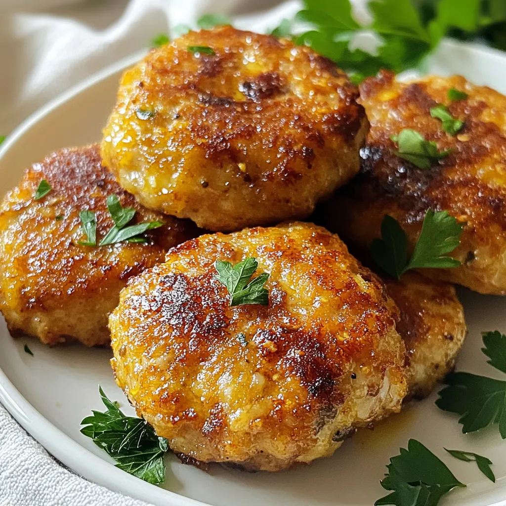 Für diese leckeren Chicken Rissoles brauchst du: - 500 g gegrilles Hähnchenfleisch - 1 kleine Zwiebel, fein gehackt - 2 Knoblauchzehen, zerdrückt - 120 ml Semmelbrösel - 60 g geriebener Parmesan - 1 Esslöffel frische Petersilie, gehackt - 1 Teelöffel getrockneter Oregano - 1 Teelöffel Paprika - 1/2 Teelöffel Salz - 1/4 Teelöffel schwarzer Pfeffer - 1 Esslöffel Dijon-Senf - 1 großes Ei, verquirlt - Olivenöl, zum Braten Diese Zutaten bilden die Basis für die Rissoles. Das gegrillte Hähnchen gibt Geschmack und Saftigkeit. Die Zwiebel und der Knoblauch sorgen für ein tolles Aroma. Parmesan bringt eine feine Käsenote in die Mischung. Die Gewürze sind der Schlüssel zu einem guten Gericht. Oregano und Paprika verleihen den Rissoles eine herzhafte Note. Das Salz und der Pfeffer bringen die Aromen zum Strahlen. Die frische Petersilie gibt eine schöne Farbe und Frische. Dijon-Senf hebt den Geschmack hervor und macht die Rissoles besonders. Du kannst die Rissoles nach deinem Geschmack anpassen. Möchtest du mehr Käse? Füge einfach mehr Parmesan oder deinen Lieblingstopfen hinzu. Mozzarella macht die Rissoles schön zart und zieht beim Essen. Auch Feta passt gut zu den Aromen und bringt eine salzige Note. Wenn du Gemüse magst, kannst du fein gehackte Paprika oder Spinat hinzufügen. So machst du die Rissoles noch bunter und gesünder. {{ingredient_image_2}} Zuerst brauchst du eine große Schüssel. Gib das gegrillte Hähnchenfleisch hinein. Füge die fein gehackte Zwiebel und die zerdrückten Knoblauchzehen hinzu. Jetzt kommen die Semmelbrösel und der geriebene Parmesan dazu. Vergiss die frische Petersilie, den Oregano und das Paprika nicht! Mische alles gut. Salze und pfeffere die Mischung. Dann füge den Dijon-Senf und das verquirlte Ei hinzu. Rühre weiter, bis die Masse gut zusammenhält. Nehme dir etwas Wasser und befeuchte deine Hände. Nimm dann eine Portion der Mischung. Forme kleine ovale Patties. Sie sollten etwa 5 cm lang und 2,5 cm dick sein. Du wirst etwa 10 bis 12 Rissoles machen. Achte darauf, dass sie gleichmäßig geformt sind. So garen sie gut und sehen toll aus! Erhitze eine große Pfanne auf mittlerer Hitze. Gib eine großzügige Menge Olivenöl hinein. Wenn das Öl heiß ist, lege die Rissoles vorsichtig in die Pfanne. Überfülle die Pfanne nicht, damit sie schön bräunen. Brate sie etwa 4 bis 5 Minuten auf jeder Seite. Sie sollten goldbraun und durchgegart sein. Lege die Rissoles auf einen Teller mit Küchenpapier, um überschüssiges Öl aufzusaugen. Serviere sie heiß mit deiner Lieblings-Dipsauce oder einem frischen Salat. Um deine Rissoles schön knusprig zu machen, achte auf das Öl. Erhitze das Olivenöl gut, bevor du die Rissoles hineinlegst. Wenn das Öl heiß ist, brate die Rissoles in kleinen Portionen. So vermeidest du, dass sie dampfen. Außerdem solltest du die Rissoles nicht zu oft wenden. Lass sie eine goldene Kruste bilden, bevor du sie umdrehst. Diese Technik sorgt für einen tollen Crunch! Du kannst deinen Rissoles viele verschiedene Geschmäcker geben. Füge zum Beispiel Feta-Käse oder frische Kräuter hinzu. Das gibt den Rissoles einen neuen Kick! Wenn du es scharf magst, probiere etwas Chili oder Cayenne-Pfeffer. Du kannst auch Gemüse wie geriebene Karotten oder Zucchini einmischen. Das macht die Rissoles noch saftiger und gesünder. Ein häufiger Fehler ist, die Mischung nicht gut zu vermengen. Das führt zu ungleichmäßigen Rissoles. Achte darauf, dass alle Zutaten gleichmäßig verteilt sind. Ein weiterer Fehler ist, die Rissoles zu dick zu formen. Halte sie dünn, damit sie gleichmäßig garen. Wenn du die Rissoles nicht oft wendest, bleiben sie schön knusprig. Vermeide es auch, sie zu lange braten. So bleiben sie saftig und lecker! Pro Tipps Hähnchenreste nutzen: Verwenden Sie übrig gebliebenes gegrilltes Hähnchen, um Zeit zu sparen und die Rissoles noch schmackhafter zu machen. Variation der Gewürze: Experimentieren Sie mit verschiedenen Kräutern und Gewürzen, wie Thymian oder Kreuzkümmel, für eine individuelle Note. Rissoles im Ofen backen: Anstatt sie zu braten, können Sie die Rissoles auch auf einem Backblech im Ofen bei 200 °C 15-20 Minuten backen, bis sie goldbraun sind. Servieroptionen: Servieren Sie die Rissoles mit verschiedenen Dipsaucen wie Joghurt-Dip oder scharfer Sauce für zusätzlichen Geschmack. {{image_4}} Um Gemüse-Rissoles zu machen, füge einfach dein Lieblingsgemüse hinzu. Zucchini, Karotten und Paprika sind großartige Optionen. Du solltest das Gemüse gut klein schneiden oder raspeln. Mische es dann mit dem Hähnchenfleisch und den Gewürzen. So bekommst du einen bunten und gesunden Snack! Für pikante Hähnchen-Rissoles, erhöhe die Menge an Paprika und füge eine Prise Cayennepfeffer hinzu. Das gibt den Rissoles eine angenehme Schärfe. Du kannst auch etwas frischen Ingwer reiben, um mehr Geschmack zu erhalten. Diese Rissoles sind perfekt für alle, die es würzig mögen! Mediterrane Rissoles bieten einen tollen Geschmack. Füge Oliven, getrocknete Tomaten und Feta-Käse hinzu. Diese Zutaten bringen den mediterranen Flair in die Rissoles. Verwende frische Kräuter wie Basilikum oder Thymian für mehr Aromen. Diese Kombination macht deine Rissoles zu einem echten Genuss! Um Rissoles frisch zu halten, lege sie in einen luftdichten Behälter. Du kannst sie im Kühlschrank bis zu drei Tage lagern. Wenn du sie länger aufbewahren möchtest, friere die Rissoles ein. Lege sie in Frischhaltefolie und dann in einen Gefrierbeutel. So bleiben sie bis zu zwei Monate frisch. Achte darauf, die Rissoles nicht übereinander zu stapeln, damit sie nicht zusammenkleben. Um die Rissoles aufzuwärmen, nutze eine Pfanne oder den Ofen. In der Pfanne erhitzt du etwas Olivenöl und legst die Rissoles hinein. Brate sie auf mittlerer Hitze, bis sie heiß sind. Wenn du den Ofen nutzt, lege die Rissoles auf ein Backblech. Heize den Ofen auf 180 Grad vor und backe sie für etwa 10-15 Minuten. So bleiben sie knusprig und lecker. Für eine gute Meal-Prep kannst du die Rissoles im Voraus zubereiten. Forme die Patties und lagere sie im Kühlschrank oder Gefrierfach. Das spart Zeit an hektischen Tagen. Du kannst auch verschiedene Soßen oder Beilagen vorbereiten. So hast du immer eine schnelle und gesunde Mahlzeit zur Hand. Chicken Rissoles bleiben im Kühlschrank etwa 3 bis 4 Tage frisch. Du kannst sie auch einfrieren. Im Gefrierfach halten sie bis zu 3 Monate. Stelle sicher, dass sie gut verpackt sind, damit sie nicht austrocknen. Wenn du sie aufwärmst, achte darauf, dass sie richtig durchgeheizt sind. So bleibst du auf der sicheren Seite. Ja, du kannst Chicken Rissoles im Ofen backen. Heize deinen Ofen auf 200 Grad Celsius vor. Lege die Rissoles auf ein Backblech mit Backpapier. Backe sie etwa 20-25 Minuten. Wende sie nach der Hälfte der Zeit, damit sie gleichmäßig garen. So erhalten sie eine knusprige Außenseite ohne viel Öl. Chicken Rissoles passen gut zu verschiedenen Dips. Hier sind ein paar Vorschläge: - Joghurt-Dip: Mische Joghurt mit frischen Kräutern. - Scharfe Sauce: Eine pikante Sauce bringt Würze. - BBQ-Sauce: Süß und rauchig für eine tolle Kombination. - Salsa: Frisch und fruchtig, perfekt für den Sommer. Experimentiere mit verschiedenen Dips, um deine Rissoles zu verfeinern! Chicken Rissoles sind einfach und lecker. Wir haben die Zutaten, die Zubereitung und nützliche Tipps behandelt. Du hast auch Varianten und Lagerung gelernt. Experimentiere mit neuen Aromen und mache das Gericht einzigartig. Denke an die häufigen Fragen, um Fehler zu vermeiden. Behalte diese Tipps im Kopf, um köstliche Rissoles zu schaffen. Viel Spaß beim Kochen und Genießen!