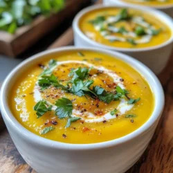 Für diese köstliche Kürbiscremesuppe brauchst du folgende Hauptzutaten: - 2 Tassen Kürbispüree (hausgemacht oder aus der Dose) - 1 mittelgroße Zwiebel, gehackt - 2 Knoblauchzehen, fein gehackt - 1 mittelgroße Karotte, gewürfelt - 1 Esslöffel Olivenöl - 4 Tassen Gemüsebrühe - 1/2 Tasse Kokosmilch Diese Zutaten sind einfach zu finden und machen die Suppe so lecker. Die richtigen Gewürze bringen den Geschmack zur Geltung. Hier sind die Gewürze, die du benötigst: - 1 Teelöffel gemahlener Kreuzkümmel - 1/2 Teelöffel gemahlene Muskatnuss - Salz und Pfeffer nach Geschmack Kreuzkümmel fügt eine warme Note hinzu. Muskatnuss bringt einen süßen, nussigen Geschmack. Garnierungen machen deine Suppe besonders: - Frische Petersilie zur Garnierung Die Petersilie gibt der Suppe eine schöne Farbe und frischen Geschmack. Du kannst auch einen Spritzer Kokosmilch oben drauf geben für einen tollen Effekt. {{ingredient_image_2}} Heize deinen Ofen auf 200°C vor. Nimm ein Backblech und verteile die gehackte Zwiebel, den Knoblauch und die gewürfelte Karotte darauf. Beträufle das Gemüse mit einem Esslöffel Olivenöl. Mische alles gut durch, damit das Gemüse gleichmäßig beschichtet ist. Röste die Mischung im Ofen für 20 bis 25 Minuten. Achte darauf, dass das Gemüse weich und leicht karamellisiert ist. Nimm das geröstete Gemüse aus dem Ofen und gib es in einen großen Topf. Füge zwei Tassen Kürbispüree hinzu und rühre gut um. Jetzt kommt die Gemüsebrühe dazu. Gieße vier Tassen in den Topf. Bringe die Mischung bei mittlerer Hitze zum Köcheln. Füge dann einen Teelöffel gemahlenen Kreuzkümmel und eine halbe Teelöffel gemahlene Muskatnuss hinzu. Vergiss nicht, mit Salz und Pfeffer zu würzen. Rühre alles gut um und lasse die Suppe etwa 15 Minuten simmern. Nimm den Topf vom Herd und rühre eine halbe Tasse Kokosmilch ein. Dies gibt der Suppe eine schöne, cremige Konsistenz. Jetzt ist es Zeit, die Suppe zu pürieren. Verwende einen Stabmixer, um die Suppe glatt zu machen. Wenn du keinen Stabmixer hast, kannst du die Suppe in Portionen in einem normalen Mixer pürieren. Probiere die Suppe und passe die Gewürze nach deinem Geschmack an. Erwärme die Suppe vorsichtig, bevor du sie servierst. Um den besten Geschmack zu erreichen, rösten Sie das Gemüse gut. Rösten bringt die süßen Aromen heraus. Achten Sie darauf, dass das Gemüse leicht caramelisiert. Verwenden Sie frische Gewürze wie Kreuzkümmel und Muskatnuss für mehr Tiefe. Die Kokosmilch macht die Suppe cremig und reichhaltig. Probieren Sie, etwas Limettensaft hinzuzufügen. Das bringt Frische und einen tollen Kontrast. Ein häufiger Fehler ist, das Gemüse nicht lange genug zu rösten. Es sollte weich und leicht gebräunt sein. Ein weiterer Fehler ist, die Brühe zu schnell hinzuzufügen. Lassen Sie die Aromen zuerst gut vermischen. Überprüfen Sie die Gewürze am Ende. Zu viel Salz kann den Geschmack ruinieren. Verwenden Sie auch einen Stabmixer, um die Suppe glatt zu pürieren. Vermeiden Sie es, die Suppe zu lange zu kochen, nachdem Sie die Kokosmilch hinzugefügt haben. Servieren Sie die Suppe in vorgewärmten Schalen. Das hält die Suppe länger heiß. Garnieren Sie die Suppe mit einem Strudel frischer Kokosmilch. Streuen Sie frisch gehackte Petersilie darüber für einen schönen Farbkontrast. Sie können auch geröstete Kürbiskerne als Topping verwenden. Das gibt einen tollen Crunch. Ein Stück frisches Brot passt perfekt dazu. Pro Tipps Frische Zutaten wählen: Verwenden Sie frisches Gemüse für den besten Geschmack und die beste Textur. Wenn möglich, wählen Sie saisonale Zutaten, um die Aromen zu intensivieren. Rösten für mehr Geschmack: Das Rösten von Gemüse bringt die natürlichen Süßstoffe zur Geltung und verleiht der Suppe eine tiefere, reichhaltigere Geschmacksnote. Kokosmilch hinzufügen: Fügen Sie die Kokosmilch am Ende des Kochens hinzu, um sicherzustellen, dass sie ihren cremigen Geschmack behält und nicht überkocht. Gewürze anpassen: Schmecken Sie die Suppe vor dem Servieren ab und passen Sie die Gewürze nach Ihrem Geschmack an. Fügen Sie bei Bedarf mehr Kreuzkümmel oder Muskatnuss hinzu. {{image_4}} Du kannst deine Kürbiscremesuppe leicht ändern. Füge andere Gemüsesorten hinzu, um neue Aromen zu entdecken. Zum Beispiel: - Süßkartoffeln: Sie bringen eine süße Note. - Pastinaken: Sie machen die Suppe extra cremig. - Zucchini: Sie sorgen für eine frische Textur. Röste das Gemüse wie im Rezept. So bleibt der Geschmack stark und lecker. Wenn du eine vegane Version machen willst, sind die Zutaten einfach anpassbar. Statt Kokosmilch kannst du: - Hafermilch: Sie hat einen milden Geschmack. - Mandelmilch: Sie bringt eine nussige Note. Vermeide auch, die Brühe mit Hühnchen oder Fisch zu machen. Nutze Gemüsebrühe, um die Suppe vegan zu halten. Gewürze machen die Suppe spannend. Du kannst neue Gewürze hinzufügen oder sie ersetzen. Hier sind einige Ideen: - Ingwer: Er gibt der Suppe eine scharfe Note. - Zimt: Er macht die Suppe warm und gemütlich. - Chili: Für einen feurigen Kick. Spiele mit den Gewürzen. Probiere verschiedene Kombinationen aus. So findest du deinen perfekten Geschmack. Um die Kürbiscremesuppe frisch zu halten, lassen Sie sie zuerst abkühlen. Füllen Sie die Suppe dann in einen luftdichten Behälter. So bleibt der Geschmack erhalten. Im Kühlschrank hält die Suppe bis zu fünf Tage. Wenn Sie die Suppe länger aufbewahren möchten, sollten Sie sie einfrieren. Für das Einfrieren ist es wichtig, die Suppe vollständig abkühlen zu lassen. Füllen Sie sie in gefriergeeignete Behälter oder Beutel. Achten Sie darauf, etwas Platz für die Ausdehnung zu lassen. Sie können die Suppe bis zu drei Monate einfrieren. Beschriften Sie die Behälter mit dem Datum, damit Sie immer wissen, wie lange sie schon eingefroren ist. Zum Aufwärmen der Suppe gibt es zwei einfache Methoden. Sie können die Suppe in einem Topf auf dem Herd bei mittlerer Hitze erwärmen. Rühren Sie oft um, damit sie nicht anbrennt. Alternativ können Sie die Suppe in der Mikrowelle aufwärmen. Geben Sie sie in eine mikrowellengeeignete Schüssel und decken Sie diese ab. Erwärmen Sie die Suppe in kurzen Intervallen, bis sie heiß ist. Achten Sie darauf, die Suppe gut umzurühren, um eine gleichmäßige Temperatur zu erreichen. Sie können das Rezept leicht anpassen. Fügen Sie zum Beispiel mehr Gemüse hinzu. Mögen Sie es schärfer? Geben Sie etwas Chili oder Ingwer dazu. Für einen anderen Geschmack verwenden Sie frische Kräuter. Thymian oder Rosmarin passen gut. Wenn Sie es cremiger mögen, erhöhen Sie die Kokosmilch. Probieren Sie auch andere Brühen, wie Hühnerbrühe, für mehr Geschmack. Sie können selbstgemachtes oder Dosen-Kürbispüree verwenden. Hausgemachtes Püree hat oft einen frischeren Geschmack. Wählen Sie einen Hokkaido-Kürbis oder Butternut-Kürbis. Diese Sorten sind süß und leicht zu verarbeiten. Wenn Sie Dosen-Kürbispüree wählen, achten Sie darauf, dass es keinen Zucker enthält. So bleibt der natürliche Geschmack der Suppe erhalten. Ja, Sie können die Suppe ohne Kokosmilch machen. Verwenden Sie stattdessen Sahne oder Milch für eine cremige Konsistenz. Für eine leichtere Option nehmen Sie einfach Gemüsebrühe. Auch ungesüßte Mandelmilch oder Hafermilch sind gute Alternativen. Die Aromen der Gewürze bleiben auch ohne Kokosmilch stark und lecker. In diesem Artikel haben wir die besten Zutaten und Schritte für eine leckere Kürbiscremesuppe behandelt. Wir haben gelernt, wie man die Suppe perfekt zubereitet, die besten Gewürze wählt und häufige Fehler vermeidet. Es gibt viele Variationen, die du ausprobieren kannst. Denke daran, die Suppe richtig zu lagern und aufzuwärmen. Mit diesen Tipps machst du jedes Mal eine großartige Suppe. Probier es aus und genieße die Aromen des Herbstes!