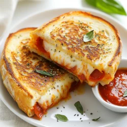 Für deinen Pizza Gegrillter Käse benötigst du: - 4 Scheiben Sauerteigbrot - 1 Tasse geriebener Mozzarella-Käse - 1/2 Tasse Pizzasauce - 1/2 Tasse Peperoni-Scheiben (oder andere beliebte Pizzabeläge) - 2 Esslöffel Olivenöl - 1 Teelöffel getrockneter Oregano - 1 Teelöffel Knoblauchpulver - Salz und Pfeffer nach Geschmack - Frische Basilikumblätter zur Garnierung (optional) Diese einfachen Zutaten schaffen einen reichhaltigen, herzhaften Geschmack. Die Wahl der Beläge macht dein Sandwich besonders. Du kannst Peperoni verwenden, aber auch andere Optionen sind toll. Probier rote Paprika, Oliven oder sogar Pilze. Wenn du es würziger magst, füge Jalapeños hinzu. Sei kreativ und mische deine Lieblingszutaten. Gewürze sind der Schlüssel zu einem tollen Geschmack. Olivenöl gibt dem Brot eine schöne Kruste. Knoblauchpulver sorgt für einen aromatischen Kick. Oregano bringt den Pizzastil in dein Gericht. Vergiss nicht, Salz und Pfeffer hinzuzufügen, um den Geschmack zu verstärken. Diese einfachen Extras machen einen großen Unterschied! {{ingredient_image_2}} Zuerst heizen Sie eine Pfanne bei mittlerer Hitze vor. Diese Hitze sorgt für eine schöne Bräunung. Nehmen Sie zwei Scheiben Sauerteigbrot. Streichen Sie auf einer Seite jeder Scheibe eine dünne Schicht Pizzasauce. Diese Sauce bringt den Pizza-Geschmack. Verteilen Sie die Hälfte des geriebenen Mozzarella gleichmäßig über die Sauce. Fügen Sie dann Ihre Lieblingsbeläge wie Peperoni oder Paprika hinzu. Diese machen das Sandwich bunt und lecker. Legen Sie den restlichen Mozzarella auf die Beläge. So bleibt alles schön zusammen. Nehmen Sie die anderen zwei Scheiben Brot. Legen Sie diese mit der Pizzasauce nach innen darauf. Jetzt haben Sie ein Sandwich. Bestreichen Sie die Außenseiten der Sandwiches mit Olivenöl. Das Öl hilft, das Brot knusprig zu machen. Streuen Sie etwas Knoblauchpulver, Oregano, Salz und Pfeffer darauf. Jetzt sind die Sandwiches gut gewürzt. Legen Sie die Sandwiches vorsichtig in die Pfanne. Braten Sie sie 3-4 Minuten auf einer Seite. Achten Sie darauf, dass sie goldbraun werden. Drehen Sie die Sandwiches um und braten Sie die andere Seite. Auch hier sollten sie 3-4 Minuten braten, bis sie goldbraun sind und der Käse schmilzt. Wenn sie fertig sind, nehmen Sie sie aus der Pfanne und lassen Sie sie eine Minute abkühlen. Um gleichmäßige Bräunung zu erzielen, ist die Hitze wichtig. Zu hohe Hitze kann das Brot verbrennen. Zu niedrige Hitze macht es nicht knusprig. Überprüfen Sie die Sandwiches während des Bratens. So stellen Sie sicher, dass sie perfekt werden. Wenn Sie ein Küchenthermometer haben, können Sie die Innentemperatur des Käses prüfen. Dieser sollte mindestens 70 Grad Celsius erreichen. Garnieren Sie die Sandwiches mit frischen Basilikumblättern. Servieren Sie sie mit etwas Pizzasauce zum Dippen. Genießen Sie Ihren Pizza Gegrillter Käse! Um den perfekten Käse-Schmelz zu erreichen, verwenden Sie frischen Mozzarella. Dieser Käse schmilzt schön und bleibt cremig. Achten Sie darauf, den Käse gleichmäßig über die Füllung zu verteilen. So wird jeder Biss köstlich. Eine niedrige Hitze hilft, den Käse langsam zu schmelzen. So verhindert man, dass das Brot verbrennt, während der Käse schmilzt. Sauerteigbrot ist ideal für diesen Grillkäse. Es hat einen tollen Geschmack und eine knusprige Kruste. Sie können auch andere Brotsorten ausprobieren. Ciabatta oder Vollkornbrot sind ebenfalls großartige Alternativen. Diese Brote geben dem Sandwich eine andere Textur und einen einzigartigen Geschmack. Experimentieren Sie, um Ihr Lieblingsbrot zu finden. Die beste Temperatur zum Braten ist mittlere Hitze. Wenn die Pfanne zu heiß ist, verbrennt das Brot schnell. Braten Sie die Sandwiches etwa 3-4 Minuten pro Seite. So wird das Brot goldbraun und knusprig. Überprüfen Sie den Käse nach der ersten Seite. Wenn er schmilzt, drehen Sie das Sandwich vorsichtig um. Achten Sie darauf, dass beide Seiten gleichmäßig gebräunt sind. Pro Tipps Verwenden Sie frisches Brot: Frisches Sauerteigbrot sorgt für eine bessere Textur und einen intensiveren Geschmack im Vergleich zu älteren Brotsorten. Käse-Mischung: Experimentieren Sie mit verschiedenen Käsesorten wie Cheddar oder Gouda, um zusätzliche Aromen und eine interessante Käsemischung zu erreichen. Vorheizen der Pfanne: Stellen Sie sicher, dass die Pfanne gut vorgeheizt ist, um eine gleichmäßige Bräunung und knusprige Oberfläche zu erzielen. Variieren Sie die Beläge: Probieren Sie verschiedene Beläge wie Spinat, Pilze oder Feta aus, um Ihrem Sandwich eine persönliche Note zu verleihen. {{image_4}} Für eine vegetarische Pizza gegrillter Käse, nehme einfach das Fleisch heraus. Du kannst frisches Gemüse verwenden. Paprika, Zucchini oder Spinat passen gut. Diese Zutaten bieten viele Aromen und Farben. Denke auch an Artischocken oder Oliven für zusätzlichen Geschmack. Du wirst die Vielfalt lieben. Die Kombination aus Käse und Gemüse macht das Sandwich gesund und lecker. Wenn du es gerne scharf magst, füge Jalapeños hinzu. Diese kleinen Paprika bringen einen tollen Kick. Du kannst frische oder eingelegte Jalapeños verwenden. Lege sie einfach auf den Käse. Ich empfehle, auch etwas scharfe Sauce zu verwenden. Das sorgt für noch mehr Geschmack. Diese Variante ist perfekt für alle, die es würzig mögen. Experimentiere mit verschiedenen Käsesorten. Neben Mozzarella kannst du Cheddar oder Gouda nehmen. Diese Käsesorten schmelzen gut und bieten andere Geschmäcker. Mische verschiedene Käsesorten für einen tollen Effekt. Eine Kombination aus Mozzarella und Parmesan bietet eine schöne Textur. Du kannst auch Feta für einen salzigen Geschmack hinzufügen. Sei kreativ und finde deine Lieblingsmischung! Wenn du Reste von deinem Pizza Grilled Cheese hast, lass sie zuerst abkühlen. Wickel die Sandwiches dann in Frischhaltefolie oder lege sie in einen luftdichten Behälter. So bleiben sie frisch. Du kannst die Reste bis zu drei Tage im Kühlschrank aufbewahren. Achte darauf, dass sie gut verpackt sind, damit sie nicht austrocknen. Um die Reste wieder aufzuwärmen, nutze am besten eine Pfanne. Erhitze die Pfanne auf mittlerer Hitze. Lege das Sandwich hinein und brate es für etwa 3 bis 5 Minuten auf jeder Seite. So wird der Käse schön schmelzig und das Brot knusprig. Du kannst auch einen Toaster verwenden, aber achte darauf, dass es nicht verbrennt. Wenn du einen Ofen hast, kannst du die Sandwiches bei 180 Grad für etwa 10 Minuten erwärmen. Im Kühlschrank bleibt dein Pizza Grilled Cheese bis zu drei Tage frisch. Wenn du es länger aufbewahren möchtest, kannst du es einfrieren. Wickel das Sandwich fest in Folie ein und lege es in einen Gefrierbeutel. So bleibt es bis zu zwei Monate gut. Wenn du es essen möchtest, taue es im Kühlschrank auf und wärme es wie oben beschrieben wieder auf. Das Rezept ergibt zwei Sandwiches. Diese Menge reicht für einen Snack oder eine kleine Mahlzeit. Wenn du mehr Portionen möchtest, kannst du die Zutaten einfach verdoppeln. So kannst du deine Freunde oder Familie mit diesem köstlichen Snack erfreuen. Ja, du kannst andere Käsesorten verwenden. Gouda, Cheddar oder sogar eine Mischung aus verschiedenen Käsesorten schmecken großartig. Experimentiere mit deinen Lieblingskäsesorten, um neue Geschmackskombinationen zu entdecken. Der Käse sollte gut schmelzen und einen tollen Geschmack bieten. Die Zubereitung dauert etwa 10 Minuten. Das Braten der Sandwiches braucht dann weitere 10 Minuten. Insgesamt bist du also in etwa 20 Minuten fertig. Das macht es zu einem schnellen und leckeren Gericht für jeden Tag. Zusammengefasst behandelt dieser Blogbeitrag alles, was du für deinen gegrillten Käse-Pizza brauchst. Wir haben die besten Zutaten und Beläge besprochen. Du lernst, wie du das Brot vorbereitest und die Sandwiches brätst. Tipps für den perfekten Käse-Schmelz und verschiedene Variationen runden das Thema ab. Denke daran, deine Reste richtig zu lagern. Experimentiere mit neuen Zutaten und genieße deine Kreation. Gutes Gelingen!