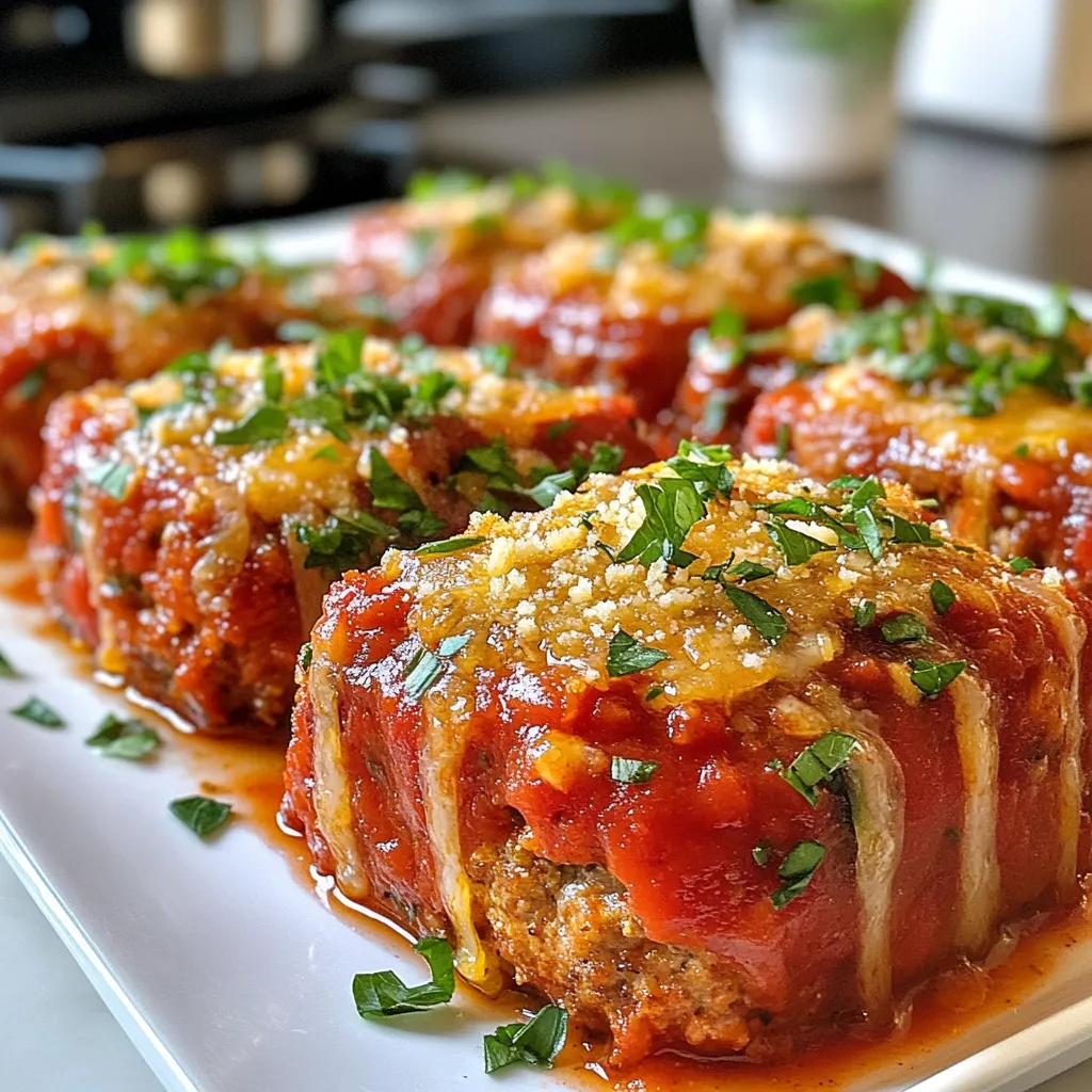 Für die Knoblauch Parmesan Hähnchenfleischlaibchen brauchen Sie: - 500 g gemahlenes Hähnchenfleisch - 125 g Semmelbrösel - 60 g geriebener Parmesan - 2 Knoblauchzehen, fein gehackt - 60 g frische Petersilie, gehackt - 1 Ei, verquirlt Diese Zutaten bilden die Basis für den tollen Geschmack. Das Hähnchenfleisch gibt den Laibchen eine zarte Textur. Die Semmelbrösel sorgen für die richtige Bindung. Der geriebene Parmesan fügt einen herzhaften Geschmack hinzu. Knoblauch bringt ein tolles Aroma, und die frische Petersilie gibt Farbe und Frische. Zusätzlich verwenden Sie: - 1 Teelöffel Zwiebelpulver - 1 Teelöffel italienische Gewürzmischung - Salz und Pfeffer nach Geschmack Diese Gewürze bringen den Geschmack auf die nächste Stufe. Das Zwiebelpulver gibt Süße, während die italienische Mischung für Tiefe sorgt. Salz und Pfeffer sind wichtig, um die Aromen zu betonen. Für die Zubereitung benötigen Sie: - Eine große Rührschüssel - Ein Backblech - Backpapier - Einen großen Löffel Die Rührschüssel ist perfekt, um alle Zutaten zu vermengen. Das Backblech und das Backpapier helfen beim einfachen Backen und Reinigen. Ein großer Löffel erleichtert das Mischen der Zutaten. {{ingredient_image_2}} Heize deinen Ofen auf 190°C vor. Lege ein Backblech mit Backpapier aus. Dies hilft, die Fleischlaibchen nicht anzuhaften. Nimm eine große Schüssel. Gib das gemahlene Hähnchenfleisch hinein. Füge die Semmelbrösel, den geriebenen Parmesan, den gehackten Knoblauch und die gehackte Petersilie hinzu. Schlage das Ei in die Schüssel und füge Zwiebelpulver, italienische Gewürzmischung, Salz und Pfeffer hinzu. Mische alles gut. Du kannst deine Hände oder einen großen Löffel verwenden. Achte darauf, dass alles gleichmäßig verteilt ist. Teile die Mischung in vier Portionen. Forme jede Portion zu einem Laib. Lege die Fleischlaibchen auf das Backblech. Gib einen Esslöffel Marinara-Sauce auf jedes Laib. Verteile die Sauce gleichmäßig mit einem Löffel. Beträufle die Oberseite jedes Laibs mit Olivenöl. Das hilft, die Oberseite schön braun zu machen. Backe die Fleischlaibchen im Ofen für 25-30 Minuten. Achte darauf, dass sie eine Innentemperatur von 74°C erreichen. Lass sie nach dem Backen 5 Minuten ruhen. So bleiben sie saftig und lecker. Um die perfekte Konsistenz für Ihre Knoblauch Parmesan Hähnchenfleischlaibchen zu erzielen, müssen Sie die Mischung gut vermengen. Verwenden Sie frisches Hähnchenfleisch und Semmelbrösel. Diese geben der Mischung die richtige Textur. Achten Sie darauf, dass das Ei gut verquirlt ist. Es bindet die Zutaten zusammen. Wenn die Mischung zu trocken ist, fügen Sie etwas mehr Marinara-Sauce hinzu. Ein bisschen Olivenöl hilft auch, die Feuchtigkeit zu erhöhen. Es gibt viele Möglichkeiten, den Geschmack zu verbessern. Fügen Sie mehr Knoblauch hinzu, wenn Sie den Geschmack lieben. Frische Kräuter wie Thymian oder Oregano geben einen tollen Kick. Für einen scharfen Touch können Sie rote Paprikaflocken verwenden. Auch geräucherter Paprika kann einen interessanten Geschmack hinzufügen. Experimentieren Sie mit verschiedenen Käsesorten. Mozzarella oder Feta können die Geschmackstiefe erweitern. Die Marinara-Sauce ist wichtig für das Gericht. Sie können sie selbst machen oder kaufen. Um sie anzupassen, fügen Sie eine Prise Zucker hinzu. Das gleicht die Säure aus. Ein Schuss Olivenöl macht die Sauce reichhaltiger. Für mehr Geschmack können Sie auch gehackte Zwiebeln und Karotten in die Sauce geben. Wenn Sie den Geschmack von Basilikum lieben, fügen Sie frische Blätter hinzu. So wird Ihre Sauce noch aromatischer. Pro Tipps Frische Zutaten: Verwenden Sie frischen Knoblauch und frische Kräuter, um den Geschmack der Fleischlaibchen zu intensivieren. Variationen: Experimentieren Sie mit verschiedenen Käsesorten wie Mozzarella oder Feta für einen anderen Geschmack. Serviervorschläge: Servieren Sie die Fleischlaibchen mit einem frischen Salat oder gebratenem Gemüse für eine ausgewogene Mahlzeit. Aufbewahrung: Die übrig gebliebenen Fleischlaibchen lassen sich gut im Kühlschrank aufbewahren und können einfach aufgewärmt werden. {{image_4}} Du kannst verschiedene Gemüsesorten in die Mischung geben. Zucchini, Paprika oder Karotten passen gut. Schneide sie klein, damit sie gleichmäßig garen. Das gibt zusätzlichen Geschmack und Nährstoffe. Du wirst überrascht sein, wie lecker das ist! Parmesan ist toll, aber du kannst auch andere Käsesorten ausprobieren. Mozzarella macht die Laibchen schön cremig. Feta bringt einen salzigen Kick. Probiere es aus und finde deinen Lieblingsgeschmack. Käse macht alles besser! Wenn du glutenfrei kochen möchtest, ersetze die Semmelbrösel. Verwende glutenfreie Brösel oder Haferflocken. Achte darauf, dass sie gut vermischt sind. So bleiben die Fleischlaibchen saftig und lecker. Du wirst den Unterschied nicht einmal merken! Nach dem Kochen lasse ich die Knoblauch Parmesan Hähnchenfleischlaibchen etwas abkühlen. Ich lege sie dann in einen luftdichten Behälter. So bleiben sie frisch. Im Kühlschrank halten sie sich bis zu drei Tage. Achte darauf, dass sie gut abgedeckt sind. So vermeidest du, dass sie trocken werden. Ich finde es praktisch, die Fleischlaibchen einzufrieren. Dazu lege ich sie in einen Gefrierbeutel oder in eine geeignete Schüssel. Sie bleiben so bis zu drei Monate frisch. Zum Auftauen stelle ich sie einfach über Nacht in den Kühlschrank. Das geht langsam und gleichmäßig. Du kannst sie auch direkt im Ofen aufbacken, wenn du es eilig hast. Um die Fleischlaibchen aufzuwärmen, nutze ich den Ofen. So bleiben sie knusprig. Ich lege sie auf ein Backblech und heize den Ofen auf 175 °C vor. Nach etwa 15 Minuten sind sie wieder heiß. Alternativ kannst du die Laibchen in der Mikrowelle erwärmen. Achte darauf, sie nicht zu lange zu erhitzen, damit sie nicht trocken werden. Die Fleischlaibchen backen für 25-30 Minuten. Du solltest sicherstellen, dass sie eine Innentemperatur von 74°C haben. Wenn sie goldbraun sind, sind sie fertig. Lass sie nach dem Backen 5 Minuten ruhen, bevor du sie servierst. Das macht sie saftiger. Ja, gefrorenes Hähnchenfleisch ist in Ordnung. Achte darauf, es vorher vollständig aufzutauen. Du kannst das Fleisch in den Kühlschrank legen, um es langsam aufzutauen. So bleibt es frisch und lecker. Vermeide die Mikrowelle, weil das Fleisch ungleichmäßig auftauen kann. Zu den Hähnchenfleischlaibchen passen viele Beilagen. Hier sind einige gute Optionen: - Gedünstetes Gemüse - Kartoffelpüree - Reis oder Quinoa - Frischer Salat - Knoblauchbrot Diese Beilagen ergänzen die Aromen gut. Sie machen das Essen noch schmackhafter! Zusammenfassend haben wir die besten Zutaten für deine Fleischlaibchen besprochen. Wir haben eine einfache Schritt-für-Schritt-Anleitung gegeben. Zudem teile ich wichtige Tipps für den perfekten Geschmack und Lagerung. Variationen wie Gemüse und Käsesorten erweitern dein Rezept. Denke auch an die häufigsten Fragen zur Zubereitung und Beilage. Mit diesen Informationen bereitest du leckere Hähnchenfleischlaibchen schnell zu. Viel Spaß beim Kochen!