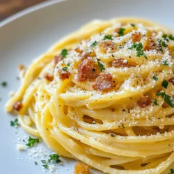 Für die Ultimate Carbonara benötigst du folgende Zutaten: - 400g Spaghetti - 150g Pancetta, gewürfelt (du kannst auch Putenbacon verwenden) - 2 große Eier - 1 Tasse geriebener Pecorino Romano Käse (plus extra zum Servieren) - 2 Knoblauchzehen, fein gehackt - Frisch gemahlener schwarzer Pfeffer - Salz (nach Geschmack) - Frische Petersilie, gehackt (zur Garnitur) Die Qualität der Zutaten ist entscheidend. Verwende frische Eier und hochwertigen Pecorino Romano. Die Pancetta sollte bestenfalls aus einer guten Quelle stammen. Sie gibt der Carbonara ihren typischen Geschmack. Achte auf die Frische des Knoblauchs, denn er bringt ein tolles Aroma. Wenn du Pancetta nicht magst oder nicht findest, nimm Putenbacon. Er hat weniger Fett, schmeckt aber gut. Für eine vegetarische Option kannst du die Pancetta ganz weglassen und stattdessen geröstete Zucchini oder Pilze nehmen. Statt Pecorino Romano kannst du auch Parmesankäse verwenden. {{ingredient_image_2}} Kochen Sie einen großen Topf mit gesalzenem Wasser. Sobald das Wasser kocht, fügen Sie die Spaghetti hinzu. Kochen Sie die Pasta laut Anleitung auf der Verpackung, bis sie al dente ist. Bevor Sie die Pasta abtropfen lassen, heben Sie eine Tasse Nudelwasser auf. Lassen Sie die Spaghetti gut abtropfen. Erhitzen Sie eine große Pfanne auf mittlerer Hitze. Fügen Sie die gewürfelte Pancetta hinzu. Braten Sie sie für etwa 5 bis 7 Minuten, bis sie knusprig und goldbraun ist. Fügen Sie kurz vor dem Ende den fein gehackten Knoblauch hinzu. Lassen Sie ihn für eine weitere Minute braten, bis er duftet. Nehmen Sie die Pfanne vom Herd. In einer Schüssel verquirlen Sie die zwei großen Eier. Fügen Sie den geriebenen Pecorino Romano Käse hinzu. Geben Sie eine großzügige Menge frisch gemahlenen schwarzen Pfeffer dazu. Mischen Sie alles gut, bis die Mischung dick und cremig ist. Geben Sie die heiße Pasta schnell in die Pfanne mit der Pancetta und dem Knoblauch. Schwenken Sie die Pasta energisch im ausgelassenen Fett. Während die Pasta heiß ist, fügen Sie die Eier-Käse-Mischung hinzu. Rühren Sie ständig, damit die Eier sanft garen. Wenn die Sauce zu dick ist, fügen Sie nach und nach das reservierte Nudelwasser hinzu, bis die gewünschte Konsistenz erreicht ist. Probieren Sie die Carbonara und passen Sie die Würze nach Belieben an. Servieren Sie die Pasta sofort. Garnieren Sie das Gericht mit zusätzlichem geriebenem Pecorino Romano Käse und etwas gehackter Petersilie. Vergessen Sie nicht, mehr frisch gemahlenen schwarzen Pfeffer hinzuzufügen! Um die perfekte Konsistenz der Carbonara-Sauce zu erreichen, ist Timing alles. Die Eier müssen mit der heißen Pasta vermischt werden. So garen sie sanft und bilden eine cremige Sauce. Wenn die Sauce zu dick ist, füge langsam etwas von dem reservierten Nudelwasser hinzu. Das Wasser hilft, die Sauce zu lockern und die richtige Cremigkeit zu erzielen. Carbonara ist vielseitig! Du kannst Pancetta durch Putenbacon ersetzen, wenn du eine leichtere Option suchst. Auch Gemüse wie Spargel oder Erbsen passen gut. Für eine würzigere Note, füge etwas Chili hinzu. Experimentiere mit verschiedenen Käsesorten, wie Parmesan oder Grana Padano, um neue Geschmacksrichtungen zu entdecken. Ein häufiger Fehler ist, die Eier zu lange zu erhitzen. Dadurch werden sie zu Rührei und die Sauce wird nicht cremig. Achte darauf, die Pasta sofort mit der Ei-Käse-Mischung zu vermengen, wenn sie heiß ist. Achte auch darauf, dass du genügend Pfeffer verwendest. Er bringt den Geschmack der Carbonara wirklich zur Geltung. Und vergiss nicht, die Pasta vor dem Abgießen zu probieren, um sicherzustellen, dass sie al dente ist! Pro Tipps Pasta al dente kochen: Achten Sie darauf, die Spaghetti nur bis al dente zu kochen, damit sie beim Mischen mit der Sauce nicht zu weich werden. Eier temperieren: Um zu verhindern, dass die Eier beim Hinzufügen zur heißen Pasta stocken, können Sie ein wenig von dem heißen Nudelwasser in die Eiermischung geben, bevor Sie sie zur Pasta hinzufügen. Qualität des Käses: Verwenden Sie hochwertigen Pecorino Romano Käse für den besten Geschmack; der Käse ist entscheidend für die cremige Textur der Sauce. Frisch gemahlener Pfeffer: Fügen Sie immer frisch gemahlenen schwarzen Pfeffer hinzu, um das Aroma und den Geschmack der Carbonara zu intensivieren. {{image_4}} Wenn du eine leichtere Version der Carbonara möchtest, ersetze die Pancetta durch Putenbacon. Dieser hat weniger Fett und bleibt dennoch lecker. Für eine vegetarische Option kannst du die Pancetta ganz weglassen und stattdessen geräucherten Tofu verwenden. Der Tofu gibt dem Gericht einen tollen Geschmack und eine schöne Textur. Spaghetti sind klassisch, aber du kannst auch andere Nudeln verwenden. Linguine oder Fettuccine sind tolle Alternativen. Sie nehmen die Sauce gut auf und geben dir ein anderes Esserlebnis. Du kannst auch Vollkornnudeln ausprobieren, um mehr Nährstoffe in dein Gericht zu bringen. Pecorino Romano ist der traditionelle Käse für Carbonara. Du kannst jedoch auch Parmesan oder Grana Padano verwenden. Diese Käsesorten bringen einen anderen Geschmack, sind aber ebenso gut. Experimentiere mit verschiedenen Käsesorten, um deine perfekte Mischung zu finden. Um die Carbonara frisch zu halten, lagere sie in einem luftdichten Behälter. Achte darauf, dass die Pasta vollständig abgekühlt ist, bevor du sie verpackst. So vermeidest du Kondenswasser, das die Sauce wässrig macht. Wenn du Reste hast, lege sie in den Kühlschrank. Du kannst die Carbonara bis zu drei Tage aufbewahren. Beim Aufwärmen ist die Technik wichtig. Verwende eine Pfanne, um die Carbonara sanft zu erhitzen. Füge einen Spritzer Nudelwasser hinzu, um die Sauce cremig zu halten. Rühre ständig, damit die Eier nicht stocken. Du kannst auch einen Deckel verwenden, um die Hitze gleichmäßig zu verteilen. So bleibt die Carbonara nahezu wie frisch zubereitet. Die Carbonara hält sich gut im Kühlschrank, wenn sie richtig gelagert ist. Achte darauf, dass sie in einem luftdichten Behälter ist. Nach drei Tagen solltest du die Reste wegwerfen. Wenn du unsicher bist, rieche daran oder schaue nach Schimmel. Sicherheit geht vor! Carbonara ist einzigartig. Sie verwendet Eier und Käse für die Sauce. Andere Nudelgerichte nutzen oft Sahne oder Tomatensauce. In Carbonara sind Pancetta oder Bacon wichtig. Das gibt ihr den besonderen Geschmack. Der Pfeffer fügt Schärfe hinzu und macht die Sauce reichhaltig. Es ist besser, Carbonara frisch zu machen. Die Sauce wird cremig, wenn die Pasta heiß ist. Wenn du sie im Voraus zubereitest, kann die Sauce dick werden. Du kannst die Zutaten vorbereiten und später zusammenfügen. So bleibt die Textur gut und der Geschmack frisch. Spaghetti sind die beste Wahl für Carbonara. Sie haben die perfekte Form, um die Sauce zu halten. Andere Nudeln wie Fettuccine oder Bucatini können auch funktionieren. Aber Spaghetti sind traditionell und am beliebtesten. Für eine vegane Carbonara verwende pflanzliche Sahne anstelle von Eiern. Du kannst Nuss- oder Sojasahne nehmen. Ersetze den Käse durch Hefeflocken oder veganen Käse. Nutze Räuchertofu für den Bacon-Geschmack. So bleibt der Genuss der Carbonara erhalten. Zusammenfassend haben wir die Zutaten für eine schmackhafte Carbonara behandelt. Wir haben die Qualität der Zutaten besprochen und Alternativen für spezielle Vorlieben betrachtet. In der Schritt-für-Schritt-Anleitung erläuterten wir das Kochen, Zubereiten und Servieren. Tipps wie die perfekte Konsistenz der Sauce helfen sehr. Außerdem haben wir Variationen und Lagerung erklärt. Carbonara ist vielseitig und einfach. Mit diesen Tipps gelingt dir ein tolles Gericht. Entdecke die Freude am Kochen!