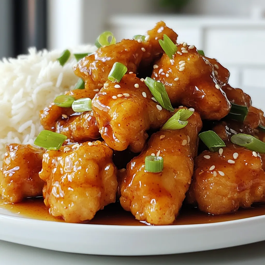 - 450 g Hähnchenoberschenkel, in Stücke geschnitten - 120 g Weizenmehl - 60 g Speisestärke - 80 ml Honig - 30 ml Sojasauce Die Hauptzutaten sind einfach zu finden. Hähnchenoberschenkel sorgen für zarte und saftige Stücke. Weizenmehl und Speisestärke geben dem Hähnchen eine knusprige Kruste. Honig und Sojasauce bringen die süße und salzige Note. - 1/2 Teelöffel Salz - 1/4 Teelöffel schwarzer Pfeffer - 1/4 Teelöffel Knoblauchpulver - 1/4 Teelöffel Ingwerpulver - 1/2 Teelöffel zerstoßene rote Pfefferflocken Die Gewürze machen das Gericht spannend. Salz und Pfeffer bringen den Geschmack hervor. Knoblauch- und Ingwerpulver fügen Tiefe hinzu. Zerstoßene rote Pfefferflocken geben eine leichte Schärfe, die du anpassen kannst. - 2 Frühlingszwiebeln, in Ringe geschnitten - Sesamsamen Garnierungen sind wichtig fürs Auge. Frühlingszwiebeln bringen Frische und Farbe. Sesamsamen fügen einen nussigen Crunch hinzu. So wird dein Honig-Hähnchen noch leckerer und schöner. {{ingredient_image_2}} - Hähnchen schneiden und würzen Zuerst nimmst du die Hähnchenoberschenkel. Schneide sie in mundgerechte Stücke. Das macht das Frittieren einfacher. Dann würze die Stücke mit Salz, schwarzem Pfeffer, Knoblauchpulver und Ingwerpulver. Diese Gewürze geben dem Hähnchen viel Geschmack. - Mehlmischung zubereiten Jetzt bereitest du die Mehlmischung vor. Mische in einer Schüssel das Weizenmehl und die Speisestärke. Füge das Salz, den Pfeffer, das Knoblauchpulver und das Ingwerpulver hinzu. Vermenge alles gut. Diese Mischung sorgt dafür, dass das Hähnchen knusprig wird. - Öl erhitzen und Hähnchen braten Erhitze etwas Pflanzenöl in einer großen Pfanne. Die Temperatur sollte hoch genug sein, um das Hähnchen schnell zu braten. Gib die Hähnchenstücke portionsweise in die Pfanne. Brate sie 4-5 Minuten, bis sie goldbraun sind. Achte darauf, dass sie gut durchgegart sind. - Abtropfen lassen Nachdem das Hähnchen fertig ist, nimm es aus der Pfanne. Lass es auf Küchenpapier abtropfen. So bleibt es schön knusprig. - Zutaten für die Sauce vermengen In einem separaten Topf vermischst du Honig, Sojasauce, Sesamöl und Reisessig. Du kannst auch zerstoßene rote Pfefferflocken hinzufügen, wenn du es scharf magst. - Sauce einkochen und Hähnchen hinzufügen Erwärme die Mischung bei mittlerer Hitze. Rühre gut, bis alles gut vermischt ist und die Sauce leicht eindickt. Das dauert etwa 2-3 Minuten. Dann gib die frittierten Hähnchenstücke in die Sauce. Rühre gut um, damit jedes Stück gleichmäßig bedeckt ist. - Ideal Öltemperatur für das Frittieren: Das Öl sollte 180 °C erreichen. Überprüfe dies mit einem Thermometer oder indem du ein kleines Stück Hähnchen hineinlegst. Wenn es sofort brutzelt, ist das Öl bereit. Zu kaltes Öl macht das Hähnchen fettig, während zu heißes Öl es verbrennen kann. - Richtiges Abtropfen für Knusprigkeit: Nach dem Frittieren lege das Hähnchen auf Küchenpapier. So nimmst du überschüssiges Öl auf. Das sorgt für eine knusprige Textur und ein besseres Geschmackserlebnis. - Honig variieren für unterschiedliche Geschmäcker: Du kannst verschiedene Honigsorten ausprobieren, wie Akazien- oder Lindenhonig. Jeder hat einen anderen Geschmack. Wenn du es süßer magst, füge mehr Honig hinzu. Für einen herben Kick, mische etwas mehr Sojasauce. - Zusätzliche Gewürze zur Geschmacksanpassung: Experimentiere mit Gewürzen wie Paprika oder Curry, um neue Aromen zu kreieren. Du kannst auch Ingwer frisch reiben, um einen stärkeren Geschmack zu erzielen. - Serviervorschläge und Beilagen: Richte das Honig-Hähnchen auf einem bunten Teller an. Serviere es mit gedämpftem Brokkoli oder Jasminreis. Diese Beilagen bringen Farbe und frische Aromen ins Spiel. - Anrichten für einen ansprechenden Look: Streue Sesamsamen und Frühlingszwiebeln über das Hähnchen. Diese Garnierungen sorgen für einen schönen Kontrast und machen das Gericht einladend. Pro Tipps Hähnchen marinieren: Lassen Sie die Hähnchenstücke vor dem Panieren für mindestens 30 Minuten in einer Mischung aus Sojasauce und Honig marinieren, um zusätzlichen Geschmack zu verleihen. Öltemperatur prüfen: Um sicherzustellen, dass das Hähnchen knusprig wird, testen Sie die Öltemperatur, indem Sie ein kleines Stück Hähnchen hineinlegen. Wenn es sofort zu brutzeln beginnt, ist das Öl bereit. Variationen der Sauce: Experimentieren Sie mit der Sauce, indem Sie zusätzliche Zutaten wie Ananassaft oder Orangensaft hinzufügen, um eine fruchtige Note zu erzielen. Gesunde Beilagen: Servieren Sie das Honig-Hähnchen mit gedämpftem Gemüse wie Brokkoli oder Zucchini, um eine gesunde und ausgewogene Mahlzeit zu kreieren. {{image_4}} Du kannst Hähnchenbrust statt Hähnchenoberschenkel verwenden. Hähnchenbrust ist magerer und kocht schneller. Es bleibt dennoch saftig, wenn du es gut würzt. Wenn du auf Fleisch verzichten möchtest, probiere Tofu oder Tempeh. Diese Alternativen nehmen die Aromen gut auf und bieten eine tolle Textur. Das Rezept ist flexibel. Experimentiere mit weiteren Gewürzen wie Kreuzkümmel oder Paprika. Du kannst auch verschiedene Soßenkombinationen ausprobieren. Sojasauce mit Teriyaki oder sogar einer süß-sauren Sauce kann neue Geschmackserlebnisse bringen. Lass deiner Kreativität freien Lauf! Für das Honig-Hähnchen passen viele Beilagen gut. Probiere gedämpften Brokkoli oder gebratene grüne Bohnen. Diese bieten gute Farben und Nährstoffe. Reis ist eine klassische Wahl. Jasminreis, Basmatireis oder sogar Quinoa machen das Gericht vollwertig. Ergänze die Beilage mit etwas frischem Gemüse für mehr Crunch. Reste von deinem Honig-Hähnchen kannst du im Kühlschrank aufbewahren. Lege die Reste in einen luftdichten Behälter. So bleiben sie frisch und lecker. Du solltest die Reste innerhalb von drei Tagen essen. Wenn du länger warten willst, friere das Hähnchen ein. Packe es in einen gefrierfesten Beutel. Achte darauf, die Luft herauszudrücken. So bleibt der Geschmack erhalten. Wenn du dein Honig-Hähnchen aufwärmst, benutze die Pfanne oder die Mikrowelle. In der Pfanne kannst du es bei mittlerer Hitze aufwärmen. So bleibt es knusprig. Füge ein wenig Öl hinzu, um die Feuchtigkeit zu erhalten. Wenn du die Mikrowelle benutzt, lege das Hähnchen auf einen Teller. Decke es mit einem feuchten Papiertuch ab. So trocknet es nicht aus. Achte auf die Frische deines Honig-Hähnchens. Wenn es einen schlechten Geruch hat, ist es nicht mehr gut. Ein weiterer Hinweis ist die Farbe. Wenn das Hähnchen grau oder grünlich aussieht, solltest du es wegwerfen. Es ist wichtig, deine Reste richtig zu lagern. So vermeidest du Lebensmittelverschwendung und genießt dein Gericht länger. Die Zubereitung dauert insgesamt 30 Minuten. Die Vorbereitungszeit ist 15 Minuten. Das Kochen nimmt etwa 15 Minuten in Anspruch. Ich finde, das ist schnell für ein so leckeres Gericht. Ja, du kannst das Hähnchen auch im Ofen zubereiten. Das Ergebnis wird etwas anders sein. Du kannst die Stücke auf ein Backblech legen und bei 200 Grad Celsius backen. Achte darauf, sie regelmäßig zu wenden. So werden sie goldbraun und knusprig. Chinesisches Honig-Hähnchen ist nicht scharf, es ist süß und würzig. Die zerstoßenen roten Pfefferflocken geben einen kleinen Kick, den du anpassen kannst. Wenn du es schärfer magst, füge mehr Pfefferflocken hinzu. Wenn nicht, lasse sie einfach weg. So kannst du den Geschmack ganz nach deinem Wunsch gestalten. Zusammenfassend haben wir die frischen Zutaten für chinesisches Honig-Hähnchen erkundet. Wir haben die Zubereitung, Frittiertechniken und wichtige Tipps zur perfekten Knusprigkeit besprochen. Variationen und Lagerhinweise runden unser Rezept ab. Experimentiere mit den Zutaten, um deinen eigenen Geschmack zu treffen. Denke an die Lagerung, damit dein Gericht frisch bleibt. Mit diesen Ideen bist du bereit, köstliches Honig-Hähnchen zu genießen. Lass die Küche lebendig werden!