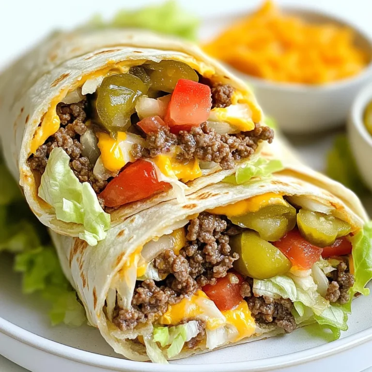 Für die Big Mac Wraps brauche ich folgende Zutaten: - 450 g Rinderhackfleisch - 1 Esslöffel Zwiebelpulver - 1 Esslöffel Knoblauchpulver - Salz und Pfeffer nach Geschmack - 4 große Weizentortillas - 1 Tasse gehackter Kopfsalat - 1 Tasse gewürfelte Tomaten - 1 Tasse geriebener Cheddar-Käse - ½ Tasse Gewürzgurken, in Scheiben geschnitten - ½ Tasse Big Mac Sauce (eingekauft oder selbstgemacht) Diese Zutaten machen die Wraps sehr lecker und einfach zu machen. Um die Big Mac Wraps zuzubereiten, benötige ich einige einfache Geräte: - Eine große Pfanne - Ein Holzlöffel zum Rühren - Ein scharfes Messer für die Zutaten - Ein Schneidebrett für die Vorbereitung - Eine Arbeitsfläche für die Tortillas Mit diesen Geräten kann ich die Zutaten gut zubereiten und die Wraps rollen. Wenn ich frische Zutaten auswähle, achte ich auf einige Dinge: - Das Rinderhackfleisch sollte rot und feucht aussehen. - Der Kopfsalat sollte knackig und grün sein. - Tomaten sollen fest und reif sein, ohne Druckstellen. - Gewürzgurken sollten frisch und knackig sein. - Für die Big Mac Sauce kann ich auch frische Zutaten verwenden, wenn ich sie selbst mache. Frische Zutaten machen einen großen Unterschied. Sie geben den Wraps mehr Geschmack und eine bessere Textur. {{ingredient_image_2}} Beginne mit 450 g Rinderhackfleisch. Erhitze eine große Pfanne bei mittlerer Hitze. Gib das Hackfleisch in die Pfanne und brate es für etwa 5-7 Minuten. Das Fleisch sollte gut gebräunt sein. Während des Bratens, rühre es oft um. Lasse überschüssiges Fett ab. Füge dann 1 Esslöffel Zwiebelpulver, 1 Esslöffel Knoblauchpulver, Salz und Pfeffer hinzu. Vermische alles gut und koche weitere 2 Minuten. So wird das Fleisch würzig und lecker. Nimm 4 große Weizentortillas. Lege eine Tortilla auf eine saubere Arbeitsfläche. Löffle eine großzügige Portion des gebratenen Fleisches in die Mitte der Tortilla. Belege das Fleisch mit 1 Tasse gehacktem Kopfsalat, 1 Tasse gewürfelten Tomaten, 1 Tasse geriebenem Cheddar-Käse und ½ Tasse in Scheiben geschnittenen Gewürzgurken. Diese Zutaten machen den Wrap frisch und knackig. Träufle ½ Tasse Big Mac Sauce über die Füllung. Um die Tortilla zu rollen, falte die beiden Seiten nach innen über die Füllung. Rolle die Tortilla dann fest von unten nach oben auf. Achte darauf, dass die Füllung nicht herausfällt. Wiederhole diesen Vorgang mit den anderen Tortillas und der restlichen Füllung. Für einen knusprigen Wrap, lege die eingerollten Tortillas mit der Naht nach unten in die Pfanne. Brate sie bei mittlerer Hitze für 1-2 Minuten pro Seite, bis sie goldbraun sind. So schmecken die Wraps noch besser! Um die Big Mac Sauce selbst zu machen, brauchst du ein paar einfache Zutaten. Du brauchst: - ½ Tasse Mayonnaise - 2 Esslöffel Senf - 1 Esslöffel Essig - 1 Esslöffel Zucker - 1 Teelöffel Paprika - 1 Teelöffel Zwiebelpulver - 1 Teelöffel Knoblauchpulver - ½ Teelöffel Salz Mische alles in einer Schüssel gut zusammen. Lass die Sauce etwas ziehen, damit die Aromen sich entfalten. Diese Sauce gibt deinen Wraps den typischen Big Mac Geschmack. Du kannst die Füllungen ganz nach deinem Geschmack anpassen. Hier sind ein paar Ideen: - Hähnchen: Verwende gebratenes Hähnchen oder Hähnchenstreifen. - Gemüse: Füge mehr Gemüse wie Paprika oder Gurken hinzu. - Käse: Probiere verschiedenen Käse, wie Mozzarella oder Feta. - Soßen: Nutze BBQ-Soße oder Salsa für einen anderen Geschmack. Diese Optionen machen deine Wraps noch spannender und passen zu jedem Geschmack. Um Saugkleckse beim Rollen zu vermeiden, folge diesen Tipps: 1. Weniger Füllung: Verwende nicht zu viel Füllung. Zu viel kann das Rollen schwer machen. 2. Richtig rollen: Fange an, die Tortilla fest von unten zu rollen. Klappe die Seiten über die Füllung. 3. Dicht halten: Achte darauf, dass die Tortilla beim Rollen eng bleibt. Das hilft, die Füllung drinnen zu halten. Mit diesen Tricks werden deine Big Mac Wraps perfekt und lecker! Pro Tipps Frisches Fleisch verwenden: Verwende frisches Rinderhackfleisch für den besten Geschmack und eine saftige Textur. Die Sauce anpassen: Experimentiere mit der Big Mac Sauce, indem du zusätzliche Gewürze oder Kräuter hinzufügst, um deinen eigenen Twist zu kreieren. Wraps knusprig machen: Brate die gefüllten Wraps in der Pfanne, um eine goldene, knusprige Außenseite zu erhalten. Gemüse variieren: Füge zusätzliches Gemüse wie Avocado oder Paprika hinzu, um die Wraps noch gesünder und bunter zu gestalten. {{image_4}} Für eine vegetarische Version der Big Mac Wraps kannst du das Rinderhackfleisch ersetzen. Nutze stattdessen schwarze Bohnen oder Linsen. Diese geben einen tollen Biss. Brate sie mit Zwiebel- und Knoblauchpulver an, um den Geschmack zu verstärken. Du kannst auch zusätzlich Paprika oder Zucchini hinzufügen. Diese Gemüse machen die Wraps bunt und frisch. Um den Wraps mehr Geschmack zu verleihen, experimentiere mit Gewürzen. Füge etwas Paprikapulver oder Kreuzkümmel hinzu. Diese Gewürze geben deinen Wraps eine neue Tiefe. Du kannst auch frische Kräuter wie Koriander oder Petersilie verwenden. Diese Kräuter bringen Frische und Farbe in dein Gericht. Wenn du auf Kohlenhydrate achten möchtest, verwende Salatblätter anstelle von Tortillas. Kopfsalat oder Eisbergsalat sind perfekt dafür. Die Blätter sind knackig und leicht. Fülle sie wie zuvor beschrieben. Diese Version ist leicht und gesund. Sie eignet sich gut für eine kalorienbewusste Ernährung. Wenn du Wraps übrig hast, lege sie in einen luftdichten Behälter. So bleiben sie frisch. Du kannst auch Frischhaltefolie verwenden. Wickele die Wraps fest ein, um sie vor Luft zu schützen. Lagere sie im Kühlschrank. Dort halten sie bis zu drei Tage. Um die Wraps einzufrieren, lasse sie zuerst abkühlen. Wickele jeden Wrap in Frischhaltefolie. Lege die eingewickelten Wraps in einen Gefrierbeutel. Entferne so viel Luft wie möglich, bevor du den Beutel schließt. So bleiben sie bis zu drei Monate frisch. Beschrifte den Beutel mit dem Datum, damit du den Überblick behältst. Um die Wraps wieder warm zu machen, nutze eine Pfanne. Erhitze sie bei mittlerer Hitze für etwa 3-4 Minuten pro Seite. So werden sie knusprig und lecker. Du kannst auch die Mikrowelle verwenden, aber die Wraps werden nicht knusprig. Lege sie auf einen Teller und decke sie ab. Erhitze sie für 1-2 Minuten. Achte darauf, dass sie gleichmäßig warm sind. Ein Big Mac Wrap hat etwa 450 bis 500 Kalorien. Dies kann je nach Zutaten und Portionsgröße variieren. Wenn du weniger Fleisch oder Käse verwendest, sinkt die Kalorienanzahl. Achte auf die Big Mac Sauce, denn sie kann viele Kalorien enthalten. Ja, du kannst die Zutaten ganz nach deinem Geschmack anpassen. Wenn du das Rinderhackfleisch nicht magst, probiere Hähnchen oder Tofu. Du kannst auch andere Gemüse wie Paprika oder Avocado hinzufügen. Experimentiere mit verschiedenen Käsesorten für neue Geschmäcker. Die Wraps sind im Kühlschrank 2 bis 3 Tage haltbar. Stelle sicher, dass du sie in einem luftdichten Behälter aufbewahrst. Du kannst sie auch einfrieren. So bleiben sie bis zu 3 Monate frisch. Achte darauf, die Wraps gut zu verpacken, damit sie nicht austrocknen. Dieser Artikel hat die wichtigsten Schritte zum Zubereiten köstlicher Big Mac Wraps behandelt. Wir haben die benötigten Zutaten, die richtige Zubereitung und nützliche Tipps für die perfekte Füllung besprochen. Zusätzlich sahen wir Variationen und Lagerungsmöglichkeiten. Experimentiere mit den Rezepten, um deinen eigenen Wrap zu kreieren. Denke daran, frische Zutaten zu verwenden und deine Wraps gut zu lagern. Mit diesen Tipps gelingt dir ein schmackhaftes Gericht, das jeder mag. Lass deine Küche zum Ort für leckere Big Mac Wraps werden!