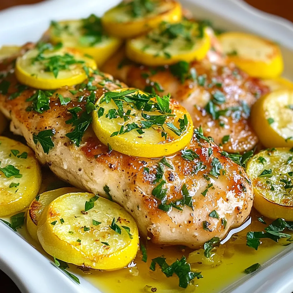 - 2 Hähnchenbrustfilets, ohne Haut und Knochen - 2 mittelgroße Zucchini, in Runden geschnitten - 2 gelbe Kürbisse, in Runden geschnitten Die Hähnchenbrust ist der Hauptbestandteil dieses Gerichts. Sie liefert viel Protein und bleibt saftig. Zucchini und Kürbis bringen eine schöne Farbe und einen milden Geschmack. Zusammen ergeben sie eine tolle Kombination. - 4 Esslöffel Olivenöl - 3 Knoblauchzehen, fein gehackt - 1 Esslöffel frischer Zitronensaft - 1 Teelöffel Zitronenschale Die Marinade macht das Hähnchen besonders lecker. Olivenöl sorgt für eine schöne Textur. Knoblauch gibt einen starken Geschmack. Zitronensaft und -schale bringen Frische und einen Hauch von Säure. - 1 Teelöffel getrockneter Oregano - 1 Teelöffel getrockneter Thymian - Salz und Pfeffer nach Geschmack Die Gewürze verleihen dem Gericht Tiefe. Oregano und Thymian sind klassische Kräuter für Hähnchen. Sie harmonieren gut mit dem Gemüse. Salz und Pfeffer runden das Ganze ab und bringen die Aromen zur Geltung. {{ingredient_image_2}} Heize deinen Ofen auf 200°C vor. Das sorgt für eine gute Grundlage. Jetzt bereite die Marinade vor. Nimm eine kleine Schüssel und vermenge 2 Esslöffel Olivenöl, 3 fein gehackte Knoblauchzehen, 1 Esslöffel Zitronensaft, 1 Teelöffel Zitronenschale, 1 Teelöffel Oregano, 1 Teelöffel Thymian, Salz und Pfeffer. Diese Mischung wird das Hähnchen zart und voller Geschmack machen. Nimm die 2 Hähnchenbrustfilets und lege sie in einen großen, wiederverschließbaren Beutel oder eine flache Schale. Gieße die Hälfte der Marinade über das Hähnchen. Sorge dafür, dass das Fleisch gut bedeckt ist. Lass es 15 bis 30 Minuten marinieren. So kann das Hähnchen die Aromen aufnehmen und intensiver schmecken. Erhitze eine große, ofenfeste Pfanne auf mittlerer Hitze. Wenn die Pfanne heiß ist, lege die marinierten Hähnchenbrustfilets hinein. Brate sie 3-4 Minuten auf jeder Seite an, bis sie goldbraun sind. Das gibt dir eine schöne Kruste. Nachdem du das Hähnchen angebraten hast, verringere die Hitze. Ordne die geschnittenen Zucchini und Kürbisse um das Hähnchen in der Pfanne an. Gieße die restliche Marinade über das Gemüse. Jetzt ist es Zeit, die Pfanne in den vorgeheizten Ofen zu stellen. Backe das Gericht 20-25 Minuten lang, bis das Hähnchen durchgegart ist. Die Innentemperatur sollte 74°C erreichen. Das Gemüse wird zart und lecker. Lass das Gericht nach dem Backen 5 Minuten ruhen. Garnier das Hähnchen mit frischer Petersilie vor dem Servieren. Um den Geschmack zu intensivieren, mariniere das Hähnchen mindestens 30 Minuten. Du kannst es auch über Nacht im Kühlschrank lassen. So ziehen die Aromen besser ein. Diese Zeit macht einen großen Unterschied. Nutze eine wiederverschließbare Tüte für weniger Aufwand. Die Pfanne sollte heiß sein, bevor du das Hähnchen hineingibst. Das sorgt für eine schöne Kruste. Verwende mittlere Hitze, um ein Anbrennen zu vermeiden. Achte darauf, dass du die Hähnchenbrustfilets nicht überfüllst. So garen sie gleichmäßig. Die Innentemperatur ist entscheidend. Sie sollte 74°C erreichen, damit das Hähnchen sicher gegessen werden kann. Nutze ein Fleischthermometer, um sicherzugehen. Lass das Gericht nach dem Backen kurz ruhen. So bleibt der Saft im Hähnchen. Profi Tipps Marinierzeit verlängern: Lassen Sie das Hühnchen länger marinieren, um den Geschmack noch intensiver zu gestalten. Eine Marinierzeit von bis zu 2 Stunden ist ideal, wenn Sie Zeit haben. Gemüse variieren: Experimentieren Sie mit verschiedenen Gemüsesorten wie Paprika, Auberginen oder Karotten, um das Gericht abwechslungsreicher zu gestalten. Ofen vorheizen: Stellen Sie sicher, dass der Ofen vollständig vorgeheizt ist, bevor Sie das Hühnchen und das Gemüse hineingeben. Dies sorgt für eine gleichmäßige Garung. Fleischthermometer verwenden: Nutzen Sie ein Fleischthermometer, um sicherzustellen, dass das Hühnchen die richtige Innentemperatur von 74°C erreicht, damit es saftig und sicher ist. {{image_4}} Wenn du Zucchini und Kürbis nicht magst, probiere andere Gemüsesorten. Du kannst Paprika, Auberginen oder Brokkoli verwenden. Diese Gemüsesorten bringen verschiedene Geschmäcker und Texturen. Sie passen gut zu Hähnchen und machen das Gericht bunter. Du kannst die Gewürze ganz einfach ändern. Statt Oregano und Thymian verwende Basilikum oder Rosmarin. Diese Kräuter geben deinem Gericht einen neuen Geschmack. Experimentiere mit verschiedenen Kombinationen, um deine Lieblingsmischung zu finden. Denke daran, dass frische Kräuter noch mehr Aroma bringen. Wenn du kein Hähnchen essen möchtest, gibt es viele Alternativen. Pute ist eine gute Wahl und hat einen ähnlichen Geschmack. Du kannst auch Tofu oder Tempeh verwenden, wenn du vegetarisch kochen willst. Beide sind nahrhaft und nehmen die Marinade gut auf. So bleibt dein Gericht lecker und gesund. Um die Frische zu maximieren, bewahre die Reste in einem luftdichten Behälter auf. So bleibt das Hühnchen saftig und das Gemüse knackig. Stelle sicher, dass das Gericht vollständig abgekühlt ist, bevor du es in den Kühlschrank stellst. Reste sollten innerhalb von 3-4 Tagen gegessen werden. Für die richtige Lagerung friere das Gericht in einem gefrierfesten Behälter ein. Achte darauf, die Luft so gut wie möglich zu entfernen. So bleibt alles frisch. Zum Auftauen lege das Gericht über Nacht in den Kühlschrank. Du kannst es auch in der Mikrowelle auftauen, aber achte darauf, dass es gleichmäßig erhitzt wird. Es gibt viele Möglichkeiten, Reste zu nutzen. Du kannst sie in einem Salat verwenden oder in einer Wraps kombinieren. Auch als Füllung für Tacos sind sie lecker. Eine weitere Idee ist, das Gemüse mit etwas Käse zu überbacken. So hast du schnell ein neues Gericht. Sie können die Marinade leicht anpassen. Fügen Sie frische Kräuter hinzu, wie Basilikum oder Rosmarin. Mögen Sie es scharf? Ein wenig rote Paprika kann helfen. Für eine süßere Note probieren Sie Honig oder Ahornsirup. Sie können auch Sojasauce oder Senf verwenden, um den Geschmack zu verändern. Experimentieren Sie nach Ihrem Geschmack! Ja, das Gericht lässt sich wunderbar auf dem Grill zubereiten. Marinieren Sie das Hähnchen wie gewohnt. Heizen Sie den Grill auf mittlere Hitze vor. Grillen Sie die Hähnchenbrustfilets etwa 6-7 Minuten pro Seite. Fügen Sie die Zucchini und den Kürbis in eine Grillpfanne. Grillen Sie das Gemüse, bis es zart ist. So erhalten Sie ein rauchiges Aroma! Zu diesem Gericht passen viele Beilagen. Ein frischer grüner Salat bringt Farbe und Frische. Auch Reis oder Quinoa sind gute Optionen. Wenn Sie etwas Herzhaftes wollen, probieren Sie knusprige Bratkartoffeln oder Kartoffelpüree. Brokkoli oder grüne Bohnen ergänzen die Mahlzeit perfekt. Wählen Sie, was Ihnen am besten schmeckt! Zusammenfassend haben wir die leckeren Zutaten für unser Gericht erkundet. Wir haben das Hähnchen marinieren, anbraten und backen gelernt. Zudem habe ich empfehlenswerte Tipps für Geschmack und Garzeit gegeben. Variationen mit anderen Gemüsesorten sind möglich. Die Aufbewahrung hilft dabei, Reste optimal zu nutzen. Es gibt viele Wege, das Rezept anzupassen. Nutze diese Anleitungen, um einfache, gesunde Gerichte zu kreieren. Kochen kann Spaß machen und lecker sein, wenn du die richtigen Schritte folgst. Viel Freude beim Kochen!