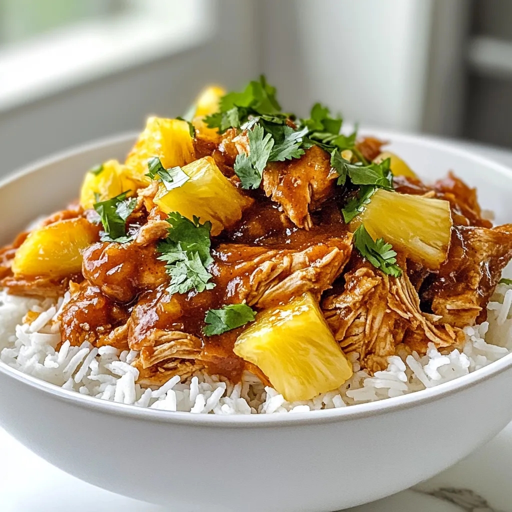 Für das Ananas BBQ Crockpot Hähnchen benötigst du: - 4 Hähnchenbrustfilets, ohne Knochen und Haut - 1 Tasse Ananassaft - 1 Tasse BBQ-Sauce (deiner Lieblingsmarke) - 1 Tasse Ananasstücke (frisch oder aus der Dose, abgetropft) - 1 Esslöffel Sojasauce - 1 Esslöffel gehackter Knoblauch - 1 Teelöffel gemahlener Ingwer - 1 Teelöffel Zwiebelpulver - Salz und Pfeffer nach Geschmack - Frischer Koriander (zur Garnierung) Diese Zutaten machen das Gericht saftig und voller Geschmack. Die Mischung aus Ananas und BBQ-Sauce gibt dem Hähnchen eine süßliche Note. Um das Gericht noch besser zu machen, kannst du diese Zutaten hinzufügen: - Chilipulver für etwas Schärfe - Paprikapulver für eine rauchige Note - Frühlingszwiebeln, fein gehackt, für zusätzlichen Crunch - Limettensaft für eine frische Säure Diese Optionen geben deinem Hähnchen eine persönliche Note. Experimentiere und finde deine Lieblingskombination. Wähle frische Zutaten für den besten Geschmack. Achte beim Hähnchen darauf, dass es gut aussieht und frisch riecht. Für die Ananasstücke kannst du frische Ananas verwenden, wenn du sie magst. Ananassaft sollte ohne Zuckerzusatz sein. Eine hochwertige BBQ-Sauce macht den Unterschied. Probiere verschiedene Marken aus, um deinen Favoriten zu finden. Wenn du frischen Koriander magst, nutze ihn für die Garnierung. Er gibt dem Gericht einen frischen Kick. {{ingredient_image_2}} Beginne mit den Hähnchenbrustfilets. Spüle sie unter kaltem Wasser ab. Tupfe sie dann mit einem Küchenpapier trocken. Würze die Hähnchenbrustfilets auf beiden Seiten. Nutze Salz, Pfeffer, Zwiebelpulver, gehackten Knoblauch und gemahlenen Ingwer. Diese Gewürze geben dem Hähnchen viel Geschmack. Lege die gewürzten Hähnchenbrustfilets in den Crockpot. Jetzt kommt der Spaß! Mische in einer Schüssel den Ananassaft, die BBQ-Sauce, die Sojasauce und die Ananasstücke. Rühre alles gut um, bis es gut vermischt ist. Gieße diese Mischung über das Hähnchen. Stelle sicher, dass das Hähnchen gut bedeckt ist. Decke den Crockpot ab. Koche das Gericht auf niedriger Stufe für 6-7 Stunden. Wenn du mehr Zeit hast, kannst du auch die hohe Stufe nutzen. In diesem Fall koche das Hähnchen für 3-4 Stunden. Das Hähnchen ist fertig, wenn es zart ist. Nach dem Kochen, zerteile das Hähnchen mit zwei Gabeln in feine Stücke. Mische es gut mit der Sauce. Um das beste Hähnchen im Crockpot zu machen, ist die Vorbereitung wichtig. Beginne mit frischen Hähnchenbrustfilets. Spüle sie gut ab und tupfe sie trocken. Würze sie dann mit Salz, Pfeffer und den anderen Gewürzen. Diese Schritte sorgen für mehr Geschmack. Lege die Hähnchenbruststücke in den Crockpot. Achte darauf, dass die Sauce das Hähnchen gut umhüllt. Das Hähnchen braucht Zeit. Koche es mindestens sechs Stunden auf niedriger Stufe. So wird es besonders zart und saftig. Ein häufiger Fehler ist, das Hähnchen zu lange zu kochen. Dies kann das Fleisch trocken machen. Halte dich an die angegebene Kochzeit. Ein weiterer Fehler ist zu viel Flüssigkeit. Zu viel Ananassaft oder BBQ-Sauce kann die Konsistenz verändern. Verwende die richtige Menge. Wenn du die Sauce magst, kannst du mehr nach dem Kochen hinzufügen. Überprüfe auch die Temperatur. Der Crockpot sollte immer gut abgedeckt sein. Du kannst das Rezept ganz einfach anpassen. Probiere verschiedene BBQ-Saucen aus. Jede Sauce bringt ihren eigenen Geschmack. Füge auch andere Gewürze hinzu, wie Paprika oder Cayennepfeffer, wenn du es schärfer magst. Wenn du frische Ananas verwendest, kannst du mehr Geschmack hinzufügen. Experimentiere mit verschiedenen Kräutern. Frischer Koriander ist lecker, aber auch Petersilie passt gut. So wird dein Gericht noch interessanter und schmackhafter. Pro Tipps Hähnchen marinieren: Lass die Hähnchenbrustfilets vor dem Kochen mindestens 30 Minuten in der Ananas-BBQ-Sauce marinieren, um noch mehr Geschmack zu entfalten. Verschiedene Ananasvarianten: Du kannst frische Ananas für eine knackige Textur oder Dosenananas für eine süßere Note verwenden. Beides funktioniert gut! BBQ-Sauce anpassen: Experimentiere mit verschiedenen BBQ-Saucen oder füge etwas Honig oder Chili hinzu, um die Süße oder Schärfe nach deinem Geschmack anzupassen. Resteverwertung: Verwende übriggebliebenes Hähnchen in Wraps, Salaten oder als Pizzabelag für eine schnelle und leckere Mahlzeit. {{image_4}} Wenn du keine Hähnchenbrustfilets magst, probiere Thighs oder sogar Putenbrust. Diese Fleischstücke sind saftig und geben viel Geschmack. Sie benötigen auch nicht so lange zum Garen. Du kannst auch Hähnchenflügel verwenden, um eine andere Textur zu bekommen. Achte darauf, die Garzeit entsprechend anzupassen, damit das Fleisch zart bleibt. Für eine vegetarische oder vegane Option kannst du Tofu oder Jackfruit verwenden. Tofu saugt die Aromen der Sauce gut auf. Jackfruit hat eine faserige Struktur und ähnelt Hähnchen. Marinier die Stücke gut in Ananassaft und BBQ-Sauce. Koche sie dann im Crockpot für die gleiche Zeit. So erhältst du ein köstliches, fleischfreies Gericht. Die Wahl der BBQ-Sauce verändert den Geschmack stark. Eine süße Sauce passt gut zu Ananas. Eine rauchige Sauce bringt Tiefe. Probiere auch würzige Saucen, um dem Gericht einen Kick zu geben. Du kannst sogar eine Mischung deiner Lieblingssaucen verwenden. Experimentiere und finde deinen Favoriten! Um dein Ananas BBQ Crockpot Hähnchen frisch zu halten, kühle es schnell ab. Lege die Reste in einen luftdichten Behälter. Du kannst das Hähnchen bis zu drei Tage im Kühlschrank aufbewahren. Wenn du es länger speichern willst, friere es in Portionen ein. Achte darauf, die Reste innerhalb von drei Monaten zu verbrauchen. Um das Hähnchen wieder aufzuwärmen, nutze die Mikrowelle oder den Ofen. In der Mikrowelle, stelle die Leistung auf mittel und erwärme das Hähnchen für zwei bis drei Minuten. Decke es mit einem feuchten Papiertuch ab, damit es nicht austrocknet. Im Ofen, heize ihn auf 180 Grad Celsius vor. Lege das Hähnchen in eine Auflaufform und bedecke es mit Aluminiumfolie. Erwärme es für etwa 15 bis 20 Minuten. Frische Zutaten sind das Herz jedes Rezepts. Hähnchenfleisch sollte hellrosa sein und keinen unangenehmen Geruch haben. Ananasstücke sollten fest und saftig sein. BBQ-Sauce ist lange haltbar, achte jedoch auf das Haltbarkeitsdatum. Wenn du frische Ananas verwendest, verbrauche sie innerhalb von fünf Tagen nach dem Schneiden. Achte immer darauf, Zutaten richtig zu lagern, um die Frische zu bewahren. Du solltest das Hähnchen im Crockpot für 6-7 Stunden auf niedriger Stufe oder 3-4 Stunden auf hoher Stufe kochen. Das Hähnchen wird zart und saftig. Überprüfe immer die Innentemperatur. Sie sollte mindestens 75 Grad Celsius sein. Dadurch weißt du, dass es sicher zu essen ist. Langsame Garzeiten machen das Hähnchen besonders geschmackvoll und zart. Ja, du kannst frische Ananas verwenden! Frische Ananas gibt deinem Gericht einen tollen Geschmack. Wenn du frische Ananas wählst, schneide sie in kleine Stücke. So vermischt sie sich gut mit der BBQ-Sauce. Achte darauf, die Ananas gut abzutropfen, wenn du Dosenananas verwendest. Dadurch wird zu viel Flüssigkeit im Gericht vermieden. Ja, dieses Rezept kann glutenfrei sein. Stelle sicher, dass du eine glutenfreie BBQ-Sauce und Sojasauce verwendest. Viele Marken bieten glutenfreie Optionen an. Überprüfe immer die Etiketten, um sicherzugehen. So kannst du sicher essen, ohne dir Sorgen zu machen. In diesem Blogbeitrag haben wir die wichtigsten Zutaten und Schritte für das perfekte Hähnchen im Crockpot behandelt. Ich habe Tipps gegeben, um die besten Zutaten auszuwählen und häufige Fehler zu vermeiden. Variationen wie vegetarische Optionen wurden ebenfalls besprochen. Denke an die richtigen Lagerungshinweise, um dein Essen frisch zu halten. Mit diesem Wissen kannst du jedes Mal ein schmackhaftes Gericht zubereiten. Probiere die Rezepte aus und finde deine Favoriten!