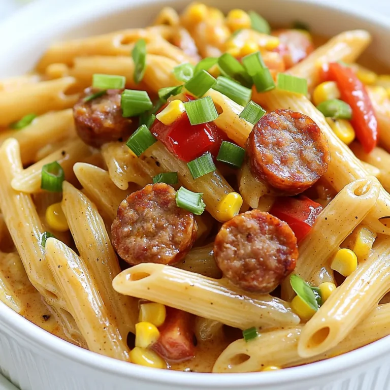 - 340 g Penne-Pasta - 450 g geräucherte Wurst, in Scheiben geschnitten - 1 Esslöffel Cajun-Gewürz Die Penne-Pasta bildet die Grundlage dieses Gerichts. Die Form hält die Soße gut fest. Die geräucherte Wurst bringt einen tiefen, herzhaften Geschmack. Das Cajun-Gewürz gibt dem Gericht eine besondere Würze. Es ist eine Mischung aus Paprika, Knoblauch und anderen Gewürzen. - 1 mittelgroße Zwiebel, gewürfelt - 1 rote Paprika, gewürfelt - 2 Knoblauchzehen, fein gehackt - 720 ml Hühnerbrühe - 1 Dose (410 g) Tomatenwürfel (mit Saft) - 150 g Süßmais (gefroren oder frisch) Die Zwiebel und Paprika sorgen für Frische und Farbe. Der Knoblauch bringt einen tollen Geschmack. Die Hühnerbrühe macht das Gericht saftig. Die Tomatenwürfel fügen Süße und Säure hinzu. Der Mais ist ein leckerer, süßer Zusatz. - Salz und Pfeffer nach Geschmack - 2 Esslöffel Olivenöl - 240 ml Schlagsahne Olivenöl ist wichtig zum Anbraten der Wurst und des Gemüses. Salz und Pfeffer runden den Geschmack ab. Die Schlagsahne macht das Gericht cremig und reichhaltig. So wird die Pasta noch schmackhafter und leckerer. - Schneide die Wurst in gleichmäßige Scheiben. - Würfle die Zwiebel und die rote Paprika. - Hacke den Knoblauch fein. - Bereite die Hühnerbrühe und die Tomaten vor. - Erhitze das Olivenöl in einem großen Topf. - Brate die Wurst für 5 bis 7 Minuten an, bis sie braun ist. - Füge die Zwiebel, Paprika und Knoblauch hinzu und sauté die Mischung für 3 bis 4 Minuten. - Streue das Cajun-Gewürz gleichmäßig über die Wurst und das Gemüse und rühre gut um. - Gieße die Hühnerbrühe in den Topf und füge die Tomaten hinzu. - Rühre alles gut durch, um die Zutaten zu kombinieren. - Bringe die Mischung zum Kochen. - Füge die Penne-Pasta hinzu und lasse das Gericht bei schwacher Hitze köcheln. - Decke den Topf ab und koche die Pasta für 10 bis 12 Minuten, bis sie al dente ist. - Rühre gelegentlich um, damit nichts anbrennt. - Wenn die Pasta gar ist, rühre die Schlagsahne und den Süßmais ein. - Schmecke das Gericht mit Salz und Pfeffer ab und lasse es weitere 2 bis 3 Minuten auf dem Herd. Um den besten Geschmack zu erzielen, brate die Wurst gut an. Ich empfehle, sie 5-7 Minuten lang bei mittlerer Hitze zu braten. So wird sie knusprig und gibt viel Aroma ab. Achte darauf, das Gemüse nicht zu lange zu sautieren. 3-4 Minuten reichen aus, damit es weich wird, aber noch knackig bleibt. Das Timing beim Kochen der Pasta ist sehr wichtig. Die Penne sollte al dente sein, also nicht zu weich. Halte dich genau an die Mengenangaben in deinem Rezept. Zu viel oder zu wenig Flüssigkeit kann die Konsistenz der Pasta beeinflussen. Du kannst das Gericht mit weiteren Gewürzen und Kräutern aufpeppen. Zum Beispiel passen Paprikapulver oder italienische Kräuter gut dazu. Ein Schuss Schlagsahne macht die Sauce schön cremig. Das gibt der Pasta eine tolle Textur und verringert die Schärfe des Cajun-Gewürzes. Experimentiere ruhig, um deinen perfekten Geschmack zu finden. {{image_4}} Um das Gericht vegetarisch zu machen, kannst du die Wurst durch pflanzliche Alternativen ersetzen. Es gibt viele leckere Produkte auf dem Markt. Du kannst auch Tofu oder Tempeh verwenden. Diese Optionen bieten dir den gleichen tollen Geschmack. Zusätzlich empfehle ich, mehr Gemüse hinzuzufügen. Gehackte Zucchini, Spinat oder sogar Pilze passen gut dazu. Diese Zutaten bringen frische und gesunde Aromen in dein Gericht. Achte darauf, das Gemüse gut zu sautieren, damit es weich und schmackhaft wird. Wenn du es schärfer magst, füge Jalapeños oder scharfe Sauce hinzu. Diese Zutaten geben dem Gericht mehr Kick. Du kannst frische Jalapeños in Scheiben schneiden oder die Sauce nach deinem Geschmack dosieren. Experimentiere auch mit scharfen Gewürzen. Paprika oder Cayennepfeffer sind gute Optionen. Sie verleihen deinem Gericht eine feurige Note und machen es aufregend. Achte darauf, die Schärfe langsam zu steigern, damit es nicht zu scharf wird. Für eine glutenfreie Version verwende glutenfreie Pasta. Es gibt viele Sorten wie Linsen- oder Reis-Pasta. Diese Pasta kocht ähnlich wie normale Pasta, also musst du nicht viel ändern. Du kannst auch Alternativen zur Hühnerbrühe nutzen. Gemüsebrühe ist eine gute Wahl und bringt zusätzlichen Geschmack. Achte darauf, dass die Brühe ebenfalls glutenfrei ist. So bleibt dein Gericht für alle essbar, ohne den tollen Geschmack zu verlieren. Um die Reste von Cajun Wurst Pasta gut zu lagern, lege sie in den Kühlschrank. Verwende dafür geeignete Behälter. Diese sollten luftdicht sein, um den Geschmack zu bewahren. Du kannst Kunststoffbehälter oder Glasbehälter verwenden. Achte darauf, dass die Reste vollständig abgekühlt sind, bevor du sie in den Kühlschrank stellst. So bleibt die Pasta frisch und lecker. Wolltest du die Pasta länger aufbewahren? Dann friere sie ein. Verwende einen gefrierfesten Behälter oder einen Gefrierbeutel. Achte darauf, so viel Luft wie möglich zu entfernen, um Gefrierbrand zu vermeiden. Du kannst die Pasta bis zu drei Monate im Gefrierfach lagern. So hast du immer eine schnelle Mahlzeit bereit. Um die Pasta wieder aufzuwärmen, gibt es einige Methoden. Du kannst sie auf dem Herd oder in der Mikrowelle erhitzen. Wenn du die Herdmethode wählst, stelle die Hitze niedrig und rühre regelmäßig um. Das verhindert das Überkochen. Bei der Mikrowelle stelle eine mittlere Leistung ein und erwärme die Pasta in kurzen Intervallen. So bleibt sie cremig und lecker. Das Gericht ist im Kühlschrank bis zu 3 Tage haltbar. Lagere es in einem luftdichten Behälter. Im Gefrierfach kann es bis zu 3 Monate aufbewahrt werden. Stelle sicher, dass es gut verpackt ist, um Gefrierbrand zu vermeiden. Ja, du kannst andere Pastasorten verwenden. Spaghetti, Fusilli oder Farfalle sind gute Alternativen. Die Kochzeit kann variieren, also achte darauf, die Pasta al dente zu kochen. Als Beilage passen frischer Salat oder knuspriges Brot gut dazu. Auch gedämpftes Gemüse oder ein leichter Kartoffelsalat sind tolle Optionen. Sie ergänzen den Geschmack der Pasta perfekt und sorgen für eine ausgewogene Mahlzeit. In diesem Artikel haben wir wichtige Zutaten für ein leckeres Gericht besprochen. Dazu gehören Pasta, Wurst, Gemüse und verschiedene Gewürze. Ich habe dir gezeigt, wie du die Zutaten vorbereitest und die Schritte zum Kochen. Sei kreativ mit Variationen, wie vegetarisch oder schärfer. Achte auch auf die Lagerung und das Wiederaufwärmen deiner Reste. Probiere es aus und genieße dein Gericht! Es ist einfach, lecker und macht immer Spaß.