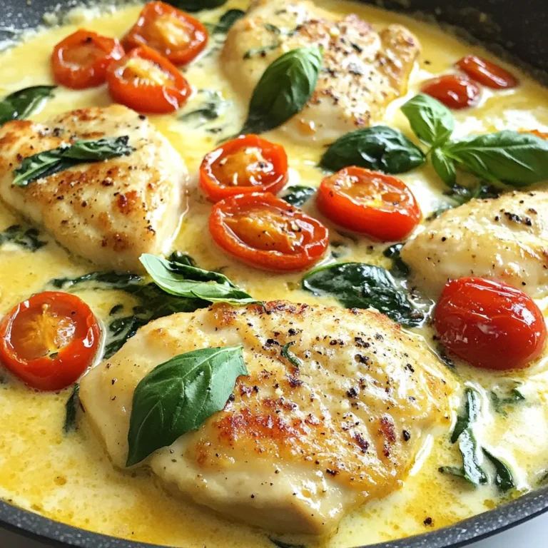 Für unser Marry Me Chicken Skillet brauchen wir frische und leckere Zutaten. Hier sind die Hauptzutaten: - 4 Hähnchenbrustfilets, ohne Knochen und Haut - 1 Esslöffel Olivenöl - 1 Tasse Kirschtomaten, halbiert - 1 Tasse Schlagsahne - 1/2 Tasse geriebener Parmesan - 1 Tasse frischer Spinat Diese Zutaten bringen viel Geschmack und Textur in unser Gericht. Die Hähnchenbrust ist zart und saftig. Die Kirschtomaten fügen eine süße Note hinzu, während die Schlagsahne und der Parmesan für eine cremige Sauce sorgen. Der Spinat bringt Farbe und Nährstoffe mit. Die Gewürze machen das Gericht besonders. Wir verwenden: - 1 Teelöffel Knoblauchpulver - 1 Teelöffel Zwiebelpulver - 1 Teelöffel italienische Gewürzmischung - Salz und Pfeffer nach Geschmack Diese Gewürze verleihen dem Hähnchen und der Sauce einen tollen Geschmack. Knoblauchpulver und Zwiebelpulver bringen einen herzhaften Geschmack. Die italienische Gewürzmischung sorgt für ein tolles Aroma. Salz und Pfeffer sind wichtig, um alles abzurunden. Frische Zutaten sind der Schlüssel zu einem guten Gericht. Die Kirschtomaten sind am besten, wenn sie reif sind. Sie sorgen für Süße und einen saftigen Biss. Frischer Spinat ist nicht nur gesund, sondern bringt auch eine schöne Farbe ins Spiel. Olivenöl ist perfekt zum Braten. Es hat einen milden Geschmack und ist gesund. Verwende nur frische Zutaten. So schmeckt das Gericht einfach besser. {{ingredient_image_2}} Zuerst musst du die Hähnchenbrustfilets vorbereiten. Nimm 4 Filets und tupfe sie trocken. Würze sie dann gleichmäßig mit Knoblauchpulver, Zwiebelpulver, italienischer Gewürzmischung, Salz und Pfeffer. Diese Gewürze bringen viel Geschmack. Lass das Hähnchen für ein paar Minuten ruhen, damit die Gewürze gut einziehen. Erhitze 1 Esslöffel Olivenöl in einer großen Pfanne. Stelle die Hitze auf mittel bis hoch. Wenn das Öl heiß ist, lege die gewürzten Hähnchenbrustfilets in die Pfanne. Brate sie etwa 6-7 Minuten auf jeder Seite. Achte darauf, dass sie goldbraun sind und gut durchgegart. Wenn das Hähnchen fertig ist, nimm es aus der Pfanne und lege es beiseite. In der gleichen Pfanne gibst du 1 Tasse halbierte Kirschtomaten. Koche sie 2-3 Minuten, bis sie platzen. Dadurch entsteht eine leckere Sauce. Reduziere die Hitze und füge 1 Tasse Schlagsahne hinzu. Rühre gut um, damit die Creme sich mit den Tomaten vermischt. Jetzt kommt 1/2 Tasse geriebener Parmesan dazu. Rühre weiter, bis der Käse schmilzt und die Sauce glatt ist. Füge dann 1 Tasse frischen Spinat hinzu und rühre, bis er zusammenfällt. Lege die Hähnchenbrustfilets zurück in die Pfanne, damit sie die köstliche Sauce aufnehmen können. Lass alles für 2-3 Minuten köcheln, um die Aromen zu vereinen. Bei der Zubereitung von Marry Me Chicken Skillet gibt es einige häufige Fehler. Diese Fehler können das Gericht weniger lecker machen. Achte darauf, das Hähnchen nicht zu lange zu braten. Wenn du es zu lange brätst, wird es trocken. Überprüfe die Garzeit genau. Achte auch darauf, die Sahne nicht zu früh hinzuzufügen. Wenn die Hitze zu hoch ist, kann die Sahne gerinnen. Die perfekte Garzeit für Hähnchenbrust liegt bei etwa 6-7 Minuten pro Seite. Du möchtest, dass das Hähnchen goldbraun und durchgegart ist. Ein Fleischthermometer kann hier helfen. Es sollte eine Innentemperatur von 75 Grad Celsius erreichen. So weißt du, dass es sicher zu essen ist. Lass das Hähnchen nach dem Garen kurz ruhen. Dadurch bleibt es saftig. Um die cremige Sauce perfekt zu machen, achte auf die Hitze. Reduziere sie, bevor du die Sahne hinzufügst. Rühre die Sahne gut um, damit sie gleichmäßig verteilt wird. Füge den Parmesan langsam hinzu. Wenn du ihn auf einmal hinzufügst, kann die Sauce klumpig werden. Lass die Sauce leicht köcheln, damit sie dick wird. So entsteht eine glatte, köstliche Sauce, die perfekt zum Hähnchen passt. Pro Tipps Hähnchen marinieren: Marinieren Sie die Hähnchenbrustfilets mindestens 30 Minuten vorher, um die Aromen zu intensivieren und das Fleisch zart zu machen. Frische Zutaten verwenden: Verwenden Sie frischen Spinat und frische Kirschtomaten für den besten Geschmack und die beste Textur in diesem Gericht. Parmesan richtig hinzufügen: Fügen Sie den Parmesan langsam hinzu und rühren Sie kontinuierlich, um Klumpenbildung zu vermeiden und eine glatte Soße zu erhalten. Variation der Kräuter: Experimentieren Sie mit verschiedenen frischen Kräutern wie Thymian oder Oregano für zusätzliche Geschmacksnuancen. {{image_4}} Um Marry Me Chicken Skillet vegetarisch zu machen, kann man Hähnchen durch Tofu ersetzen. Tofu hat eine tolle Textur und nimmt den Geschmack gut auf. Schneide den Tofu in Würfel und brate ihn in Olivenöl an. Achte darauf, ihn gut zu würzen. Du kannst auch Seitan oder Tempeh verwenden. Diese Optionen sind nahrhaft und lecker. So bleibt das Gericht spannend und schmackhaft. Parmesan ist großartig, aber du kannst auch andere Käsesorten verwenden. Frischkäse gibt der Sauce eine besondere Cremigkeit. Mozzarella schmilzt schön und hat einen milden Geschmack. Cheddar bringt eine würzige Note. Experimentiere mit Käsemischungen für neue Geschmäcker. Das macht das Gericht interessant und individuell. Gemüse bringt Farbe und Nährstoffe in dein Gericht. Zucchini, Paprika oder Brokkoli sind tolle Ergänzungen. Du kannst das Gemüse zusammen mit den Kirschtomaten anbraten. So wird es weich und lecker, ohne die Aromen zu überdecken. Spinat ist schon im Rezept, aber mehr Gemüse macht das Gericht noch gesünder. Probier es aus und schau, was dir am besten schmeckt! Um Marry Me Chicken Skillet frisch zu halten, lagere die Reste in einem luftdichten Behälter. Lass das Gericht auf Raumtemperatur abkühlen, bevor du es in den Kühlschrank stellst. So verhinderst du, dass sich Kondenswasser bildet. Im Kühlschrank bleibt das Gericht 3 bis 4 Tage haltbar. Erhitze die Reste gut, um sicherzustellen, dass sie warm und lecker sind. Wenn du das Gericht länger aufbewahren möchtest, kannst du es einfrieren. Teile das Gericht in Portionen und lege es in gefriergeeignete Behälter. So bleibt der Geschmack besser erhalten. Zum Auftauen lege die Portionen über Nacht in den Kühlschrank. Du kannst sie auch direkt in der Mikrowelle erwärmen. Achte darauf, dass sie vollständig erhitzt sind, bevor du sie servierst. Die Haltbarkeit von Marry Me Chicken Skillet ist wichtig. Bei richtiger Lagerung im Kühlschrank hält es 3 bis 4 Tage. Im Gefrierfach bleibt es bis zu 3 Monate genießbar. Nach dieser Zeit kann der Geschmack nachlassen. Achte immer auf Aussehen und Geruch, bevor du Reste isst. Wenn es komisch aussieht oder riecht, ist es besser, es wegzuwerfen. Um die Sauce dicker zu machen, kannst du etwas mehr Parmesan hinzufügen. Parmesan schmilzt gut und gibt der Sauce eine cremige Textur. Eine andere Methode ist, etwas Maisstärke mit Wasser zu mischen. Füge diese Mischung langsam zur Sauce hinzu, während du rührst. Lasse die Sauce dann kurz köcheln. So verdickt sie schnell und bleibt glatt. Ja, du kannst Marry Me Chicken Skillet auch im Ofen machen. Brate die Hähnchenbrustfilets zuerst in der Pfanne an, wie im Rezept beschrieben. Danach gibst du die Pfanne einfach in den Ofen. Stelle den Ofen auf 180 Grad Celsius ein. Backe das Gericht etwa 15 bis 20 Minuten. Achte darauf, dass das Hähnchen gut durchgegart ist. Es gibt viele leckere Beilagen, die gut zu diesem Gericht passen. Hier sind einige Ideen: - Reis: Ein einfacher, gekochter Reis nimmt die Sauce gut auf. - Pasta: Spaghetti oder Penne sind perfekte Begleiter. - Gemüse: Gedünstetes oder geröstetes Gemüse bringt Farbe auf den Teller. - Salat: Ein frischer grüner Salat sorgt für einen knusprigen Kontrast. Diese Beilagen machen das Essen noch köstlicher und sättigender. Die Zutaten für das Marry Me Chicken Skillet sind wichtig für den Geschmack. In der Schritt-für-Schritt-Anleitung habe ich gezeigt, wie du es perfekt zubereitest. Tipps helfen dir, Fehler zu vermeiden und das Gericht zu perfektionieren. Denk daran, dass Variationen dir neue Ideen geben. Zum Schluss solltest du wissen, wie du die Reste richtig lagerst. Dieses Gericht ist einfach und köstlich. Du kannst es nach deinem Geschmack anpassen und immer wieder genießen.