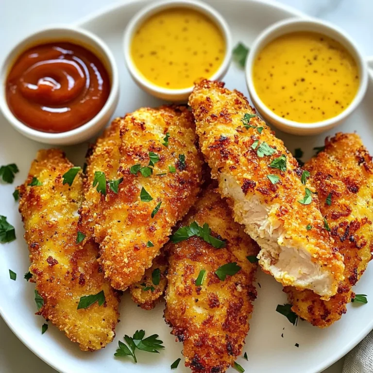 Für die perfekten Hähnchenstreifen brauchst du einige Hauptzutaten. Hier ist die Liste: - 450 g Hähnchenbrustfilet ohne Knochen und Haut, in Streifen geschnitten - 240 ml Buttermilch - 120 g Weizenmehl - 120 g Paniermehl (Panko bevorzugt für extra Knusprigkeit) Die Hähnchenbrust ist zart und saftig. Die Buttermilch macht das Hähnchen weich und gibt Geschmack. Panko ist wichtig, denn es sorgt für die knusprige Textur. Die Gewürze machen den Unterschied. Du brauchst: - 1 Teelöffel Knoblauchpulver - 1 Teelöffel Zwiebelpulver - 1 Teelöffel geräuchertes Paprikapulver - 1 Teelöffel Salz - ½ Teelöffel schwarzer Pfeffer - ½ Teelöffel Cayennepfeffer (optional für Schärfe) Diese Gewürze bringen den Geschmack richtig zur Geltung. Der geräucherte Paprika gibt ein rauchiges Aroma. Cayennepfeffer kann für einen kleinen Kick sorgen. Für die Zubereitung brauchst du auch ein paar zusätzliche Dinge: - Kochspray oder Olivenölspray Das Spray hilft, die Hähnchenstreifen knusprig zu machen. Es verhindert, dass sie an der Air Fryer-Oberfläche kleben bleiben. So wird das Frittieren einfach und das Ergebnis perfekt. {{ingredient_image_2}} Beginne mit der Marinade. Lege die Hähnchenstreifen in eine Schüssel mit Buttermilch. Lass sie mindestens 30 Minuten darin ziehen. Die Buttermilch macht das Hähnchen zart und gibt ihm tollen Geschmack. Du kannst die Marinierzeit auch auf bis zu 2 Stunden verlängern, wenn du mehr Zeit hast. Während das Hähnchen mariniert, bereite die Panade vor. In einer flachen Schüssel vermische Weizenmehl, Knoblauchpulver, Zwiebelpulver, geräuchertes Paprikapulver, Salz, schwarzen Pfeffer und optional Cayennepfeffer. In einer zweiten Schüssel legst du das Paniermehl bereit. Ich empfehle Panko, da es extra knusprig wird. Nach der Marinierzeit nimm die Hähnchenstreifen heraus und lasse die überschüssige Buttermilch abtropfen. Tauche jeden Streifen zuerst in die Mehlmischung und klopfe das überschüssige Mehl ab. Danach tauche sie in die Paniermehlmischung und drücke leicht an, damit die Panade gut haftet. Jetzt ist es Zeit, den Air Fryer auf 200°C vorzuheizen. Lass ihn etwa 5 Minuten laufen. Spray den Korb des Air Fryers mit Kochspray ein. Lege die panierten Hähnchenstreifen in einer einzigen Schicht hinein. Besprühe die Oberseiten leicht mit Olivenölspray für zusätzliche Knusprigkeit. Frittiere die Hähnchenstreifen für 8 bis 10 Minuten. Wende sie nach der Hälfte der Zeit vorsichtig um. Sie sind fertig, wenn sie goldbraun sind und eine Innentemperatur von 75°C erreichen. Nimm die Hähnchenstreifen vorsichtig heraus und lasse sie einige Minuten ruhen. Serviere sie warm auf einer großen Platte. Du kannst sie mit frischer Petersilie oder Basilikum garnieren. Vergiss nicht, deine Lieblingsdip-Sauce wie Honigsenf oder Barbecue-Sauce dazu zu reichen. Genießen! Um die Panade perfekt zu machen, achte auf die folgenden Punkte: - Buttermilch verwenden: Sie macht das Hähnchen zart und saftig. - Doppelte Panade: Tauche die Hähnchenstreifen zuerst in die Mehlmischung, dann in das Paniermehl. So bleibt die Panade besser haften. - Panko-Paniermehl: Verwende Panko für extra Knusprigkeit. Es ist leichter und knuspriger als normales Paniermehl. - Olivenölspray: Besprühe die Oberseite der Hähnchenstreifen mit Olivenölspray. Das hilft, die perfekte goldene Farbe zu bekommen. Die richtigen Beilagen machen das Gericht noch besser. Hier sind einige Vorschläge: - Gemischter Salat: Ein frischer Salat bringt Farbe auf den Teller. - Pommes frites: Knusprige Pommes passen perfekt zu den Hähnchenstreifen. - Dips: Honigsenf oder BBQ-Sauce sind tolle Begleiter. Sie bringen zusätzlichen Geschmack. - Gemüse-Sticks: Karotten oder Sellerie mit Dip sind gesund und lecker. Die Kochzeit kann je nach Air Fryer variieren. Hier sind einige allgemeine Richtlinien: - Vorheizen: Heize den Air Fryer immer auf 200°C vor. Das sorgt für gleichmäßiges Garen. - Kochzeit: Frittier die Hähnchenstreifen für 8-10 Minuten. Wende sie nach der Hälfte der Zeit. - Innentemperatur: Stelle sicher, dass das Hähnchen 75°C erreicht. Das ist wichtig für die Sicherheit. Mit diesen Tipps und Tricks gelingt dir eine perfekte Portion knuspriger Hähnchenstreifen! Pro Tipps Die richtige Marinierzeit: Lassen Sie das Hähnchen mindestens 30 Minuten in der Buttermilch marinieren, um die Zartheit und den Geschmack zu maximieren. Panko für extra Knusprigkeit: Verwenden Sie Panko-Paniermehl anstelle von normalem Paniermehl, um eine besonders knusprige Textur zu erreichen. Vorheizen des Air Fryers: Stellen Sie sicher, dass Ihr Air Fryer vor dem Kochen auf 200°C vorgeheizt wird, um eine gleichmäßige Garung zu gewährleisten. Ruhen lassen: Lassen Sie die Hähnchenstreifen nach dem Garen ein paar Minuten ruhen, damit sich die Säfte setzen und das Fleisch saftig bleibt. {{image_4}} Für mehr Geschmack kannst du die Gewürze leicht ändern. Du kannst zum Beispiel italienische Kräuter wie Oregano und Basilikum hinzufügen. Oder probiere etwas Curry-Pulver für einen exotischen Twist. Diese kleinen Änderungen bringen großen Spaß! Magst du es süß? Füge etwas Honig oder braunen Zucker zur Panade hinzu. Das gibt den Hähnchenstreifen einen tollen Glanz. Wenn du es herzhaft magst, dann erhöhe den Cayennepfeffer für einen scharfen Kick. Diese Variationen machen deine Hähnchenstreifen ganz besonders. Wenn du nach einer vegetarischen Option suchst, probiere Tofu oder Tempeh. Schneide sie in Streifen und mariniere sie wie das Hähnchen. Du kannst die gleichen Gewürze verwenden, um den Geschmack zu verbessern. Diese Alternativen sind nicht nur lecker, sondern auch gesund! Um die restlichen Hähnchenstreifen frisch zu halten, lege sie in einen luftdichten Behälter. Du kannst auch Frischhaltefolie verwenden. Stelle sicher, dass die Streifen abgekühlt sind, bevor du sie verpackst. So bleibt die Knusprigkeit besser erhalten. Wenn du die Hähnchenstreifen aufwärmen möchtest, nutze den Air Fryer für beste Ergebnisse. Stelle ihn auf 180°C ein. Lege die Streifen in den Korb und wärme sie für etwa 5 bis 7 Minuten auf. Dadurch werden sie wieder schön knusprig. Du kannst auch die Mikrowelle nutzen, aber sie werden nicht so knusprig. Im Kühlschrank halten die Hähnchenstreifen etwa 3 bis 4 Tage. Achte darauf, sie gut verpackt zu lagern. Im Gefrierschrank kannst du sie bis zu 3 Monate aufbewahren. Um sie aufzutauen, lege sie einfach über Nacht in den Kühlschrank. Die Hähnchenstreifen sollten etwa 8 bis 10 Minuten im Air Fryer garen. Ich empfehle, sie nach 4-5 Minuten vorsichtig zu wenden. So werden sie gleichmäßig goldbraun und knusprig. Achte darauf, dass die Innentemperatur mindestens 75°C erreicht. Das sorgt dafür, dass sie sicher und zart sind. Ja, du kannst anstelle von Buttermilch auch Joghurt oder Milch verwenden. Um den gleichen Effekt zu erzielen, füge etwas Zitronensaft oder Essig hinzu. Dies hilft, das Hähnchen zart zu machen. Auch pflanzliche Milch ist eine Option. Achte darauf, die Marinierzeit gleich zu halten, um den Geschmack zu intensivieren. Um die Hähnchenstreifen besonders knusprig zu machen, verwende Panko-Paniermehl. Es gibt den Streifen eine tolle Textur. Sprühe auch die Oberseite der panierten Hähnchenstreifen mit Olivenölspray. Das hilft, eine goldene Kruste zu bilden. Eine weitere Möglichkeit ist, sie nach dem Frittieren für einige Minuten im Ofen bei 100°C zu halten. So bleiben sie warm und knusprig. Die Hähnchenstreifen sind einfach zuzubereiten und lecker. Wir haben die wichtigsten Zutaten, die Schritte zur Zubereitung sowie hilfreiche Tipps besprochen. Achte auf die richtige Panade und passende Dips für das beste Ergebnis. Variiere die Gewürze für neue Geschmackserlebnisse. Mit den Tipps zur Lagerung bleiben die Reste frisch. Ich hoffe, du hast viele Ideen für deine eigenen Hähnchenstreifen gesammelt und bist bereit, sie auszuprobieren!