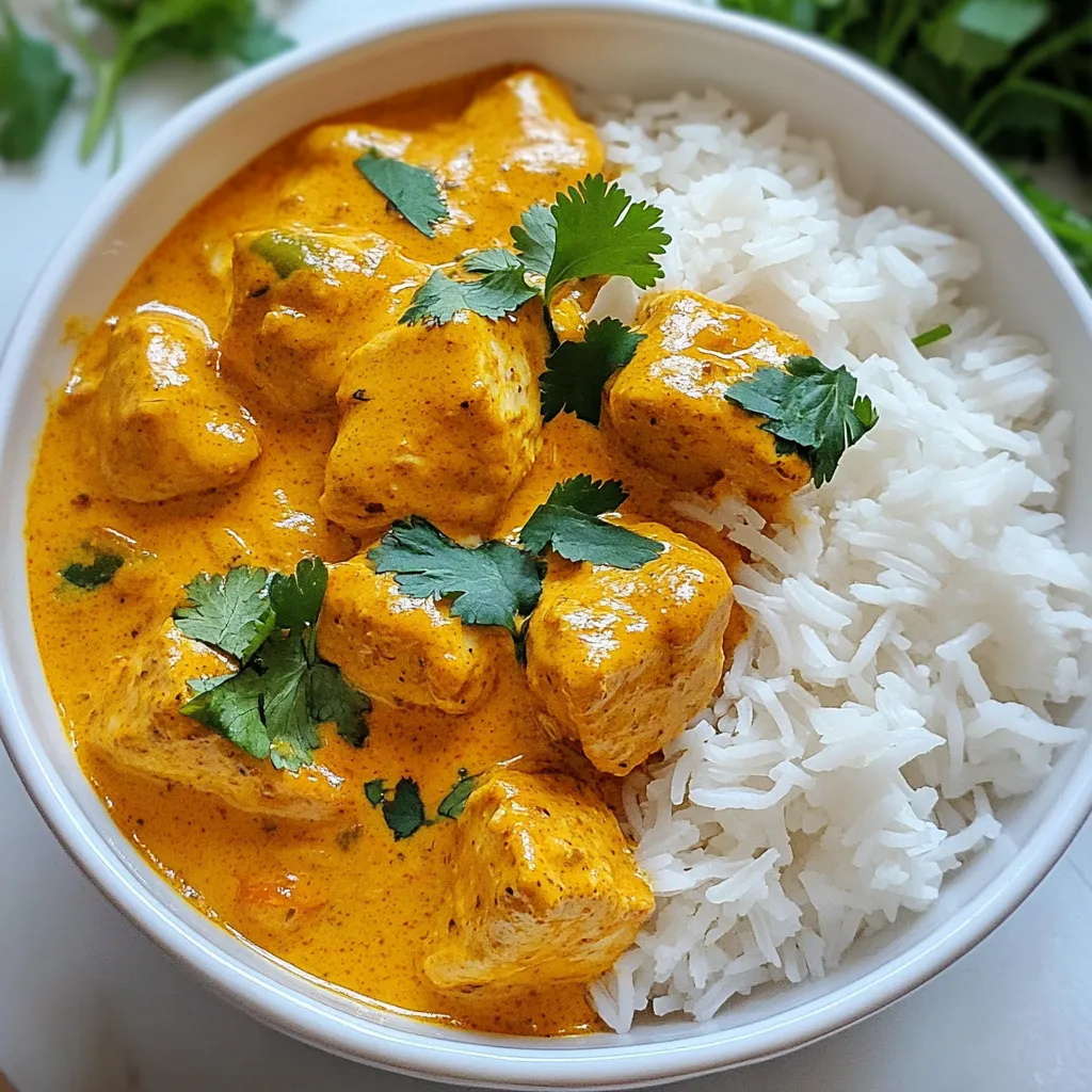 - 680 g Hähnchenbrust, gewürfelt - 240 ml Naturjoghurt - 2 Esslöffel Ingwer-Knoblauch-Paste - 1 Esslöffel Garam Masala - 1 Teelöffel Kurkuma-Pulver - 1 Teelöffel rote Chilipulver (nach Geschmack anpassen) - 1 Esslöffel Zitronensaft - Salz nach Geschmack - 3 Esslöffel Butter - 1 große Zwiebel, fein gehackt - 2 mittelgroße Tomaten, püriert - 240 ml Sahne - 1 Teelöffel Zucker (optional) - Frischer Koriander, gehackt (zur Garnitur) - Gekochter Basmati-Reis oder Naan (zum Servieren) Ich wähle frische Zutaten für mein Butter Chicken. Hähnchenbrust ist der Hauptbestandteil. Sie macht das Gericht zart. Naturjoghurt sorgt für eine tolle Marinade. Ingwer und Knoblauch bringen viel Geschmack. Gewürze wie Garam Masala und Kurkuma geben Tiefe. Rote Chilipulver fügt die gewünschte Schärfe hinzu. Tomaten sind wichtig für die Sauce. Sie geben eine schöne Basis. Zwiebeln sorgen für Süße und Textur. Butter und Sahne machen das Gericht cremig und reichhaltig. Frischer Koriander bringt Farbe und frische Aromen. Den Zucker füge ich optional hinzu. Er hilft, die Säure der Tomaten auszugleichen. Serviere das Butter Chicken mit Basmati-Reis oder Naan. Das rundet das Gericht perfekt ab. {{ingredient_image_2}} Vorteile des Marinierens Das Marinieren macht das Hähnchen zart und geschmackvoll. Die Gewürze dringen tief ein. So bekommst du ein aromatisches Gericht. Empfohlene Marinierzeit Mariniere das Hähnchen mindestens eine Stunde. Für mehr Geschmack lasse es über Nacht im Kühlschrank. So wird das Fleisch besonders saftig. Tipps zur Marinade Nutze Naturjoghurt für die Marinade. Er hilft, das Hähnchen zart zu machen. Füge Ingwer-Knoblauch-Paste und Gewürze hinzu. Mische alles gut, bis das Hähnchen gleichmäßig bedeckt ist. Richtiges Anbraten Erhitze Butter in einer großen Pfanne. Du brauchst mittlere Hitze, damit das Hähnchen nicht anbrennt. Brate das marinierte Hähnchen für 8-10 Minuten. Temperatur und Garzeit Das Hähnchen sollte goldbraun sein und durchgegart. Verwende ein Fleischthermometer, um sicherzustellen, dass die Innentemperatur 75 Grad Celsius erreicht. Beiseite stellen Nimm das Hähnchen aus der Pfanne und stelle es beiseite. Lass den Bratensatz in der Pfanne. Der gibt der Sauce viel Geschmack. Zwiebeln anbraten In der gleichen Pfanne fügst du mehr Butter hinzu. Dünste die gehackten Zwiebeln, bis sie weich und goldbraun sind. Das dauert etwa 5 Minuten. Pürierte Tomaten hinzufügen Gib die pürierten Tomaten zu den Zwiebeln. Lass die Mischung 5-7 Minuten köcheln. So verbinden sich die Aromen gut. Aromen kombinieren Achte darauf, dass sich das Öl von der Sauce trennt. Das zeigt, dass sie gut gekocht ist. Rühre alles gut um, damit sich die Gewürze verteilen. Hähnchen und Sauce zusammenführen Gib das gebratene Hähnchen zurück in die Pfanne mit der Sauce. Rühre vorsichtig um, damit das Hähnchen gut von der Sauce umhüllt ist. Sahne und Zucker hinzufügen Gieße die Sahne in die Pfanne. Füge auch einen Teelöffel Zucker hinzu, um die Säure der Tomaten auszugleichen. Rühre alles gut durch. Küchenzeiten und Tipps Lass die Mischung 10 Minuten bei niedriger Hitze köcheln. So können sich die Aromen gut entfalten. Überprüfe den Geschmack und passe ihn nach Belieben an. - Verwendung von frischen Gewürzen: Frische Gewürze machen einen großen Unterschied. Sie bringen mehr Aroma und Geschmack. Kaufe ganze Gewürze und mahle sie selbst. So bleibt der Duft und die Frische erhalten. - Bedeutung der Marinierzeit: Die Marinierzeit ist wichtig für den Geschmack. Lasse das Hähnchen mindestens eine Stunde marinieren. Am besten über Nacht im Kühlschrank. So zieht die Marinade tief in das Fleisch ein. - Anpassen der Gewürzmenge: Jeder hat einen anderen Geschmack. Beginne mit den empfohlenen Mengen. Du kannst später mehr Gewürze hinzufügen. Probiere das Gericht während des Kochens. So findest du die perfekte Balance für dich. - Beilagenideen: Butter Chicken passt gut zu Basmati-Reis oder Naan. Diese Beilagen nehmen die Sauce gut auf. Du kannst auch einen frischen Salat dazu servieren. - Präsentationstipps: Serviere das Butter Chicken in einer warmen Schüssel. Garniere es mit frisch gehacktem Koriander. Ein bunten Teller macht das Gericht einladend. - Paarung mit Drinks: Ein kühles Lassi oder Mango-Saft ergänzt das Gericht. Diese Getränke helfen, die Schärfe zu mildern. Alkoholische Optionen sind Bier oder ein leichter Weißwein. Pro Tipps Hähnchen marinieren: Je länger das Hähnchen mariniert, desto intensiver wird der Geschmack. Ideal ist eine Marinierzeit von mindestens 1 Stunde, besser jedoch über Nacht im Kühlschrank. Sahne hinzufügen: Um die Sauce besonders cremig zu machen, fügen Sie die Sahne am Ende des Kochvorgangs hinzu, damit sie nicht gerinnt. Würze anpassen: Die Menge an rotem Chilipulver können Sie nach Ihrem persönlichen Geschmack anpassen, um das Gericht milder oder schärfer zu gestalten. Serviertipps: Garnieren Sie das Gericht mit frischem Koriander und servieren Sie es in einer warmen Schüssel, um eine einladende Präsentation zu erzielen. {{image_4}} - Paneer Butter Chicken: Statt Hähnchen verwenden Sie Paneer. Dieser indische Käse ist weich und lecker. Er nimmt die Aromen der Sauce gut auf und wird cremig. - Gemüsesorten als Proteinersatz: Nutzen Sie Kichererbsen, Tofu oder Auberginen. Diese Optionen bringen den nötigen Biss. Sie sind nahrhaft und schmackhaft. - Vegane Optionen: Ersetzen Sie die Sahne durch Kokosmilch. Verwenden Sie einen pflanzlichen Joghurt. So bleibt das Gericht vegan und bleibt trotzdem reichhaltig. - Schärfe anpassen: Fügen Sie mehr oder weniger Chilipulver hinzu. Beginnen Sie mit einer kleinen Menge und probieren Sie es aus. So finden Sie die perfekte Balance für Ihren Gaumen. - Kreative Zutaten hinzufügen: Experimentieren Sie mit Mandeln oder Cashews. Diese Nüsse geben der Sauce einen neuen Geschmack. Auch Zutaten wie Spinat oder Erbsen sind eine gute Wahl. - Unterschiedliche Saucenbasis: Probieren Sie eine Tomatensauce mit Kokosmilch oder Passata. Diese Variationen geben Ihrem Gericht eine neue Tiefe. Seien Sie kreativ und entdecken Sie neue Aromen. - Kühlschranklagerung: Butter Chicken bleibt frisch, wenn du es in einem luftdichten Behälter aufbewahrst. Stelle sicher, dass es abgekühlt ist, bevor du es in den Kühlschrank stellst. So bleibt es bis zu vier Tage genießbar. - Einfrieren des Gerichts: Um Butter Chicken länger haltbar zu machen, kannst du es einfrieren. Teile das Gericht in Portionen und lege es in Gefrierbeutel. Achte darauf, die Luft herauszudrücken, bevor du sie versiegelst. So bleibt der Geschmack bis zu drei Monate erhalten. - Tipps zum Wiedererwärmen: Wenn du das Gericht wieder aufwärmst, mache es langsam. Erhitze es auf mittlerer Hitze in einem Topf. Füge etwas Wasser oder Sahne hinzu, um die Konsistenz zu verbessern. Rühre gut um, damit es gleichmäßig warm wird. - Wie lange ist es haltbar?: Im Kühlschrank hält sich Butter Chicken bis zu vier Tage. Im Gefrierfach bleibt es bis zu drei Monate frisch. Achte darauf, es gut zu verpacken. - Zeichen der Verderblichkeit: Überprüfe das Gericht auf Veränderungen. Wenn das Essen einen unangenehmen Geruch hat oder die Farbe sich verändert, schmeiß es weg. Sicherheit geht vor. Butter Chicken ist ein beliebtes Gericht aus Indien. Es stammt aus Delhi und entstand in den 1950er Jahren. Köche verwendeten übrig gebliebenes Hähnchen und machten daraus eine Sauce. Diese Sauce ist reich und cremig durch Butter und Sahne. Typische Zutaten sind: - Hähnchenbrust - Naturjoghurt - Ingwer-Knoblauch-Paste - Garam Masala - Kurkuma-Pulver - Rote Chilipulver - Zwiebeln - Pürierte Tomaten - Sahne - Frischer Koriander Ja, du kannst Butter Chicken im Voraus machen. Marinieren ist der erste Schritt. Du solltest das Hähnchen mindestens eine Stunde marinieren. Für besseren Geschmack kann es auch über Nacht im Kühlschrank bleiben. Die Aromen werden stärker, wenn du es ruhen lässt. Das Gericht schmeckt am besten, wenn es aufgewärmt wird. Du kannst es einfach in der Pfanne oder Mikrowelle warm machen. Butter Chicken hat einige nahrhafte Zutaten, aber es ist auch reich an Kalorien. Hähnchen bringt viele Proteine. Die Sahne und Butter fügen Fett hinzu. Gesunde Anpassungen sind möglich. Du kannst die Sahne durch griechischen Joghurt ersetzen. Ein wenig weniger Butter kann auch helfen. So bleibt der Geschmack lecker, aber mit weniger Kalorien. Zusammenfassend haben wir hier die Hauptzutaten für Butter Chicken besprochen. Ich erklärte, wie man das Hähnchen mariniert und kocht. Die Sauce und das Fertigstellen des Gerichts sind ebenso wichtig. Zudem gibt es Tipps für authentischen Geschmack und verschiedene Variationen, wie vegetarische oder vegane Alternativen. Denken Sie daran, die Lagerung und Haltbarkeit zu beachten. So bleibt das Essen frisch. Machen Sie Ihre eigene Version und genießen Sie die Aromen. Butter Chicken ist einfach und lecker – viel Spaß beim Kochen!