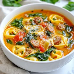 Für die Würstchen Spinat Tortellini Suppe brauchst du: - 225 g Käse-Tortellini - 450 g italienische Wurst (mild oder scharf, je nach Vorliebe) - 1 mittelgroße Zwiebel, gewürfelt - 3 Knoblauchzehen, fein gehackt - 960 ml Hühner- oder Gemüsebrühe - 120 g frischer Spinat - 1 Dose (400 g) gewürfelte Tomaten mit Kräutern - 2 Teelöffel italienische Gewürzmischung - 1 Esslöffel Olivenöl - Salz und Pfeffer nach Geschmack - Geriebener Parmesan zum Servieren Die Wahl der Zutaten ist wichtig für den Geschmack. Hier sind einige Tipps: - Wurst: Suche nach frischer italienischer Wurst. Achte auf hochwertige Zutaten ohne Füllstoffe. - Tortellini: Frische Käse-Tortellini bieten den besten Geschmack. Du kannst auch gefrorene verwenden, wenn nötig. - Gemüse: Wähle frischen Spinat. Er sollte knackig und leuchtend grün sein. - Brühe: Verwende hausgemachte Brühe, wenn möglich. Sie hat mehr Geschmack als gekaufte Brühe. - Tomaten: Wähle gewürfelte Tomaten mit Kräutern. Das spart Zeit und bringt viel Aroma. Diese Suppe ist nicht nur lecker, sondern auch nahrhaft. Hier sind einige Nährwerte pro Portion: - Kalorien: Ca. 300 kcal - Protein: Ca. 20 g - Kohlenhydrate: Ca. 32 g - Fett: Ca. 12 g - Ballaststoffe: Ca. 4 g Diese Suppe ist eine gute Quelle für Eiweiß und Ballaststoffe. Sie ist perfekt für eine schnelle Mahlzeit. {{ingredient_image_2}} 1. Erhitze in einem großen Topf oder einem Dutch Oven 1 Esslöffel Olivenöl bei mittlerer Hitze. 2. Füge 1 gewürfelte Zwiebel hinzu und brate sie 3-4 Minuten, bis sie glasig wird. 3. Gib 3 fein gehackte Knoblauchzehen dazu und brate sie 1 Minute lang an. 4. Entferne die Wurst aus ihrer Hülle und krümle sie in den Topf. Brate die Wurst 5-7 Minuten, bis sie braun ist. 5. Gieße 960 ml Hühner- oder Gemüsebrühe in den Topf. Füge 400 g gewürfelte Tomaten mit Kräutern hinzu. 6. Rühre 2 Teelöffel italienische Gewürzmischung ein und schmecke mit Salz und Pfeffer ab. 7. Lasse die Suppe bei mittlerer Hitze köcheln. Reduziere die Hitze auf niedrig und lasse sie 10 Minuten köcheln. 8. Gib 225 g Käse-Tortellini in den Topf und koche sie 3-5 Minuten. 9. Füge in den letzten Minuten 120 g frischen Spinat hinzu und rühre um. 10. Probiere die Suppe und passe die Gewürze nach Bedarf an. Serviere sie mit geriebenem Parmesan. - Olivenöl erhitzen und Zwiebel anbraten: 4-5 Minuten - Knoblauch anbraten: 1 Minute - Wurst anbraten: 5-7 Minuten - Brühe und Tomaten hinzufügen: 2 Minuten - Köcheln lassen: 10 Minuten - Tortellini kochen: 3-5 Minuten - Spinat hinzufügen und servieren: 2 Minuten Die gesamte Zubereitungszeit beträgt etwa 30 Minuten. - Großer Topf oder Dutch Oven - Kochlöffel - Schneidebrett - Messer - Messbecher Diese Geräte helfen dir, die Suppe schnell und einfach zuzubereiten. Um die beste Sausage Spinach Tortellini Soup zu machen, achte auf die Zwiebeln. Sie sollten weich und süß sein. Brate sie bei mittlerer Hitze und rühre oft um. Knoblauch ist wichtig für den Geschmack, also schneide ihn fein. Lass ihn nicht zu lange braten, sonst wird er bitter. Wähle frische Tortellini. Sie kochen schneller und schmecken besser. Die Gewürze machen die Suppe lebendig. Du kannst die italienische Gewürzmischung nach deinem Geschmack anpassen. Füge mehr Oregano oder Basilikum hinzu, wenn du es magst. Probiere auch Paprika oder Chili, um etwas Schärfe zu bekommen. Kosten ist der Schlüssel! Probiere die Suppe während des Kochens und passe die Gewürze nach deinem Geschmack an. Der richtige Käse macht die Suppe noch besser. Ich empfehle geriebenen Parmesan. Er hat einen kräftigen Geschmack und schmilzt gut. Du kannst auch Pecorino verwenden, wenn du etwas Salziges magst. Streue den Käse direkt vor dem Servieren auf die heiße Suppe. So schmilzt er schön und macht das Gericht cremig. Pro Tipps Wurst auswählen: Wählen Sie eine italienische Wurst mit Geschmack, die gut zu den anderen Zutaten passt. Mild oder scharf je nach Vorliebe. Frischer Spinat: Verwenden Sie frischen Spinat für den besten Geschmack und die beste Textur. Er sollte erst kurz vor dem Servieren hinzugefügt werden, um seine Farbe und Nährstoffe zu bewahren. Gemüsebrühe selbst machen: Selbstgemachte Brühe verleiht der Suppe mehr Tiefe und Geschmack. Wenn Sie keine Zeit haben, achten Sie auf hochwertige Fertigbrühe. Parmesan frisch reiben: Frisch geriebener Parmesan sorgt für ein intensiveres Aroma. Verwenden Sie eine Mikroplane für feines Reiben und gleichmäßige Verteilung in der Suppe. {{image_4}} Du kannst die Würstchen durch eine Mischung aus Pilzen und Kichererbsen ersetzen. Diese Zutaten geben der Suppe einen tollen Geschmack und machen sie nahrhaft. Verwende 300 g Champignons, gewürfelt, und 1 Dose Kichererbsen, gut abgespült. Brate die Pilze zusammen mit der Zwiebel und dem Knoblauch an. Füge dann die Brühe und die Tomaten hinzu. Das ergibt eine leckere, vegetarische Suppe. Für eine andere Geschmacksrichtung kannst du Hühnerbrust oder Rinderhack verwenden. Nimm 300 g Hühnerbrust und schneide sie in kleine Stücke. Brate sie in der Pfanne an, bis sie gar sind. Füge dann die Zwiebel und den Knoblauch hinzu. Bei der Verwendung von Rinderhack ist es wichtig, das Fett abzugießen, bevor du die Brühe hinzufügst. Beide Varianten bringen neue Aromen in die Suppe. Die Suppe lässt sich leicht mit verschiedenen Gemüsesorten anpassen. Probiere Karotten, Sellerie oder Zucchini. Schneide sie klein und füge sie zu den Zwiebeln hinzu. Sie geben der Suppe mehr Textur und Nährstoffe. Auch frische Kräuter wie Basilikum oder Petersilie machen einen großen Unterschied. Füge sie am Ende der Kochzeit hinzu, um ihren Geschmack zu bewahren. Um die Sausage Spinach Tortellini Soup richtig zu lagern, solltest du sie zuerst abkühlen lassen. Fülle die Suppe dann in einen luftdichten Behälter. Achte darauf, dass du den Behälter nicht zu voll machst, damit die Suppe Platz zum Ausdehnen hat. Das hilft, die Aromen frisch zu halten. Beim Aufwärmen dieser Suppe gibt es ein paar einfache Schritte. Gib die Suppe in einen Topf und erhitze sie bei mittlerer Hitze. Rühre sie gut um, um ein Anbrennen zu vermeiden. Du kannst auch einen Schuss Brühe hinzufügen, falls die Suppe zu dick geworden ist. Das sorgt für eine schöne Konsistenz. Im Kühlschrank bleibt die Suppe bis zu drei Tage frisch. Wenn du die Suppe länger aufbewahren möchtest, friere sie ein. In einem luftdichten Behälter hält sie sich bis zu drei Monate im Gefrierschrank. Denke daran, die Suppe langsam im Kühlschrank aufzutauen, bevor du sie wieder erhitzt. Die Zubereitung dieser Suppe dauert insgesamt etwa 30 Minuten. Du brauchst 10 Minuten für die Vorbereitung der Zutaten. Das Kochen dauert dann 20 Minuten. Es ist also perfekt für einen schnellen Abendessen. Ja, du kannst gefrorenen Spinat verwenden. Achte darauf, ihn vorher gut abzutropfen. Gefrorener Spinat hat einen anderen Geschmack, aber er funktioniert gut in dieser Suppe. Du sparst auch etwas Zeit, da du ihn nicht waschen musst. Ein einfaches Stück Brot passt perfekt dazu. Du kannst auch einen grünen Salat servieren. Eine Scheibe knuspriges Baguette ergänzt die Suppe sehr gut. Wenn du magst, kannst du auch Käse-Crostini probieren. Diese Anleitung bietet dir alles, was du für eine köstliche Suppe brauchst. Wir haben hochwertige Zutaten, eine klare Anleitung und hilfreiche Tipps beschrieben. Du weißt nun, wie du die perfekte Suppe zubereitest und sie ganz nach deinem Geschmack anpassen kannst. Denke an die Lagerung und Haltbarkeit, um die Suppe frisch zu halten. Mit diesen Ideen kannst du deine Suppe immer wieder neu gestalten und genießen. Probiere es aus und kreiere deine eigene köstliche Suppe!