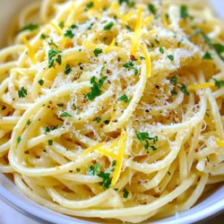 Um Knoblauch Parmesan Spaghetti zuzubereiten, benötigst du folgende Zutaten: - 340 g Spaghetti - 60 g ungesalzene Butter - 4 Zehen Knoblauch, fein gehackt - 1 Teelöffel rote Pfefferflocken (nach Geschmack anpassen) - 100 g frisch geriebener Parmesan - 1/2 Tasse frische Petersilie, gehackt - Salz und frisch gemahlener schwarzer Pfeffer nach Geschmack - Schale von 1 Zitrone - Optional: Extra Parmesan und Petersilie zum Garnieren Diese Zutaten sind einfach zu finden und bieten einen tollen Geschmack. Wenn du etwas Abwechslung möchtest, kannst du die Zutaten anpassen. Hier sind einige Vorschläge: - Ersetze die Spaghetti durch Vollkorn- oder Zucchini-Nudeln. - Verwende Olivenöl anstelle von Butter für eine leichtere Option. - Füge Gemüse wie Brokkoli oder Spinat hinzu, um mehr Nährstoffe zu bekommen. - Tausche den Parmesan gegen einen anderen Käse, wie Pecorino, für einen anderen Geschmack. Diese Alternativen können das Gericht spannend und gesund machen. Die Auswahl von frischen und hochwertigen Zutaten ist wichtig. Hier sind einige Tipps: - Wähle frischen Knoblauch. Er gibt dem Gericht einen kräftigen Geschmack. - Suche nach hochwertigem Parmesan. Dieser sollte gut reifen, um den besten Geschmack zu bieten. - Achte auf frische Kräuter. Petersilie sollte grün und knackig sein, nicht welk. - Kaufe Bio-Zutaten, wenn möglich. Diese schmecken oft besser und sind gesünder. Mit diesen Tipps wählst du die besten Zutaten für dein Gericht. {{ingredient_image_2}} Um die Spaghetti perfekt zu kochen, beginne mit einem großen Topf. Fülle ihn mit Wasser und füge eine gute Menge Salz hinzu. Bring das Wasser zum Kochen. Gib dann die 340 g Spaghetti hinein. Kochen Sie die Pasta nach den Anweisungen auf der Verpackung, bis sie al dente ist. Das dauert in der Regel etwa 8-10 Minuten. Bevor du das Wasser abgießt, hebe etwa 240 ml des Kochwassers auf. Das Wasser hat Stärke, die später hilft, die Soße zu binden. Danach die Spaghetti abgießen und beiseite stellen. Jetzt ist es Zeit für die Soße. In demselben Topf, in dem du die Spaghetti gekocht hast, schmelze 60 g ungesalzene Butter bei mittlerer Hitze. Achte darauf, dass die Butter nicht zu heiß wird. Füge 4 fein gehackte Knoblauchzehen hinzu. Brate den Knoblauch etwa 1-2 Minuten an, bis er duftet. Lass ihn nicht bräunen, sonst wird er bitter. Jetzt kannst du 1 Teelöffel rote Pfefferflocken hinzufügen. Rühre das Ganze 30 Sekunden lang um, damit die Butter den scharfen Geschmack aufnimmt. Senke die Hitze auf niedrig. Gib die abgetropften Spaghetti in den Topf mit der Knoblauch-Butter-Soße. Schwenke die Nudeln gut, bis sie gleichmäßig mit der Soße bedeckt sind. Jetzt kommt der trickreiche Teil. Füge nach und nach das aufbewahrte Pasta-Wasser hinzu. So erreichst du die gewünschte Konsistenz der Soße. Nimm den Topf vom Herd und füge 100 g frisch geriebenen Parmesan, 1/2 Tasse gehackte Petersilie und die Schale von 1 Zitrone hinzu. Mische alles gut, bis der Käse geschmolzen ist. Schmecke die Spaghetti mit Salz und frisch gemahlenem schwarzem Pfeffer ab. Jetzt sind die Knoblauch Parmesan Spaghetti bereit zum Servieren! Um die perfekte Soße für deine Knoblauch Parmesan Spaghetti zu erreichen, ist es wichtig, das richtige Pasta-Wasser zu verwenden. Du solltest etwa 240 ml von dem Wasser aufbewahren, in dem die Spaghetti gekocht wurden. Dieses Wasser enthält Stärke, die hilft, die Soße zu binden und cremiger zu machen. - Füge das Pasta-Wasser nach und nach hinzu. - Rühre die Soße gut um, bis sie die gewünschte Konsistenz hat. - Die Soße sollte leicht fließen, aber nicht zu dünn sein. Ein häufiger Fehler ist, die Spaghetti zu lange zu kochen. Achte darauf, sie al dente zu garen. So bleiben die Nudeln bissfest und nehmen die Soße besser auf. - Verwende genügend Wasser beim Kochen. - Rühre die Spaghetti regelmäßig um, um ein Verkleben zu vermeiden. - Vergiss nicht, sie vor dem Abtropfen zu probieren. Das Anrichten ist ein wichtiger Schritt. Du kannst die Spaghetti auf Servierplatten verteilen und sie mit frischem Parmesan und gehackter Petersilie garnieren. - Verwende eine Zitrone für einen frischen Kick. - Experimentiere mit der Menge an Käse oder Kräutern. - Serviere die Spaghetti heiß, damit sie am besten schmecken. Diese Tipps helfen dir, deine Knoblauch Parmesan Spaghetti noch besser zu machen. Probiere sie aus und genieße das leckere Ergebnis! Pro Tipps Salzwasser für die Pasta: Für den besten Geschmack und die richtige Konsistenz die Spaghetti in reichlich gesalzenem Wasser kochen. Das Wasser sollte so salzig wie das Meer schmecken. Frischer Knoblauch: Verwenden Sie frischen Knoblauch für den besten Geschmack. Getrockneter oder pulverisierter Knoblauch kann den Geschmack beeinträchtigen. Pasta-Wasser verwenden: Das aufbewahrte Pasta-Wasser enthält Stärke, die hilft, die Sauce besser an den Nudeln haften zu lassen und eine cremigere Konsistenz zu erreichen. Parmesan frisch reiben: Für einen intensiveren Geschmack verwenden Sie frisch geriebenen Parmesan anstelle von vorgeriebenem Käse, da dieser oft Zusatzstoffe enthält, die den Geschmack beeinträchtigen können. {{image_4}} Wenn Sie eine vegane Version von Knoblauch Parmesan Spaghetti möchten, gibt es tolle Alternativen. Verwenden Sie Hefeflocken anstelle von Parmesan. Sie geben einen nussigen Geschmack. Eine andere Option ist veganer Käse. Diese Produkte schmelzen gut und geben eine cremige Textur. So bleibt das Gericht lecker und pflanzlich. Um dem Gericht mehr Tiefe zu verleihen, können Sie verschiedene Kräuter und Gewürze hinzufügen. Basilikum passt gut zu Knoblauch. Thymian gibt einen schönen Duft. Sie können auch frischen Oregano verwenden. Für etwas mehr Schärfe fügen Sie mehr rote Pfefferflocken hinzu. Experimentieren Sie mit Ihren Lieblingskräutern und finden Sie die perfekte Kombination! Fügen Sie Gemüse hinzu, um die Spaghetti nahrhafter zu machen. Zucchini, Spinat oder Brokkoli sind tolle Optionen. Sie können das Gemüse einfach in der Soße dünsten. Wenn Sie Protein möchten, probieren Sie Hühnchen oder Garnelen. Diese Zutaten machen das Gericht noch herzhaft. Genießen Sie die Variationen und passen Sie das Rezept an Ihren Geschmack an! Wenn du Reste von Knoblauch Parmesan Spaghetti hast, bewahre sie in einem luftdichten Behälter auf. So bleiben die Spaghetti frisch. Lass die Nudeln zuerst auf Raumtemperatur abkühlen. Das verhindert, dass sich Feuchtigkeit bildet. Du kannst sie bis zu drei Tage im Kühlschrank aufbewahren. Um die Spaghetti wieder warm zu machen, benutze eine Pfanne. Gib etwas Olivenöl oder Butter in die Pfanne. Füge die Spaghetti hinzu und erhitze sie bei mittlerer Hitze. Rühre die Spaghetti häufig um, damit sie gleichmäßig warm werden. Du kannst auch einen Schuss Wasser oder Brühe hinzufügen. Das hilft, die Soße wieder cremig zu machen. Im Kühlschrank bleiben die Knoblauch Parmesan Spaghetti etwa drei Tage frisch. Wenn du länger aufbewahren möchtest, friere sie ein. Stelle sicher, dass die Spaghetti in einem gefrierfesten Behälter sind. So bleiben sie bis zu drei Monate gut. Zum Auftauen lege die Spaghetti einfach über Nacht in den Kühlschrank, bevor du sie wieder aufwärmst. Du kannst die Spaghetti bis zu drei Tage im Kühlschrank aufbewahren. Stelle sicher, dass du sie in einem luftdichten Behälter lagerst. So bleibt der Geschmack frisch. Wenn du sie länger aufbewahren möchtest, kann das Einfrieren eine gute Option sein. Achte darauf, die Spaghetti gut zu verpacken, um Gefrierbrand zu vermeiden. Ja, du kannst die Spaghetti auch ohne Parmesan machen. Ersetze den Käse einfach durch Nussmus oder Hefeflocken für einen ähnlichen Geschmack. So bleibt das Gericht vegan und trotzdem lecker. Achte darauf, die anderen Zutaten gut abzuschmecken, damit der Geschmack nicht leidet. Es gibt viele leckere Beilagen, die gut zu Knoblauch Parmesan Spaghetti passen. Hier sind einige Vorschläge: - Gegrilltes Gemüse - Caesar-Salat - Knoblauchbrot - Gebratene Garnelen oder Hähnchenbrust - Frische Tomatensalat Diese Beilagen ergänzen das Gericht perfekt und machen dein Essen noch köstlicher. Knoblauch Parmesan Spaghetti sind einfach, lecker und vielseitig. In diesem Artikel sahen wir, welche Zutaten nötig sind und wie du sie auswählen kannst. Du lernst, wie man die Spaghetti kocht und die perfekte Soße zubereitet. Wir erörterten auch Tipps zur Konsistenz und Fehler, die du vermeiden solltest. Variationen machen das Gericht spannend. Schließlich gibt es auch gute Tipps zur Lagerung. Genieß die Zubereitung und experimentiere mit neuen Aromen!