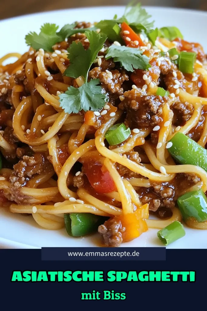 Entdecken Sie das köstliche Rezept für asiatische Spaghetti mit Hackfleisch! Diese asiatische Fusion Küche kombiniert zartes Rindfleisch, frisches Gemüse und eine würzige Sriracha-Note in einem schnellen und einfachen Gericht. Perfekt für Abendessen unter der Woche oder besondere Anlässe. Probieren Sie auch unsere vegetarischen asiatischen Nudeln für eine fleischlose Option! Speichern Sie das Rezept und bringen Sie asiatische Aromen in Ihre Küche! #asiatischeSpaghetti #HackfleischRezept #asiatischeFusionKüche #SrirachaNudeln