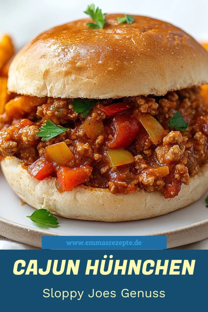 Entdecke unser leckeres Cajun Hühnchen Sloppy Joes Rezept! Diese einfachen Sloppy Joes sind perfekt für ein schnelles Abendessen und stecken voller würziger Aromen. Mit gemahlenem Hühnchen, frischem Gemüse und Cajun-Gewürzen sind diese Hühnchen Burger ein Hit bei jedem. Probiere es aus und beeindrucken deine Familie mit dieser köstlichen Burger Idee! Teile und speichere für mehr Cajun Rezepte! #CajunHühnchen #SloppyJoes #HühnchenBurger #Kochideen