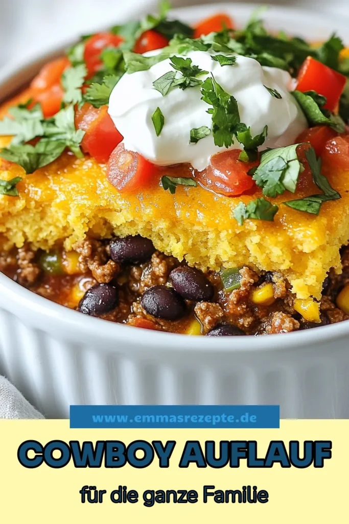 Entdecken Sie unser köstliches Cowboy Maisbrot Auflauf Rezept – das perfekte herzhaftes Familienessen aus der Tex-Mex Küche! Dieses einfache Rezeptideen kombiniert Maisbrot mit würzigem Hackfleisch, Bohnen und Cheddar für ein schnelles und sättigendes Dinner. Ideal für jede Gelegenheit! Probieren Sie es aus und teilen Sie Ihre Kreationen! #CowboyMaisbrotAuflauf #TexMexKüche #EinfacheRezeptideen #QuickDinnerRezepte