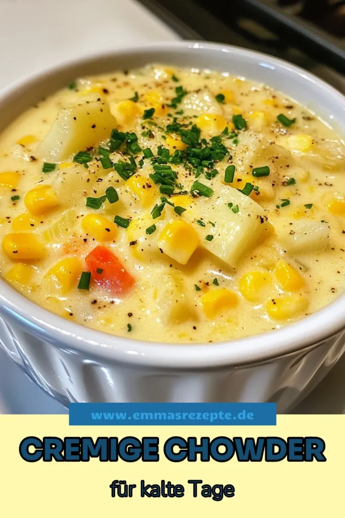Entdecke unser einfaches vegane Chowder Rezept für cremige Mais-Chowder! Diese gesunde Maisgerichte sind perfekt für jede Gelegenheit und schmecken himmlisch. Mit frischem Gemüse und Kokosmilch verwandelst du einfache Chowder mit Mais in ein wahres Geschmackserlebnis. Probiere es jetzt aus und genieße eine köstliche vegetarische Suppe, die alle begeistert! Speichere das Rezept für später! #CremigeMaisChowder #VeganeChowderRezept #GesundeMaisgerichte #VegetarischeSuppe
