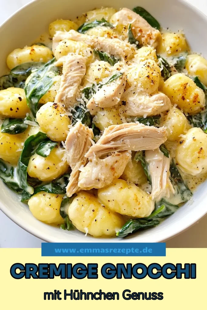 Entdecke unser cremige Hühnchen-Gnocchi-Rezept, das den Geschmack von Olive Garden direkt in deine Küche bringt! Dieses einfache Gnocchi-Gericht ist perfekt für schnelle Abendessen und kombiniert zartes Hühnchen mit köstlichem Spinat in einer cremigen Sauce. Probiere unsere Spinat-Gnocchi-Variante und genieß die Aromen! Speichere dieses Rezept für deinen nächsten Kochabend. #HühnchenGnocchi #schnelleAbendessen #GnocchiGerichte #EinfacheRezepte