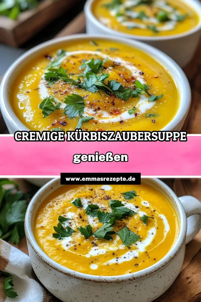 Entdecken Sie unser delikates Kürbiscremesuppe Rezept – die perfekte herbstliche Suppe für genussvolle Tage! Diese gesunde Kürbissuppe ist vegan und cremig dank Kokosmilch. Ideal für gemütliche Abende, bringt sie Wärme und Geschmack. Lassen Sie sich von unseren herbstlichen Suppenideen inspirieren und zaubern Sie diese köstliche Kürbissuppe ganz einfach nach. Speichern Sie das Rezept jetzt! #Kürbiscremesuppe #VeganeRezepte #Herbstküche #Suppenliebe