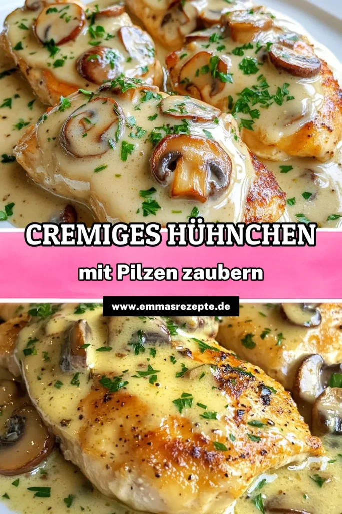 Entdecke das perfekte cremige Knoblauch-Pilz-Hühnchen, das schnell und einfach zubereitet ist! Dieses sahnige Hähnchenrezept mit zarten Champignons und einer köstlichen Knoblauch-Sahnesauce wird deine Familie begeistern. Perfekt für ein Abendessen unter der Woche. Speichere dieses einfache Pilz-Hühnchen-Rezept für dein nächstes Kochen! #cremigesKnoblauchPilzHühnchen #HühnchenMitChampignons #sahnigesHähnchenrezept #einfachesPilzHühnchenRezept