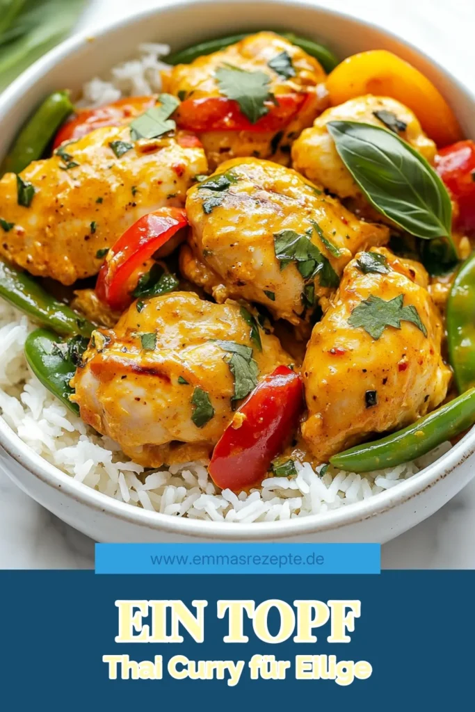 Entdecken Sie unser köstliches Thai Rotes Curry-Hühnchen, das in nur einem Topf zubereitet wird! Dieses schnelle Thai Curry mit zarter Hähnchenbrust und cremiger Kokosmilch ist perfekt für stressfreie Abendessen. In nur 30 Minuten genießen Sie ein aromatisches rotes Curry Rezept, das die ganze Familie lieben wird. Speichern Sie dieses Rezept für Ihr nächstes Gericht und bringen Sie den Geschmack Thailands in Ihre Küche! #RotesCurryRezept #EinTopfHühnchenCurry #SchnellesThaiCurry #RotesCurryMitKokosmilch