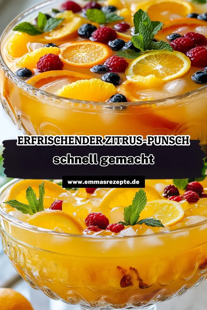 Entdecke unseren sprudelnden Zitrus-Punsch, der perfekt für den Sommer ist! Dieser erfrischende Obstpunsch kombiniert frisch gepresste Säfte mit sprudelndem Wasser und ist ein gesunder, alkoholfreier Punsch, der mit frischen Früchten wie Erdbeeren und Orangen angereichert ist. Ideal für Partys oder entspannte Nachmittage. Lass dich von diesem Sommerdrink mit Früchten begeistern und klicke auf unser Rezept! #Sommerdrink #Obstpunsch #SprudelnderPunsch #GesundeRezepte