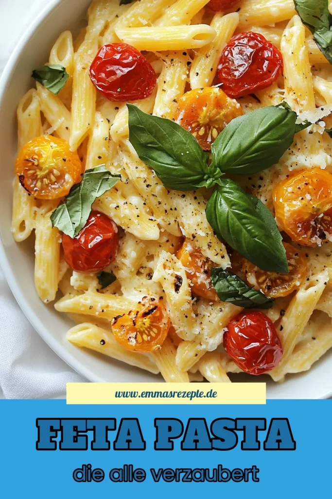 Entdecken Sie das köstliche Rezept für gebackene Feta-Pasta! Dieses einfache Pasta Rezept mit cremigem Feta-Käse und sonnigen Kirschtomaten ist perfekt für ein schnelles Abendessen. In nur 45 Minuten zaubern Sie ein mediterranes Pasta Gericht, das jeden begeistert. Vergessen Sie nicht, frisches Basilikum und Parmesan hinzuzufügen! Speichern Sie das Rezept für Ihren nächsten Pasta-Abend. #GebackeneFetaPasta #FetaKäseRezept #EinfachePastaRezepte #MediterranePastaGerichte