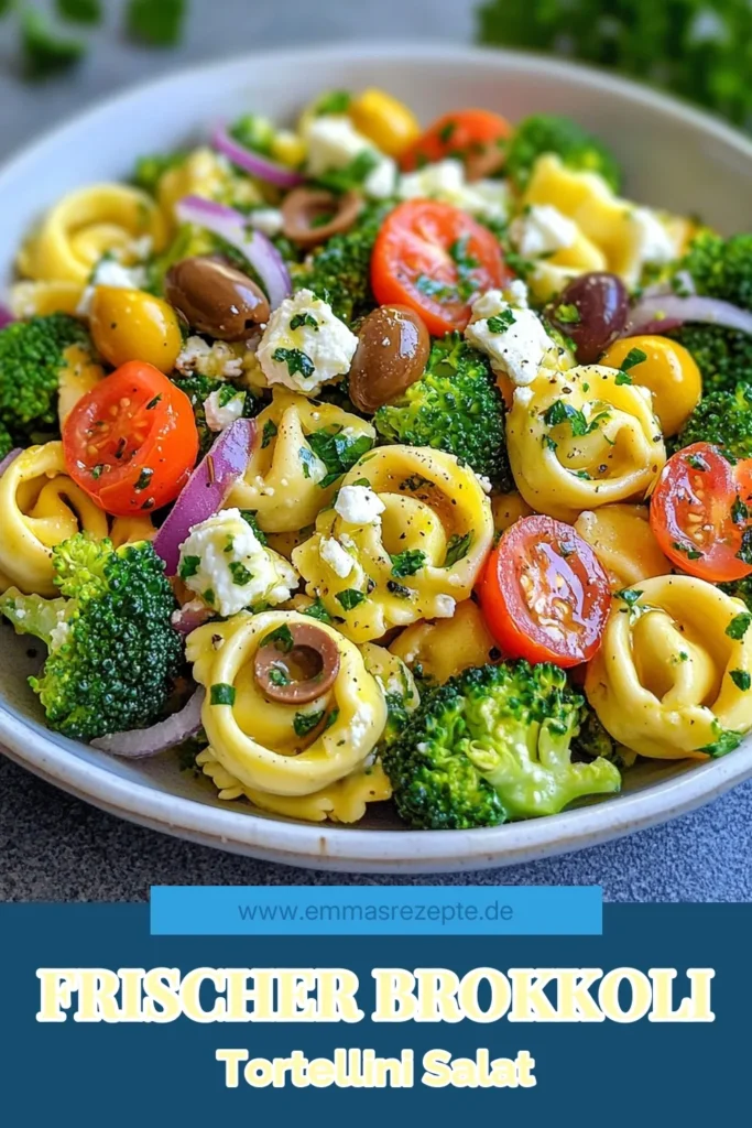 Entdecke unser Rezept für einen köstlichen Brokkoli Tortellini Salat! Dieser einfache Salat mit Brokkoli kombiniert Käse-Tortellini mit frischen Zutaten wie Kirschtomaten, roten Zwiebeln und Kalamata-Oliven für einen gesunden Pasta-Salat, der perfekt für jede Gelegenheit ist. Probiere diesen mediterranen Tortellini-Salat aus und bring Farbe auf deinen Tisch! Jetzt speichern und genießen! #BrokkoliTortelliniSalat #KäseTortelliniRezept #GesundePastaSalate #MediterranerTortelliniSalat