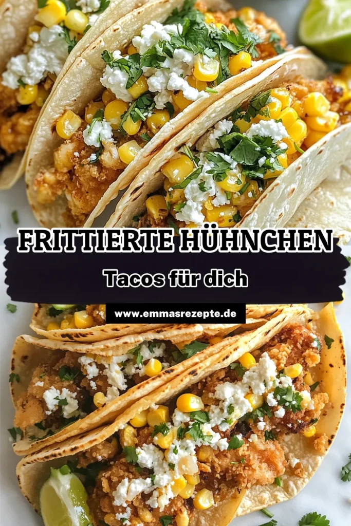 Entdecke unser köstliches Rezept für frittierte Hühnchen-Tacos mit dem besonderen Straßenmais-Twist! Diese mexikanischen Tacos mit Mais sind perfekt für jeden Anlass. Verwende frische Maiskörner und tortilla aus Mais für den ultimativen Genuss. Bereite deine eigenen Hühnchen Tortillas vor und verwöhne deine Gäste mit diesen leckeren Straßenmais-Tacos! Probier das Rezept und teile deine Kreationen! #HühnchenTacos #MaiskörnerTacos #TacoZeit #MexikanischeKüche