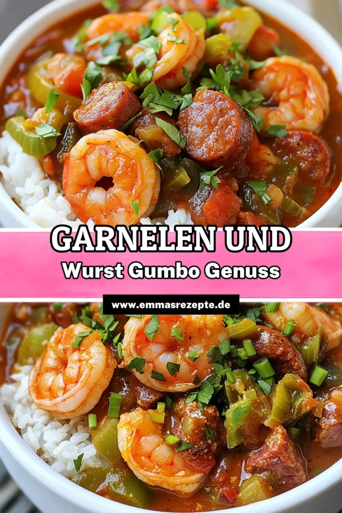 Entdecke dieses köstliche Garnelen Wurst Gumbo, ein echtes Cajun Gumbo Rezept! Mit saftigen Garnelen und aromatischer Andouille Wurst, kombiniert mit zarten Okra, wird dieses scharfe Garnelenrezept zum Highlight deiner Küche. Ideal für gesellige Abende oder besondere Anlässe. Probiere es gleich aus und teile deine Kreationen! #GarnelenWurstGumbo #CajunGumboRezept #GumboMitOkra #AndouilleWurstGumbo
