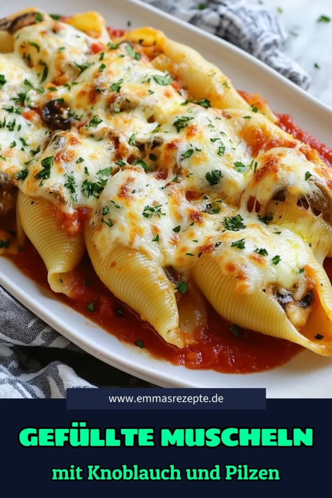 Entdecken Sie dieses köstliche Knoblauch-Pasta-Rezept mit gefüllten Muscheln und einer aromatischen Champignon-Füllung! Perfekt für ein schnelles, italienisches Rezept in einer einfachen Auflaufform. Diese gefüllten Muscheln sind ideal für Feiern oder ein gemütliches Abendessen und bieten ein intensives Geschmackserlebnis. Probieren Sie es aus und bringen Sie Ihre Pasta-Liebe auf ein neues Level! Speichern Sie dieses Rezept! #KnoblauchPasta #gefüllteMuscheln #ChampignonFüllung #italienischesRezept
