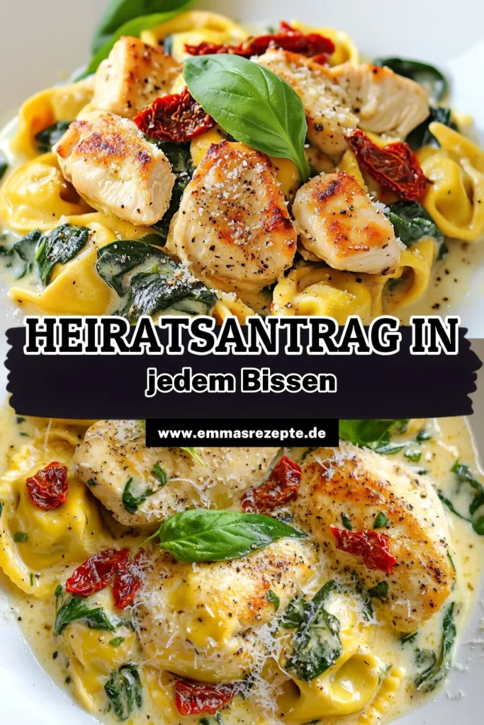 Entdecken Sie das köstliche Hähnchen Tortellini Rezept 'Marry Me Chicken', das Ihre Dinner-Abende auf ein neues Level hebt! Diese cremige Tortellini mit saftigem Hähnchen, frischem Spinat und aromatischen getrockneten Tomaten ist perfekt für ein schnelles Abendessen. Überraschen Sie Ihre Lieben mit italienischen Hähnchen Rezepten, die einfach zuzubereiten sind. Speichern Sie dieses Rezept für Ihre nächste kulinarische Inspiration! #HähnchenTortelliniRezept #MarryMeChicken #cremigeTortellini #schnelleDinnerIdeen