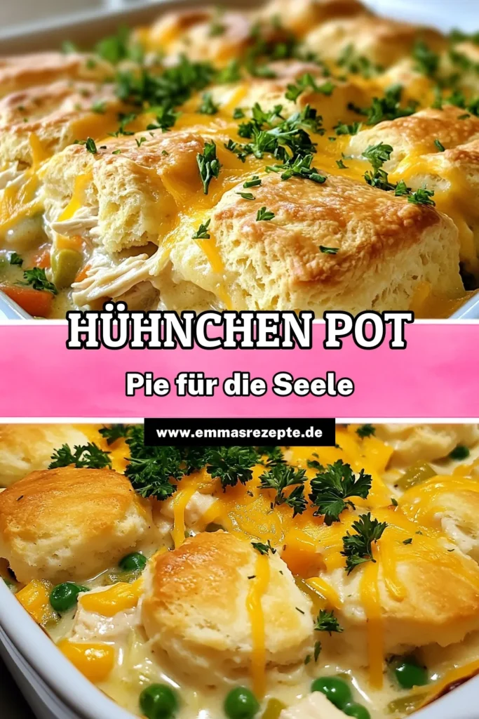 Entdecken Sie unser einfaches Hühnchen-Pot-Pie-Rezept mit dem gemütlichen Auflauf mit Hühnchen, der Ihre Familie begeistern wird! Dieser Biscuit-Teig Auflauf ist schnell zubereitet und perfekt für jede Gelegenheit. Mit zartem Hühnchen, frischem Gemüse und cremiger Sauce wird dieses Rezept für Hühnchen-Pot-Pie sicher zum Favoriten. Jetzt ausprobieren und teilen! #HühnchenPotPieRezept #einfacherHühnchenauflauf #gemütlicherAuflaufmitHühnchen #BiscuitTeigAuflauf