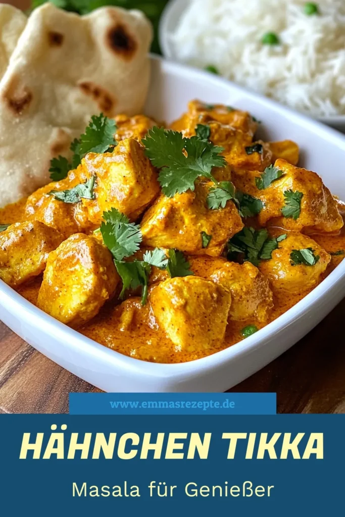 Entdecken Sie unser einfaches Hähnchen Tikka Masala Rezept, das ein würziges Hähnchengericht für jeden Anlass bietet! Dieses köstliche indische Curry Rezept vereint zartes Hähnchen mit einer cremigen Sauce, perfekt für ein Familienessen. Genießen Sie den vollen Geschmack und die Aromen, die dieses Chicken Tikka Masala auszeichnen. Jetzt ausprobieren und für später speichern! #HähnchenTikkaMasala #IndischesCurry #WürzigesHähnchengericht #EinfachesTikkaMasala