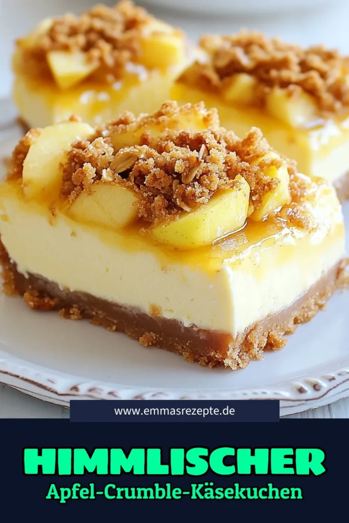 Entdecke unser köstliches Rezept für Apfel-Crumble-Käsekuchen! Dieser Apfelkuchen mit Käsekuchen vereint cremigen Genuss mit knusprigem Crumble-Topping. Mit diesem einfachen Käsekuchen Rezept kannst du deine Liebsten begeistern. Perfekt für jeden Anlass! Probiere es aus und teile deine Kreation. Hol dir jetzt diese Leckerei und verwandle dein Kuchenbuffet! #ApfelCrumbleKäsekuchen #KäsekuchenRezept #CrumbleToppingRezept #einfachesKäsekuchenRezept