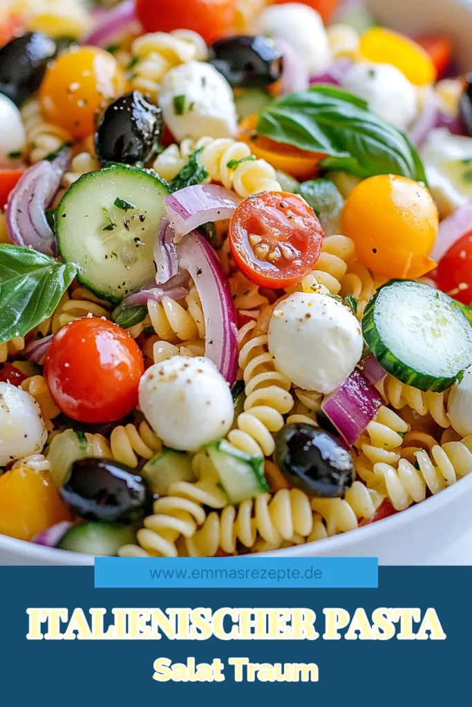 Entdecken Sie das köstliche Rezept für einen Pasta-Salat Italienisch mit Rotini-Pasta! Dieser frische Kirschtomaten Pasta-Salat kombiniert leckere Zutaten wie Mozzarella-Bällchen und ein unkompliziertes italienisches Dressing. Perfekt für Partys oder als erfrischende Beilage. Machen Sie diesen einfachen und schmackhaften Salat in nur 45 Minuten. Probieren Sie es aus! #PastaSalat #Italienisch #RotiniRezept #MozzarellaBällchen
